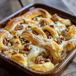 To create a delicious cinnamon roll casserole, you need a few main ingredients. Here’s what you will need: - 2 cans (12.4 oz each) refrigerated cinnamon rolls - 6 large eggs - 1 cup whole milk - 1/2 cup heavy cream - 1/2 teaspoon pure vanilla extract - 1 teaspoon ground cinnamon - 1/2 cup pure maple syrup These ingredients work together to create a soft, sweet, and gooey dish that everyone will love. The cinnamon rolls provide a fluffy base, while the eggs and cream create a custard-like texture. You can enhance your casserole with some tasty toppings and mix-ins. Here are a few ideas: - Chopped pecans or walnuts (for crunch) - Fresh fruit like strawberries or bananas (for color) - A sprinkle of additional cinnamon (for extra flavor) - Chocolate chips (for a sweet twist) Feel free to mix and match these toppings based on your taste. Adding nuts or fruit can give your casserole a fun texture and flavor boost. If you have dietary needs, you can make some easy swaps. Here are some suggestions: - For dairy-free: Use almond milk or coconut cream instead of whole milk and heavy cream. - For egg-free: Replace eggs with a mixture of 1/4 cup applesauce and 1/4 teaspoon baking powder per egg. - For gluten-free: Use gluten-free cinnamon rolls available at many stores. These substitutions help you enjoy the casserole while meeting your dietary needs. Just keep in mind that texture and taste may vary slightly. For the full recipe, check out the details above. First, preheat your oven to 375°F (190°C). This step is key for even baking. Next, grease a 9x13-inch baking dish with non-stick spray or butter. Make sure to coat it well to keep the casserole from sticking. Now, open the cans of refrigerated cinnamon rolls. Carefully cut each roll into quarters. This makes bite-sized pieces that soak up the custard well. Spread these pieces evenly in the greased baking dish. In a large mixing bowl, whisk together six large eggs. Add one cup of whole milk and half a cup of heavy cream. Then, mix in half a teaspoon of pure vanilla extract and one teaspoon of ground cinnamon. Finally, pour in half a cup of pure maple syrup. Whisk the mixture until it is smooth. This rich custard base will give your casserole a soft and creamy texture. Pour the custard mixture over the cinnamon roll pieces in the baking dish. Make sure to soak them well. If you like, sprinkle chopped pecans or walnuts on top. This adds a nice crunch and flavor. Place the baking dish in the oven and bake for about 25 to 30 minutes. You want it to puff up and turn golden brown on top. To check if it’s done, insert a toothpick in the center. If it comes out clean, your casserole is ready. Once baked, take it out of the oven and let it cool for about five minutes. While it cools, mix a bit of powdered sugar with water or milk for drizzling. Adjust the liquid to get a smooth, drizzle-able icing. Pour this icing over the warm casserole for a delightful touch. Enjoy your flavorful breakfast delight! For the full recipe, see above. To make sure your cinnamon roll casserole cooks evenly, spread the roll pieces out well in the dish. Cut each roll into quarters so they soak up the custard. Stir the egg mixture well before pouring it over the rolls. This helps every piece absorb the rich flavor. Bake it at 375°F for about 25-30 minutes. Keep an eye on it; if the top is golden, it’s likely done. For a creamy custard, mix the eggs, milk, and cream thoroughly. Use a whisk to blend until smooth. Adding vanilla extract and ground cinnamon gives it a warm flavor. The right mix should not be too thick or too runny. If it’s too thick, it won’t soak into the rolls. If it’s too runny, it won’t set right. Aim for a consistency that coats the back of a spoon. Serve your cinnamon roll casserole warm for the best taste. Drizzle the powdered sugar icing right before serving. This adds a sweet touch. For extra flair, sprinkle some ground cinnamon on top. You can also add fresh fruit like strawberries or bananas for color and freshness. Nuts, like pecans or walnuts, give a nice crunch. This makes every bite a delightful experience. Check out the Full Recipe for more ideas! {{image_4}} Want to add extra sweetness? Try a chocolate chip twist. You can add semi-sweet chocolate chips to the cinnamon roll pieces. Mix in about one cup of chocolate chips before pouring the custard over. The melted chocolate will create a gooey, rich flavor that pairs perfectly with cinnamon. This variation is sure to please kids and adults alike! For a fall-inspired treat, make a pumpkin spice version. Swap out the ground cinnamon for pumpkin pie spice. You can also add half a cup of canned pumpkin to the custard. This adds a nice orange color and boosts the flavor. Top with whipped cream or a sprinkle of cinnamon for a festive touch. If you need to avoid nuts or dairy, there are great substitutions. For a nut-free version, simply skip the nuts altogether or use sunflower seeds for crunch. For a dairy-free option, replace whole milk and heavy cream with almond milk or oat milk. You can also use dairy-free cream cheese for the drizzle. This way, everyone can enjoy this tasty treat! To keep your cinnamon roll casserole fresh, let it cool completely. Once cooled, cover it tightly with plastic wrap or aluminum foil. You can also transfer it to an airtight container. Store it in the fridge for up to three days. If you have extra, consider sharing it with friends or family. When you want to enjoy your leftovers, preheat your oven to 350°F (175°C). Place the casserole in a baking dish and cover it with foil. Heat for about 15-20 minutes or until warm. You can also use the microwave, but I prefer the oven for better taste. Just heat individual portions for about 1-2 minutes. You can freeze the casserole if you want to save it for later. Cut the casserole into portions and wrap each piece in plastic wrap, then place them in a freezer-safe bag. Make sure to remove as much air as possible. It can last in the freezer for up to two months. When you're ready to eat, take it out and thaw it in the fridge overnight. Then, reheat it as described above. Enjoy your delicious cinnamon roll casserole anytime! Yes, you can prepare this casserole in advance. Assemble the dish and store it in the fridge overnight. This way, the flavors blend nicely. In the morning, just pop it in the oven. You’ll save time and still enjoy a warm breakfast. If you don’t have heavy cream, you can use whole milk instead. For a richer taste, mix half milk and half sour cream. This will keep the dish creamy without losing flavor. Check the casserole after about 25 minutes of baking. It should puff up and turn golden brown. Insert a toothpick into the center. If it comes out clean, your casserole is ready. If not, bake for a few more minutes. We explored how to make a tasty cinnamon roll casserole. You learned about key ingredients, optional toppings, and healthy substitutions. I guided you through easy steps to prepare, mix, and bake the dish. We covered tips for even cooking, the perfect custard, and serving ideas. You also discovered fun variations and how to store or reheat leftovers. Now, go ahead and create this delicious casserole! Enjoy sharing it with friends and family.