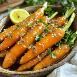 - 1 pound baby carrots (or 3 large carrots, cut into sticks) - 2 tablespoons unsalted butter - 1/4 cup pure maple syrup - 1 teaspoon ground cinnamon - 1/2 teaspoon ground nutmeg - 1/4 teaspoon sea salt - 1 tablespoon freshly squeezed lemon juice - 2 tablespoons fresh parsley, finely chopped (for garnish) - You can use honey or agave syrup instead of maple syrup. - Fresh carrots taste great, but frozen ones work too. - For a vegan option, try using coconut oil or vegan butter. Using these ingredients brings out a sweet and warm flavor in the carrots. The maple syrup pairs well with the spices, creating a rich glaze. You can adjust the sweetness and spices based on your taste. The lemon juice adds a nice touch of brightness. This recipe makes a delicious side dish for any meal. For the full recipe, check out Sweet & Sticky Maple Glazed Carrots. - Rinse and clean baby carrots. - Peel and slice larger carrots into sticks. Start by rinsing the baby carrots in cold water. This step removes dirt and makes them fresh. If you choose larger carrots, peel them if you like. Cut them into sticks that are about the same size. This helps them cook evenly. - Melting the butter and adding carrots. - Incorporating maple syrup and spices. - Simmering covered for tenderness. Next, grab a large skillet. Melt the unsalted butter over medium heat. Watch the butter closely so it does not brown. Add the prepared carrots to the skillet. Stir them gently to coat with the melted butter. Now, drizzle the pure maple syrup over the carrots. Sprinkle in the ground cinnamon, nutmeg, and sea salt. Stir everything well to mix the flavors. Increase the heat a bit to bring the mix to a gentle simmer. Cover the skillet with a lid. Let the carrots cook for about 10 minutes. Stir occasionally to keep them from sticking. They should get tender enough to pierce with a fork. - Reducing the glaze for thickening. - Adding lemon juice for brightness. - Garnishing with parsley before serving. Once the carrots are tender, take off the lid. Let the glaze reduce for another 5 minutes. Stir often to prevent sticking. The sauce will thicken to a syrupy texture. After thickening, mix in the freshly squeezed lemon juice. This adds a bright flavor that balances the sweet glaze. Finally, transfer the maple-glazed carrots to a serving dish. Garnish them with finely chopped parsley. The parsley adds a pop of color and fresh taste. Enjoy your sweet and sticky maple glazed carrots! For the full recipe, check out the instructions above. - Uniform carrot size: Cut your carrots into even pieces. This helps them cook at the same rate. Baby carrots are great for this, but if you use large carrots, cut them into sticks. - Thickening the glaze: To thicken the glaze, let it simmer without a lid. This allows steam to escape and the sauce to reduce. Keep stirring to avoid burning. - Common pitfalls: Don’t rush the cooking. If you cook them too fast, they may burn. Always keep an eye on the heat and stir often. - Additional spices: For a deeper flavor, try adding a pinch of ginger or a dash of cayenne pepper. These spices lift the dish and add warmth. - Serving suggestions: Maple-glazed carrots pair well with roasted meats, like chicken or pork. They also complement grains like quinoa or rice. - Complete meal options: Add grilled chicken or baked tofu for a full meal. The sweet glaze works well with savory proteins, making it a balanced dish. For the full recipe, check the detailed cooking instructions provided above. {{image_4}} You can make maple glazed carrots even better by adding seasonal veggies. For fall, try adding butternut squash. It adds a creamy texture and pairs well with the sweet glaze. In spring, toss in some fresh peas for a pop of color and sweetness. For holidays, tweak the spices. Add cloves or allspice for a warm touch, perfect for festive meals. You can cook maple glazed carrots in various ways. Oven-roasting gives them a nice caramelized flavor. To roast, place the carrots on a baking sheet after coating them in the glaze. Roast at 400°F for about 20 minutes. Stir halfway through for even cooking. You can also use the stovetop method. This is quicker and keeps the carrots tender. If you want an easy option, use a slow cooker. Just add all ingredients, set it to low, and cook for about four hours. You’ll have sweet, tender carrots without much work. If you follow a paleo diet, use coconut oil instead of butter. This keeps the dish compliant while adding a distinct flavor. You can also swap maple syrup for honey if you prefer. For a vegan version, opt for plant-based butter. This allows everyone to enjoy the dish. You won't lose any flavor or sweetness, making it a great choice for all diets. To explore the full recipe, check [Full Recipe]. To keep your maple glazed carrots fresh, follow these tips: - Cool down the carrots before storing. - Use an airtight container to prevent moisture loss. - Refrigerate them within two hours of cooking. This helps them stay crisp and tasty. You can store them for up to three days in the fridge. If you want to keep them longer, consider freezing. Use freezer-safe bags for best results. When reheating, you want to keep the carrots tender and flavorful. Here’s how: - Use a skillet on low heat. Add a splash of water or broth to prevent sticking. - Cover the skillet to help steam the carrots back to life. You can also add leftovers to soups or stir-fries. They add a sweet twist to any dish! For a quick meal, toss them with pasta or grains. Enjoy the sweet flavor! What is the best way to cut carrots for glazing? The best way to cut carrots is to use baby carrots. They cook evenly and look nice. If you use large carrots, cut them into sticks about the same size. This helps them cook at the same rate. Can I use brown sugar instead of maple syrup? Yes, you can use brown sugar instead of maple syrup. The flavor will change, but it will still taste good. Brown sugar adds a rich sweetness. However, maple syrup gives a unique flavor that you might miss. How long can I store maple glazed carrots in the fridge? You can store maple glazed carrots in the fridge for up to four days. Keep them in a sealed container. Reheat them gently to enjoy again. The flavors will still be nice, even after a few days. Are there any health benefits to eating carrots? Yes, carrots are very healthy. They are low in calories and high in fiber. They contain vitamins A, C, and K. Carrots also have antioxidants that help your body. Eating carrots can support your vision and boost your immune system. Overview of calories and nutritional breakdown One serving of maple glazed carrots has about 150 calories. They have around 8 grams of sugar from the maple syrup. The dish provides some healthy fats from the butter. Highlighting vitamins and minerals found in carrots Carrots are rich in vitamin A, which is great for your eyes. They also contain vitamin K, important for bone health. Carrots have potassium, which helps your heart. Eating them can support your overall health. For the full recipe, check out the Sweet & Sticky Maple Glazed Carrots recipe. This blog post shared a simple, tasty recipe for maple-glazed carrots. We covered key ingredients, cooking steps, and helpful tips. You can easily adapt this dish for different diets and seasons. Always remember to store leftovers properly for later use. Enjoy trying these techniques and flavors in your own kitchen! Your meals will shine with this new twist on a classic side dish. Making food fun and easy can lead to better meals for everyone!