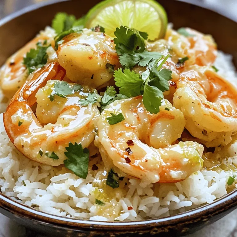 Shrimp selection and tips for freshness When choosing shrimp, look for large, juicy ones. Fresh shrimp should smell like the ocean, not fishy. If buying frozen shrimp, check that they are properly sealed. Always choose shrimp that are peeled and deveined for ease. Importance of full-fat coconut milk Full-fat coconut milk is key to a creamy texture. It adds richness and depth to the dish. Avoid low-fat versions, as they won't provide the same luxurious feel. A thick coconut milk makes the sauce silky and satisfying. How fresh lime enhances the dish Fresh lime juice brightens the flavors. It adds a zesty kick that balances the creamy coconut. Lime zest also gives a fragrant aroma. Always use fresh limes, as bottled juice lacks the same vibrancy. - 1 lb (450g) large shrimp, peeled and deveined - 1 cup coconut milk, full-fat for creaminess - 2 tablespoons fresh lime juice, from about 1 lime - Zest of 1 lime, finely grated - 2 cloves garlic, minced - 1 tablespoon fresh ginger, grated - 1 tablespoon honey, for sweetness - 2 tablespoons fresh cilantro, chopped, plus extra for garnish - 1 teaspoon red pepper flakes, adjust to your spice preference - Salt and pepper, freshly ground, to taste - 2 tablespoons vegetable oil, for sautéing - Cooked jasmine rice, for serving, warm Substitutions for common allergens If you're allergic to shellfish, you can use chicken or tofu instead. Both options work well with this sauce. For a nut allergy, ensure the coconut milk is safe for your needs. Optional ingredients for added flavor You can add more spices like curry powder for warmth. Fresh basil or mint can also boost the flavor profile. Try adding sliced bell peppers for a colorful twist. To start, whisk the ingredients together in a mixing bowl. Combine one cup of coconut milk, two tablespoons of lime juice, lime zest, two cloves of minced garlic, and one tablespoon of grated ginger. Add one tablespoon of honey, two tablespoons of chopped cilantro, and a teaspoon of red pepper flakes. Season with salt and pepper to taste. Whisk until everything is mixed well. Marination time is key for flavor. You should let the shrimp sit in the marinade for at least 30 minutes. For a deeper taste, marinate for up to two hours in the fridge. This step helps the shrimp soak up all the zesty flavors. Next, heat a large skillet over medium-high heat. Add two tablespoons of vegetable oil, and wait until it shimmers. This means it’s ready. Once hot, add the marinated shrimp to the skillet, but reserve the marinade in the bowl. Cook the shrimp for about two to three minutes on one side until they turn pink. Then, flip the shrimp and let them cook for an extra one to two minutes. Be careful not to overcook them. Overcooked shrimp can become rubbery and tough. After the shrimp are cooked, pour the reserved marinade into the skillet. Bring it to a gentle simmer, letting it cook for another two to three minutes. This helps thicken the sauce and deepen the flavors. Remove the skillet from heat and stir in the remaining chopped cilantro. Taste the sauce and adjust seasoning if needed. To serve, put jasmine rice on each plate. Spoon the coconut lime shrimp over the rice and drizzle the sauce on top. For a nice touch, add some fresh cilantro as garnish. For the full recipe, check out the [Full Recipe]. Enjoy your delicious meal! To adjust spice levels, start small. Use less red pepper flakes. Taste as you go. You can always add more spice, but it’s hard to take it away. If you want heat, consider adding fresh chopped chili or hot sauce. Balancing sweetness with honey is key. Honey adds a nice touch. If you find the dish too sweet, reduce the honey next time. You can also swap honey for a touch of lime juice. This gives a nice tang. To achieve the best sear, heat your skillet properly. Use medium-high heat and enough oil. This helps the shrimp cook evenly and brown nicely. Do not overcrowd the pan. This ensures the shrimp sear instead of steam. Fresh herbs can elevate flavors. Cilantro adds brightness. You can also try basil or parsley. Add herbs at the end of cooking. This keeps the flavors fresh and vibrant. For visual appeal, garnish well. Use fresh cilantro leaves and lime wedges. A sprinkle of lime zest adds color and flavor. Use a shallow bowl to serve the shrimp. This allows the sauce to shine. For special occasions, serve with jasmine rice. You can also add a side of steamed vegetables. This creates a colorful plate. A beautiful dish makes a meal feel fancy. For the full recipe, check the complete instructions. {{image_4}} You can easily swap shrimp for other proteins. Chicken is a great choice. Use boneless, skinless chicken breasts. Cut them into small pieces for quick cooking. Tofu works well too. Choose firm tofu and press it to remove excess water. Cooking times will differ. For chicken, cook for about 5-7 minutes until no longer pink. Tofu only needs about 3-4 minutes per side. Adjust your cooking time to ensure everything is safe to eat. Want to jazz up your dish? Add fruits like pineapple or mango. They pair beautifully with coconut and lime. Chop them into bite-sized pieces and toss them in during the last few minutes of cooking. You can also experiment with spices and herbs. Try adding basil, cilantro, or mint for a fresh twist. A pinch of cumin or smoked paprika can add depth. Don't be afraid to mix and match flavors! Making this dish gluten-free is simple. Just ensure your sauces and oils are labeled gluten-free. For a dairy-free option, this recipe is already perfect as it uses coconut milk. If you want to lower carbs, skip the jasmine rice. Serve the shrimp over zoodles or cauliflower rice instead. For a paleo diet, this dish fits well. Stick to fresh ingredients and avoid any processed items. For the Full Recipe, check back to ensure you have all the steps! Store your leftover Coconut Lime Shrimp in airtight containers. Glass containers work best, as they do not retain odors. Use plastic containers if glass is not available. Keep the shrimp in the fridge for up to three days. To reheat without losing texture, use a skillet. Heat a bit of oil over low heat. Add the shrimp and sauce, stirring gently until warm. Avoid microwaving, as it may make the shrimp rubbery. For flavor, add a splash of fresh lime juice while reheating. To freeze, place shrimp in a single layer on a baking sheet. Freeze until solid, then transfer to a freezer-safe bag. This helps prevent clumping. You can freeze for up to three months. To thaw, move the shrimp to the fridge overnight. For quick thawing, place the bag under cold running water. To devein shrimp, start with a sharp knife. 1. Hold the shrimp in your hand. 2. Make a shallow cut along the back. 3. Use the knife to lift out the dark vein. 4. Rinse the shrimp under cold water. 5. Repeat these steps for all shrimp. This method ensures you remove the vein easily. It helps keep the shrimp clean and tasty. Shrimp should be marinated for at least 30 minutes. For the best flavor, I suggest marinating up to 2 hours. Too long can make shrimp mushy. So, check the time and enjoy great taste! Yes, you can easily make Coconut Lime Shrimp spicy. - Add more red pepper flakes to the marinade. - Try chopped fresh chili peppers for a kick. To balance heat, add extra honey. This helps to keep the flavor sweet and tasty. Adjust the heat level to suit your taste. Coconut Lime Shrimp is a simple dish with rich flavors. We discussed selecting fresh shrimp, using full-fat coconut milk, and the bright taste of lime. I offered tips for marinating, cooking, and serving this meal with jasmine rice. Remember, play with spice levels and add fruits for variation. Store leftovers properly to keep them tasty. Enjoy creating a delightful dish that can impress anyone. You now have the tools to make this a favorite recipe.