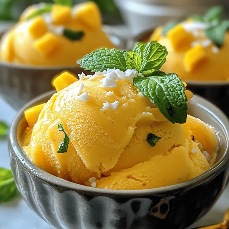 You need ripe mangoes for the best flavor. I recommend using four medium-sized mangoes. Look for mangoes that are slightly soft to the touch. This means they're sweet and juicy. Peel and dice them into small pieces. This makes blending easier. Fresh mangoes are the star of this dessert!
