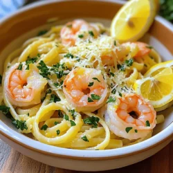 To make this zesty lemon garlic shrimp pasta, gather these key ingredients: - 8 oz linguine or spaghetti - 1 lb large shrimp, peeled and deveined - 4 tablespoons unsalted butter - 4 cloves garlic, minced - Zest of 1 lemon - 1/4 cup fresh lemon juice (about 2 lemons) - 1 teaspoon red pepper flakes (or adjust to taste) - Salt and freshly ground black pepper to taste - 1/4 cup fresh parsley, chopped - Grated Parmesan cheese for serving (optional) These ingredients work together to create a bright and flavorful dish. You can swap some ingredients if needed. Here are a few ideas: - Pasta: Use whole wheat or gluten-free pasta for a different option. - Shrimp: If shrimp isn't available, try chicken or tofu for a twist. - Butter: Olive oil works well in place of butter for a lighter taste. - Lemon Juice: Lime juice can replace lemon juice for a unique flavor. These substitutions can keep the dish fresh and exciting. When choosing shrimp, consider these types: - Wild-Caught: This shrimp has a more robust flavor and is often fresher. - Black Tiger Shrimp: They are large, meaty, and perfect for pasta. - Gulf Shrimp: Known for their sweet taste and firm texture. Select shrimp that is fresh and high quality for the best results. Using the right shrimp variety makes your dish shine. For the full recipe, check the details above. Start with a large pot. Fill it with water and bring it to a boil. Add a good amount of salt to the water. This salt makes the pasta taste great. Once the water is boiling, add 8 oz of linguine or spaghetti. Cook it for 8 to 10 minutes until it is al dente. Al dente means it should be firm to the bite. Reserve 1 cup of the pasta water before draining. Set the pasta aside and let it rest. In a big skillet, melt 4 tablespoons of unsalted butter over medium heat. When the butter is melted, add 4 cloves of minced garlic and 1 teaspoon of red pepper flakes. Stir them for about 1 minute. The garlic should smell amazing but not brown. Burnt garlic tastes bad. Next, add 1 lb of peeled and deveined shrimp to the skillet. Season with salt and black pepper. Cook for 2 to 3 minutes on each side. The shrimp will turn pink when done. After the shrimp are cooked, stir in the zest of 1 lemon and the juice from about 2 lemons. Let this mix simmer for 2 minutes. If the sauce is too thick, add some of the reserved pasta water. Now, add the drained pasta to the skillet. Use tongs or a spatula to mix everything well. The pasta should be coated in the zesty sauce. If it seems dry, add more pasta water. Finally, fold in 1/4 cup of chopped parsley for freshness. Serve it hot and enjoy this quick meal! For the full recipe, check the instructions above. Adding fresh herbs can boost the taste of your dish. I love using basil or dill. These herbs add a fresh vibe. Just chop them fine and toss them in at the end. This keeps their flavor bright. You can mix and match herbs based on what you like. Try to add them right before serving for the best flavor. Cooking shrimp requires attention. You want them tender, not rubbery. Cook them for 2-3 minutes on each side. Look for a pink color and opaque center. This shows they are done. If you overcook them, they get tough. So, stay close and watch them closely. Storing leftovers is easy. Place any leftover pasta in an airtight container. This keeps it fresh. Store it in the fridge for up to three days. To reheat, add a splash of water or broth. This helps keep it moist. Heat it slowly in a pan or microwave. Enjoy your meal again without losing flavor. For the full recipe, click here: [Full Recipe]. {{image_4}} You can make this pasta dish even better by adding fresh veggies. Try using spinach, cherry tomatoes, or zucchini. These add color and nutrients. Just toss them in the skillet after cooking the shrimp. Sauté them for a few minutes until they're soft. This gives your meal more flavor and health benefits. If you love heat, add more red pepper flakes or some diced jalapeños. This will spice up your dish. Add them when you cook the garlic. This way, the heat blends with the sauce. Adjust the spice level based on your taste. This keeps everyone happy. For a creamy twist, mix in some heavy cream or cream cheese. This will change the sauce's texture. Add it after the shrimp cooks, before you add the pasta. Stir until it melts into the sauce. The creaminess will balance the zesty lemon flavor. You can still enjoy the Full Recipe while making this fun change. To keep your Zesty Lemon Garlic Shrimp Pasta fresh, store it in an airtight container. Make sure it cools down before sealing. This helps prevent moisture buildup. You can keep it in the fridge for up to three days. If you want to save it longer, consider freezing it. Use freezer-safe bags or containers for best results. When stored properly, this dish lasts about three days in the fridge. If frozen, it can last up to two months. However, the texture of the shrimp may change after freezing. It’s best to enjoy it fresh to experience the full flavor. To reheat, use a skillet over medium heat. Add a splash of water or broth to keep it moist. Stir gently until heated through. This method helps retain the dish's zesty flavor. You can also microwave it, but cover it to avoid drying out. Heat in short intervals, stirring in between for even warming. Yes, you can use other pasta shapes. Fettuccine, penne, or even whole wheat pasta work well. Each type changes the dish's texture but keeps the flavor. Just remember to adjust cooking times based on the pasta you choose. To make this dish gluten-free, use gluten-free pasta. Many brands offer pasta made from rice, quinoa, or chickpeas. They cook similarly to regular pasta. Always check the package for cooking times. It’s a simple swap that keeps the meal tasty. A crisp white wine pairs perfectly with this dish. Try a Sauvignon Blanc or Pinot Grigio. Their bright acidity matches the lemon and shrimp flavors. Enjoy a glass alongside your meal for a delightful dining experience. For the full recipe, see above. This blog post covered delicious shrimp pasta with a zesty lemon garlic sauce. You learned the key ingredients and possible substitutions. I shared step-by-step cooking instructions, best shrimp types, and tips for flavor. Making variations, like adding veggies or making it creamy, can keep it fresh. Remember to store leftovers correctly, and I answered common questions about pasta choices and wine pairings. Enjoy this dish and feel free to experiment!