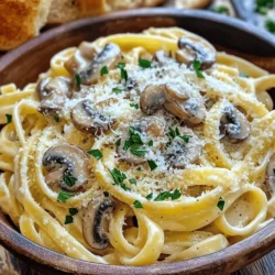 To create a rich and tasty creamy garlic mushroom pasta, you need some simple ingredients. Here’s a complete list: - 8 oz (225g) fettuccine pasta - 2 tablespoons olive oil - 1 tablespoon unsalted butter - 4 cloves garlic, finely minced - 12 oz (340g) fresh mushrooms, sliced (cremini or button) - 1 cup heavy cream - 1 cup freshly grated Parmesan cheese - 1 teaspoon dried thyme - Salt and freshly cracked black pepper, to taste - Fresh parsley, chopped (for garnish) - Optional: Crushed red pepper flakes for a hint of heat Each ingredient plays a key role in making the sauce creamy and the dish flavorful. The fettuccine pasta acts as a perfect base, while the fresh mushrooms provide a hearty texture. Garlic gives the dish its signature aroma and taste. Heavy cream adds richness, and Parmesan cheese brings a savory note. Using olive oil and butter helps enhance the flavors during cooking. Don’t forget the thyme, salt, and pepper to season your dish. For a touch of color and freshness, chopped parsley makes a lovely garnish. If you enjoy a bit of heat, crushed red pepper flakes are a great option. For those who want the full recipe, you can find it [here](#). 1. Boiling Water and Adding Salt Fill a large pot with water. Add a good pinch of salt. This helps flavor the pasta. Bring the water to a rolling boil. 2. Cooking Time for Fettuccine Add the fettuccine to the boiling water. Cook it for about 8 to 10 minutes. Test it to make sure it’s al dente. 3. Draining and Reserving Pasta Water Before draining, reserve about ½ cup of the pasta water. Drain the fettuccine and set it aside. 1. Heating Olive Oil and Butter in Skillet In a large skillet, heat 2 tablespoons of olive oil and 1 tablespoon of butter over medium heat. Wait until the butter melts and bubbles a bit. 2. Cooking Time for Mushrooms Add the sliced mushrooms to the skillet. Sauté them for about 5 to 7 minutes. Stir them often until they turn golden brown. 3. Adding Minced Garlic Add 4 cloves of minced garlic to the mushrooms. Cook for another 1 to 2 minutes. Stir frequently to avoid burning the garlic. 1. Incorporating Heavy Cream Lower the heat and pour in 1 cup of heavy cream. Stir it well with the mushrooms and garlic. 2. Adding Parmesan and Thyme Gradually add 1 cup of grated Parmesan cheese and 1 teaspoon of dried thyme. Stir continuously until the cheese fully melts. 3. Achieving Desired Sauce Consistency Keep stirring until the sauce is smooth and creamy. If it’s too thick, add a bit of the reserved pasta water. 1. Mixing Cooked Fettuccine with Sauce Add the drained fettuccine to the skillet. Toss it gently to coat the pasta with the creamy sauce. 2. Adjusting Thickness with Pasta Water If the sauce seems thick, add more reserved pasta water a little at a time. This helps reach your preferred sauce consistency. 1. Tasting and Adjusting Seasoning Taste your creamy pasta and add salt and freshly cracked black pepper as needed. 2. Optional Spicy Twist with Red Pepper Flakes For a hint of heat, sprinkle in some crushed red pepper flakes. This step is optional but adds a nice kick. 1. Presentation Tips Serve the pasta in bowls or plates. Top with extra grated Parmesan and chopped parsley for color. 2. Pairing with Garlic Bread Enjoy your creamy garlic mushroom pasta with warm garlic bread. This makes a delicious meal even better. For the full recipe, check out Creamy Garlic Mushroom Fettuccine . - Cooking Pasta Al Dente: Always cook the fettuccine until it is al dente. This means it should be firm when you bite it. To achieve this, check the package for the cooking time. Start tasting the pasta a minute or two before the time is up. If it feels slightly firm but not hard, it’s ready. - Importance of Reserved Pasta Water: Before you drain the pasta, save about half a cup of the cooking water. This starchy water helps to thicken the sauce and makes it cling better to the pasta. It can also adjust the sauce's texture if it feels too thick. - Using Fresh Ingredients: Always opt for fresh mushrooms and garlic. They add a pop of flavor that dried or pre-packaged versions can’t match. Fresh ingredients make a big difference in taste. Look for mushrooms that feel firm and have a clean smell. - Adjusting Seasonings to Taste: Don’t be afraid to taste your dish as you cook. This helps you adjust the salt, pepper, and other seasonings. If you want a stronger flavor, add more garlic or thyme. You can also sprinkle in some crushed red pepper flakes for heat. - Preparing Ingredients in Advance: Before you start cooking, chop your garlic and slice your mushrooms. This makes it easier to cook quickly. Having everything ready also helps keep the cooking process smooth and fun. - Utilizing One-Pan Cooking: Consider cooking everything in one pan. After sautéing the mushrooms and garlic, you can add the cream right into the same pan. This cuts down on dishes and keeps all the flavors together. It’s efficient and makes cleaning up easier. Try these tips to create a creamy garlic mushroom pasta dish that shines with flavor and comfort. For the full recipe, check out Creamy Garlic Mushroom Fettuccine . {{image_4}} You can make creamy garlic mushroom pasta even heartier by adding protein. Grilled chicken or shrimp works well. Just cook them separately and toss them with the pasta. If you prefer vegetarian options, try using tofu. Firm tofu adds great texture and soaks up the flavors. Adding more veggies brightens up the dish. Spinach, peas, or broccoli are great choices. You can add them while the pasta cooks. Seasonal vegetables also work well. Think about using zucchini or asparagus when they are fresh. You can switch up the pasta for a new twist. Penne or rigatoni are great substitutes. They hold the creamy sauce nicely. If you need gluten-free options, look for gluten-free pasta brands. They cook similarly and taste great in this dish. For the full recipe, check out Creamy Garlic Mushroom Fettuccine . - Best Containers for Storage: Use airtight containers to keep your pasta fresh. Glass containers work well for this. They help avoid moisture and bad smells. - Refrigeration Guidelines: Store the pasta in the fridge. It will last about three to four days. Make sure it cools down before sealing it. - Methods for Reheating Fettuccine: You can reheat the pasta in a skillet or microwave. If using a skillet, add a splash of water to help steam it. If using a microwave, cover it to keep moisture in. - Maintaining Creaminess: To keep the sauce creamy, add a bit of heavy cream or reserved pasta water. Stir well to blend it in. - Freezing Sauce and Pasta Separately: For longer storage, freeze the sauce and pasta separately. Use freezer-safe bags or containers. This helps maintain their textures. - Thawing and Reheating Frozen Pasta: Thaw the sauce in the fridge overnight. Reheat it slowly in a skillet. For pasta, you can microwave it or boil it briefly to warm it up. Using these tips will help you enjoy your creamy garlic mushroom fettuccine for days. For the full recipe, check out the Creamy Garlic Mushroom Fettuccine . Yes, you can make creamy garlic mushroom pasta vegan. Use plant-based cream instead of heavy cream. For cheese, try nutritional yeast or a vegan cheese substitute. These options give you the creamy texture without dairy. To keep your sauce smooth, avoid high heat when cooking. Stir the sauce gently as you add the cream and cheese. If the sauce seems too thick, add a bit of reserved pasta water. This helps emulsify and blend everything well. This pasta pairs well with a fresh green salad. Garlic bread is another great choice. You can also serve it with roasted vegetables. Each side adds a nice touch to the meal. If you like heat, add crushed red pepper flakes. You can also toss in some sliced jalapeños or a dash of hot sauce. Adjust the spice level to your taste for a zesty kick. Absolutely! You can use any mushrooms you like. Shiitake, portobello, or oyster mushrooms all work well. Each type brings its own flavor and texture to the dish. You can find the full recipe for creamy garlic mushroom fettuccine [here](https://www.example.com). This includes all the steps and tips to make this delicious dish. This blog post detailed how to create a creamy garlic mushroom fettuccine dish. You learned about the key ingredients, step-by-step cooking methods, and helpful tips. The recipe can adapt to your taste with added proteins or vegetables. Store your leftovers properly for the best results. Feel free to experiment with flavors and pasta types. Cooking can be simple and fun, so enjoy every bite! Now, go ahead and make this delicious meal for yourself or share it with others.