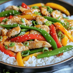 - 1 lb chicken breast, thinly sliced - 1 tablespoon vegetable oil - 1 red bell pepper, julienned - 1 yellow bell pepper, julienned - 1 cup snap peas, trimmed - 2 cloves garlic, minced - 1 tablespoon fresh ginger, grated - 3 tablespoons soy sauce - 2 tablespoons honey - 1 tablespoon sriracha (adjust to your spice preference) - 1 tablespoon cornstarch - 1/4 cup chicken broth The main ingredients for this stir-fry are simple but packed with flavor. Chicken breast is lean and cooks fast, making it perfect for quick meals. Fresh vegetables bring color and nutrients. Bell peppers add sweetness, while snap peas give a nice crunch. Garlic and ginger offer a warm, aromatic touch to the dish. - 2 green onions, sliced (for garnish) - Sesame seeds (for garnish) Garnishes enhance the look and flavor of your dish. Green onions add a fresh taste and a pop of color. Sesame seeds bring a nutty flavor and a bit of crunch. - Chicken alternatives: You can use turkey or tofu instead of chicken. - Vegetable options: Broccoli, carrots, or zucchini work well if you want to mix it up. - Sauce modifications: For a gluten-free option, use tamari instead of soy sauce. If you like it sweeter, add more honey. Feel free to customize this stir-fry by swapping out ingredients based on what you have at home. Each option can create a unique flavor, making the dish your own. For the full recipe, check out the Sweet and Spicy Chicken Stir-Fry . To start, mix the sauce ingredients in a bowl. You need: - 3 tablespoons soy sauce - 2 tablespoons honey - 1 tablespoon sriracha - 1 tablespoon cornstarch - 1/4 cup chicken broth Whisk until the cornstarch is dissolved fully. This step is key for a smooth sauce. Set the sauce aside for later. Next, heat 1 tablespoon of vegetable oil in a large skillet or wok. Use medium-high heat until the oil shimmers. Add the thinly sliced chicken breast. Stir-fry for 4-5 minutes. Cook until the chicken is brown and no longer pink. Remove the chicken and let it rest on a plate. Now, it’s time for the veggies. In the same skillet, add 2 cloves of minced garlic and 1 tablespoon of grated ginger. Sauté for about 30 seconds. The smell will be amazing! Then, add: - 1 red bell pepper, julienned - 1 yellow bell pepper, julienned - 1 cup snap peas Cook the veggies for 3-4 minutes. You want them tender but still crunchy. Return the chicken to the skillet. Pour in the sauce you made earlier. Stir everything well to coat with the sauce. Cook for another 2-3 minutes. You want the sauce to bubble and thicken. Once it does, take it off the heat. For a nice touch, garnish with sliced green onions and sesame seeds. Enjoy your sweet and spicy chicken stir-fry! For the full recipe, check out the provided details. To get the right mix of sweet and spicy, start with the sauce. You can adjust the sweetness by adding more honey. If you want more heat, add extra sriracha. Always taste as you go. This way, you can find your ideal flavor. Use a spoon to dip into the sauce. If it’s too sweet, add a bit more soy sauce. If it’s too spicy, mix in a touch of honey. Stir-frying is all about high heat and quick cooking. A wok is best for this. It allows the heat to spread evenly. A skillet works too but may not cook as fast. When you stir-fry, keep the food moving. This helps everything cook evenly. Use a spatula to toss the chicken and veggies. This keeps them from burning and helps them stay tender. For serving, place the stir-fry over rice or quinoa. This makes it filling and tasty. You can also add lime wedges on the side. This gives a fresh burst of flavor. To make your dish look special, sprinkle green onions and sesame seeds on top. Arrange the food to show off the colors. A little extra care in plating makes your meal more inviting. {{image_4}} You can switch the chicken for beef or tofu. Beef adds a rich flavor. Thinly slice it for quick cooking. Tofu is a great plant-based choice. Marinate tofu in soy sauce for extra taste. For marinating, use soy sauce, garlic, and ginger. Let it sit for 20 minutes for the best flavor. Try using seasonal vegetables like zucchini or broccoli. They add color and nutrients. If you are short on time, frozen vegetables work well too. They are quick and convenient. Just add them directly to the skillet. They cook fast and save you prep time. Feel free to mix in other sauces for a twist. Teriyaki or hoisin can change the flavor. For a homemade sauce, combine soy sauce, honey, and lime juice. This mix gives a fresh taste. You can also experiment with nut butter for creaminess. After cooking Sweet and Spicy Chicken Stir-Fry, let it cool. Store it in an airtight container. This keeps it fresh and safe. The shelf life in the fridge is about 3 to 4 days. If you want to enjoy it later, make sure to check for any changes in smell or color before reheating. To freeze your stir-fry, first, allow it to cool completely. Then, place it in a freezer-safe bag or container. Squeeze out as much air as you can to prevent freezer burn. Your stir-fry can last in the freezer for up to 2 months. When you’re ready to eat, thaw it overnight in the fridge. Reheating is important for keeping the flavors intact. To maintain texture and flavor, reheat your stir-fry gently. I recommend using a skillet over medium heat. Stir it often to heat evenly. You can also add a splash of water or broth to prevent drying out. If using a microwave, cover it with a lid or microwave-safe wrap. Heat in short bursts, stirring in between. This helps avoid hot and cold spots. It takes about 15 minutes to prepare and 20 minutes to cook. So, you can have a tasty meal ready in just 35 minutes. This quick time makes it perfect for busy nights when you want good food fast. Yes, you can use many other vegetables. Some great choices are broccoli, carrots, or zucchini. Just chop them small so they cook quickly. Use what you have on hand, and it will still taste great. I suggest serving it with jasmine rice or quinoa. Both pair well with the sweet and spicy flavors. You can also add lime wedges for a fresh kick. If you like, serve some spring rolls on the side for extra crunch. To reduce the heat, cut back on the sriracha. You can also add more honey to balance the spice. Another option is to add coconut milk for creaminess. Just taste as you go to find the right level for you. For the full recipe, check out the Sweet and Spicy Chicken Stir-Fry details above! You learned how to make a tasty Sweet and Spicy Chicken Stir-Fry, step by step. We covered the main and optional ingredients, tips for cooking, and fun variations. I shared ways to store leftovers and reheat them well. You can adjust flavors to suit your taste. Try new veggies or sauces to keep it exciting. This dish is simple and fun, so dive in and enjoy your cooking journey. It's all about crafting a meal you'll love!