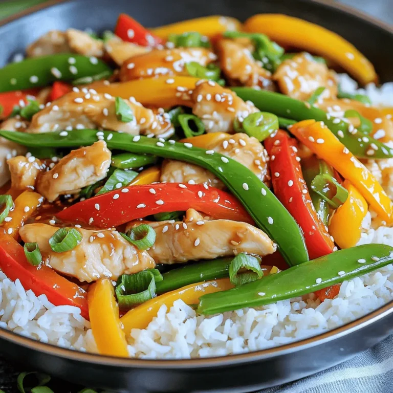 - 1 lb chicken breast, thinly sliced - 1 tablespoon vegetable oil - 1 red bell pepper, julienned - 1 yellow bell pepper, julienned - 1 cup snap peas, trimmed - 2 cloves garlic, minced - 1 tablespoon fresh ginger, grated - 3 tablespoons soy sauce - 2 tablespoons honey - 1 tablespoon sriracha (adjust to your spice preference) - 1 tablespoon cornstarch - 1/4 cup chicken broth The main ingredients for this stir-fry are simple but packed with flavor. Chicken breast is lean and cooks fast, making it perfect for quick meals. Fresh vegetables bring color and nutrients. Bell peppers add sweetness, while snap peas give a nice crunch. Garlic and ginger offer a warm, aromatic touch to the dish. - 2 green onions, sliced (for garnish) - Sesame seeds (for garnish) Garnishes enhance the look and flavor of your dish. Green onions add a fresh taste and a pop of color. Sesame seeds bring a nutty flavor and a bit of crunch. - Chicken alternatives: You can use turkey or tofu instead of chicken. - Vegetable options: Broccoli, carrots, or zucchini work well if you want to mix it up. - Sauce modifications: For a gluten-free option, use tamari instead of soy sauce. If you like it sweeter, add more honey. Feel free to customize this stir-fry by swapping out ingredients based on what you have at home. Each option can create a unique flavor, making the dish your own. For the full recipe, check out the Sweet and Spicy Chicken Stir-Fry . To start, mix the sauce ingredients in a bowl. You need: - 3 tablespoons soy sauce - 2 tablespoons honey - 1 tablespoon sriracha - 1 tablespoon cornstarch - 1/4 cup chicken broth Whisk until the cornstarch is dissolved fully. This step is key for a smooth sauce. Set the sauce aside for later. Next, heat 1 tablespoon of vegetable oil in a large skillet or wok. Use medium-high heat until the oil shimmers. Add the thinly sliced chicken breast. Stir-fry for 4-5 minutes. Cook until the chicken is brown and no longer pink. Remove the chicken and let it rest on a plate. Now, it’s time for the veggies. In the same skillet, add 2 cloves of minced garlic and 1 tablespoon of grated ginger. Sauté for about 30 seconds. The smell will be amazing! Then, add: - 1 red bell pepper, julienned - 1 yellow bell pepper, julienned - 1 cup snap peas Cook the veggies for 3-4 minutes. You want them tender but still crunchy. Return the chicken to the skillet. Pour in the sauce you made earlier. Stir everything well to coat with the sauce. Cook for another 2-3 minutes. You want the sauce to bubble and thicken. Once it does, take it off the heat. For a nice touch, garnish with sliced green onions and sesame seeds. Enjoy your sweet and spicy chicken stir-fry! For the full recipe, check out the provided details. To get the right mix of sweet and spicy, start with the sauce. You can adjust the sweetness by adding more honey. If you want more heat, add extra sriracha. Always taste as you go. This way, you can find your ideal flavor. Use a spoon to dip into the sauce. If it’s too sweet, add a bit more soy sauce. If it’s too spicy, mix in a touch of honey. Stir-frying is all about high heat and quick cooking. A wok is best for this. It allows the heat to spread evenly. A skillet works too but may not cook as fast. When you stir-fry, keep the food moving. This helps everything cook evenly. Use a spatula to toss the chicken and veggies. This keeps them from burning and helps them stay tender. For serving, place the stir-fry over rice or quinoa. This makes it filling and tasty. You can also add lime wedges on the side. This gives a fresh burst of flavor. To make your dish look special, sprinkle green onions and sesame seeds on top. Arrange the food to show off the colors. A little extra care in plating makes your meal more inviting. {{image_4}} You can switch the chicken for beef or tofu. Beef adds a rich flavor. Thinly slice it for quick cooking. Tofu is a great plant-based choice. Marinate tofu in soy sauce for extra taste. For marinating, use soy sauce, garlic, and ginger. Let it sit for 20 minutes for the best flavor. Try using seasonal vegetables like zucchini or broccoli. They add color and nutrients. If you are short on time, frozen vegetables work well too. They are quick and convenient. Just add them directly to the skillet. They cook fast and save you prep time. Feel free to mix in other sauces for a twist. Teriyaki or hoisin can change the flavor. For a homemade sauce, combine soy sauce, honey, and lime juice. This mix gives a fresh taste. You can also experiment with nut butter for creaminess. After cooking Sweet and Spicy Chicken Stir-Fry, let it cool. Store it in an airtight container. This keeps it fresh and safe. The shelf life in the fridge is about 3 to 4 days. If you want to enjoy it later, make sure to check for any changes in smell or color before reheating. To freeze your stir-fry, first, allow it to cool completely. Then, place it in a freezer-safe bag or container. Squeeze out as much air as you can to prevent freezer burn. Your stir-fry can last in the freezer for up to 2 months. When you’re ready to eat, thaw it overnight in the fridge. Reheating is important for keeping the flavors intact. To maintain texture and flavor, reheat your stir-fry gently. I recommend using a skillet over medium heat. Stir it often to heat evenly. You can also add a splash of water or broth to prevent drying out. If using a microwave, cover it with a lid or microwave-safe wrap. Heat in short bursts, stirring in between. This helps avoid hot and cold spots. It takes about 15 minutes to prepare and 20 minutes to cook. So, you can have a tasty meal ready in just 35 minutes. This quick time makes it perfect for busy nights when you want good food fast. Yes, you can use many other vegetables. Some great choices are broccoli, carrots, or zucchini. Just chop them small so they cook quickly. Use what you have on hand, and it will still taste great. I suggest serving it with jasmine rice or quinoa. Both pair well with the sweet and spicy flavors. You can also add lime wedges for a fresh kick. If you like, serve some spring rolls on the side for extra crunch. To reduce the heat, cut back on the sriracha. You can also add more honey to balance the spice. Another option is to add coconut milk for creaminess. Just taste as you go to find the right level for you. For the full recipe, check out the Sweet and Spicy Chicken Stir-Fry details above! You learned how to make a tasty Sweet and Spicy Chicken Stir-Fry, step by step. We covered the main and optional ingredients, tips for cooking, and fun variations. I shared ways to store leftovers and reheat them well. You can adjust flavors to suit your taste. Try new veggies or sauces to keep it exciting. This dish is simple and fun, so dive in and enjoy your cooking journey. It's all about crafting a meal you'll love!