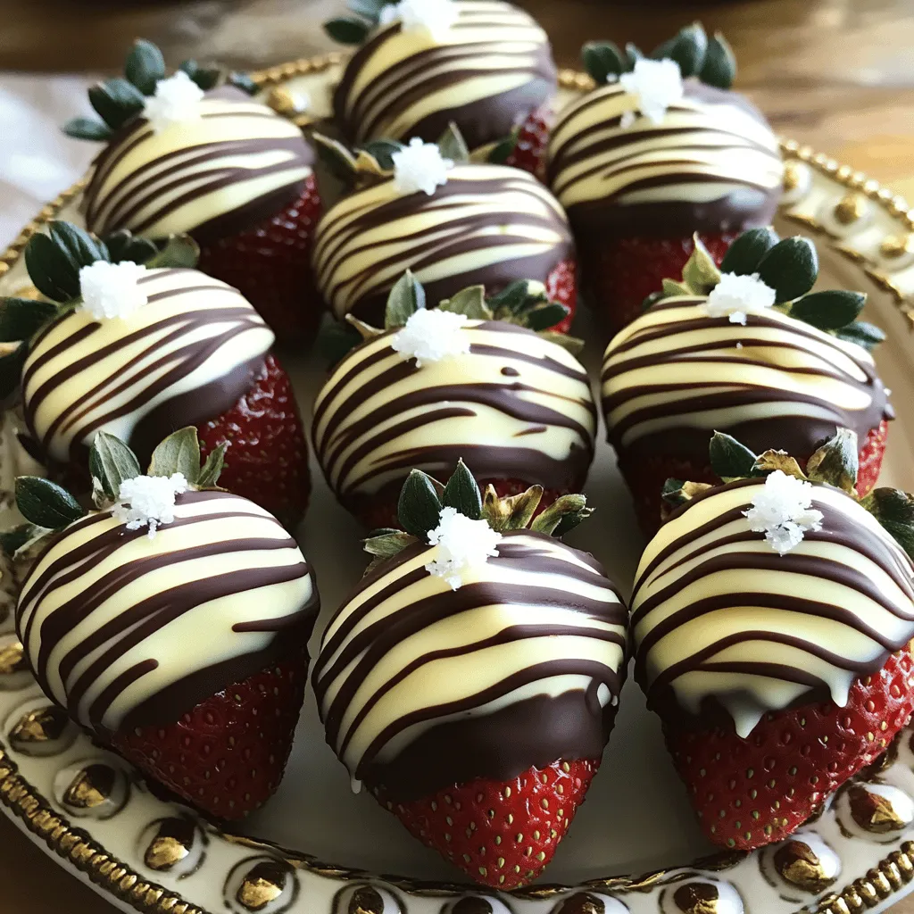 To make perfect chocolate dipped strawberries, gather these key ingredients: - 1 pound fresh strawberries, thoroughly rinsed and gently dried - 8 ounces dark chocolate (preferably 70% cocoa for richness) - 4 ounces white chocolate (for elegant drizzling) - 1 tablespoon coconut oil (optional, for enhanced smoothness of chocolate) - A sprinkling of sea salt (for a savory contrast) - Parchment paper (to facilitate easy cooling) These ingredients ensure that your strawberries taste amazing and look stunning. If you can't find fresh strawberries, several great options exist. You can use: - Raspberries: They offer a tart flavor that pairs well with chocolate. - Bananas: Cut them into bite-sized pieces for a sweet treat. - Pineapple: Fresh pineapple chunks dipped in chocolate can be a tropical twist. These substitutions still create a fun and tasty experience. When selecting chocolate, consider your flavor preference. Dark chocolate has a rich taste and pairs well with strawberries. It also has health benefits due to its higher cocoa content. White chocolate, on the other hand, is sweet and creamy. It adds a nice contrast when drizzled over dark chocolate. For the best results, use a mix of both. This combination gives a balance of flavors and makes your strawberries look even more appealing. Start with fresh strawberries. Rinse them well under cool water. Then, gently pat them dry with a clean kitchen towel. It’s key to dry them fully. Any leftover moisture can make the chocolate slide off. Don’t skip this step! Use a microwave-safe bowl to melt dark chocolate. Chop it into small pieces for even melting. Add coconut oil if you want a smoother texture. Microwave in 30-second bursts. Stir after each burst until smooth. You can also use a double boiler on the stove. Just let the chocolate melt gently over simmering water. Hold each strawberry by the green stem. Dip it into the melted chocolate, covering about two-thirds of the berry. Let the extra chocolate drip back into the bowl. This helps keep your coating smooth. Place the dipped strawberries on parchment paper. Repeat until all are coated. For a complete guide, check the Full Recipe. To get a smooth coat on your strawberries, use the right chocolate. Dark chocolate with 70% cocoa melts well and gives a rich taste. Always melt your chocolate slowly. Use a microwave or a double boiler. If using a microwave, heat it in short bursts. Stir after each burst to avoid burning. Adding coconut oil can help make the chocolate extra smooth. This tip is key for your success. When you drizzle white chocolate, make sure it’s fully melted. Use a fork or a piping bag for control. Start from the top of the strawberry and let the chocolate flow down. This method creates a beautiful design. You can also make fun patterns. Experiment with different styles to make your strawberries unique. For serving, place your chocolate-dipped strawberries on a nice platter. Arrange them in a fun pattern to catch the eye. You can also use cupcake liners to make them look fancy. This adds a cute touch for parties or gifts. For a pop of color, try adding fresh mint leaves around the platter. This simple idea enhances the overall look and makes your treat even more tempting. {{image_4}} You can enhance your chocolate-dipped strawberries with extracts or liqueurs. A few drops of vanilla or almond extract can add depth to the chocolate flavor. If you want a kick, consider using orange liqueur or raspberry liqueur. Just mix these into the melted chocolate before dipping. This slight twist gives your treat a unique flavor that impresses everyone. Toppings can take your chocolate-dipped strawberries to the next level. Use crushed nuts like almonds or pistachios for a crunchy texture. Colorful sprinkles can make them fun and festive, perfect for kids' parties. Shredded coconut adds a tropical touch. Simply sprinkle your choices on top of the chocolate while it's still warm. This not only looks great but also adds more taste. You can make chocolate-dipped strawberries fit any holiday theme. For the Fourth of July, use red strawberries, white chocolate, and blue sprinkles. This simple idea makes your dessert festive and fun. For Halloween, try using dark chocolate and add orange sprinkles or edible glitter. Adapting your strawberries for seasons makes them special for any celebration. To keep your chocolate dipped strawberries fresh, store them in the fridge. Place them in a single layer on a plate or a baking sheet lined with parchment paper. Cover the strawberries lightly with plastic wrap. This will protect them from odors and moisture. Avoid stacking them, as this can cause the chocolate to get damaged. Chocolate dipped strawberries will stay fresh for about 1 to 2 days in the fridge. The chocolate may soften after a day, but the flavor remains. Always check for any signs of spoilage before eating. Strawberries can spoil quickly, so enjoy them soon after making them! Freezing chocolate dipped strawberries is not ideal. The texture may change when thawed. However, if you must freeze them, place them on a baking sheet to freeze individually first. Once frozen, transfer them to an airtight container. They can last for about a month in the freezer. When ready to eat, let them thaw in the fridge to minimize moisture. For best results, enjoy them fresh! Yes, you can use milk chocolate. Milk chocolate will give a sweeter taste. It melts well too. Just remember, it will not have the rich flavor of dark chocolate. If you love milk chocolate, go for it! If your chocolate is thick, add a bit of coconut oil. Start with a teaspoon and mix it in. This will help the chocolate become smooth again. You can also microwave it in short bursts. Stir well after each time. Lumpy chocolate means it may have overheated. Add a little bit of vegetable oil to the mix. Stir it in slowly. This should help smooth out the lumps. If it stays lumpy, try using a new bowl and melt it again gently. - Where can I buy pre-made chocolate dipped strawberries? You can find pre-made chocolate dipped strawberries at many grocery stores and bakeries. Look in the fresh fruit or dessert section. Some online shops also offer them, making it easy to order. - Can I make these strawberries ahead of time? Yes, you can make chocolate dipped strawberries ahead of time. Store them in the fridge for up to two days. Just keep them in an airtight container to keep them fresh. - What occasions are perfect for serving chocolate dipped strawberries? Chocolate dipped strawberries are great for many occasions. They are perfect for birthdays, anniversaries, and holidays. You can also serve them at parties or as a sweet treat for date night. They always impress! Chocolate dipped strawberries are an easy and fun treat. We covered key ingredients, melting techniques, and tips for the perfect dip. You can change flavors and toppings to fit any event. Remember to store them right for the best taste. With these steps, anyone can create a great snack. Now, go ahead and enjoy making your own delicious chocolate dipped strawberries!