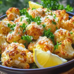 - 1 large head of cauliflower - 4 cloves of garlic - 1/2 cup freshly grated Parmesan cheese - 1/4 cup extra virgin olive oil - 1 teaspoon sea salt - 1/2 teaspoon freshly ground black pepper - 1 teaspoon smoked paprika - 2 tablespoons fresh parsley - Lemon wedges When making Garlic Parmesan Roasted Cauliflower, the ingredients shine through. The main star is the cauliflower. Choose a large head, fresh and firm. This gives you the best taste and texture. The garlic adds a strong flavor. I use four cloves, minced finely, to really pack a punch. Parmesan cheese is key for that creamy finish. Grate it fresh for the best melt and flavor. Next, we have our additional seasonings. Extra virgin olive oil helps everything stick. It also adds a smooth richness. Sea salt brings out the flavors, while black pepper adds a subtle heat. Smoked paprika gives a nice, warm depth. This mix creates a savory coating that makes the cauliflower irresistible. For garnishing, I like to use fresh parsley. It adds color and a fresh taste. Lemon wedges are a great touch too. A squeeze of lemon brightens the dish, making every bite pop. You can find the full recipe in the related sections to get all the details. - Preheat the oven to 425°F (220°C). - Prepare the cauliflower florets by cutting them into uniform pieces. This helps them cook evenly. - Make the garlic coating mixture. In a small bowl, mix minced garlic, olive oil, sea salt, black pepper, and smoked paprika. Whisk until smooth. - Combine and coat the florets with the mixture. Drizzle it over the cauliflower and toss well. Each floret should be fully coated. - Add Parmesan cheese. Sprinkle the grated cheese over the coated florets and toss gently. This ensures the cheese sticks well. - Roast the cauliflower. Spread the florets on a baking sheet in a single layer. Roast for 25 to 30 minutes. Stir halfway for even cooking. Check for a golden brown color and tenderness. For the full recipe, see the details above. To get the best roast, cut your cauliflower into uniform florets. This helps them cook evenly. If some pieces are small, they will burn. If some are large, they will stay hard. Aim for florets that are about the same size. Don't forget to stir halfway through cooking. This ensures all sides get that golden brown color. It also helps the garlic and cheese mix well with the florets. To make your dish pop, try adding other seasonings. You can use herbs like thyme or rosemary. A sprinkle of red pepper flakes gives a nice kick. If you like lemon, add zest to the garlic mix for a fresh flavor. Marinating is another great way to boost taste. Let the cauliflower soak in the garlic and oil mix for 15 minutes before roasting. This step makes the flavors really sink in. Garlic Parmesan roasted cauliflower pairs well with many side dishes. It shines next to grilled chicken or fish. A fresh salad or quinoa adds a nice touch too. For a beautiful presentation, use a large serving dish. Arrange the roasted florets in a circle. Top with fresh parsley for color. Serve with lemon wedges on the side. A squeeze of lemon adds brightness and makes each bite special. For the full recipe, check the section above. {{image_4}} You can switch the Parmesan cheese for Pecorino Romano. This cheese adds a nice salty bite. If you want a vegan option, try using nutritional yeast. Nutritional yeast gives a cheesy flavor without dairy. It’s a great way to keep the flavor while staying plant-based. To spice things up, add red pepper flakes. This will give your dish a warm kick. You can also mix in herbs like thyme or rosemary. These herbs will add fresh, earthy notes. Both options enhance the taste and make the dish more exciting. You can air fry the cauliflower for a quicker option. Air frying gives it a crispy texture without using too much oil. If you want a smoky flavor, try grilling the cauliflower. Grilling adds a wonderful depth to the dish. Each method offers a unique twist on this savory delight. Whether you choose traditional roasting or a more modern approach, you can enjoy the delicious flavors of garlic Parmesan roasted cauliflower. For the complete recipe, check out the Full Recipe. To store leftovers, let the roasted cauliflower cool down first. Place it in an airtight container. Store it in the fridge for up to three days. This keeps the flavors fresh and prevents odors from mixing. If you want to freeze your roasted cauliflower, it's best to do it right away. Allow the dish to cool fully. Spread the cauliflower on a baking sheet in a single layer. Freeze until solid, then transfer to a freezer bag. It can last up to three months without losing taste. To reheat, place the frozen cauliflower on a baking sheet. Preheat your oven to 375°F (190°C). Bake for 20-25 minutes or until hot. This method helps maintain the crispy texture. You can also microwave it, but the oven gives better results. Enjoy the same great flavor and texture! For the full recipe, check out the details above. Roasting garlic Parmesan cauliflower takes about 25 to 30 minutes. The cooking time may vary based on your oven's heat and the size of your cauliflower pieces. For even cooking and browning, stir the cauliflower halfway through. Check for a golden hue and a tender texture to know when it’s ready. Yes, you can use frozen cauliflower. Frozen cauliflower saves time and is often pre-cut. However, it may release more water during cooking. This can lead to a less crispy texture compared to fresh cauliflower. If using frozen, thaw it first and pat it dry to remove excess moisture. If you need a substitute for Parmesan cheese, try using Pecorino Romano or nutritional yeast. Pecorino Romano is a bit saltier but offers a nice flavor. Nutritional yeast works well for a vegan option, adding a cheesy taste without dairy. You can also explore other hard cheeses based on your taste. For the full recipe, check the details above. This blog post covered a delicious garlic Parmesan cauliflower recipe. We explored the main ingredients and step-by-step instructions for roasting it perfectly. Tips on enhancing flavors and storing leftovers will help you enjoy this dish longer. Remember, there are many ways to tweak the recipe to suit your taste. Try different cheeses, spices, or cooking methods for fun variations. With this easy guide, you can make a tasty side dish that everyone will love. Enjoy making and sharing your roasted cauliflower!