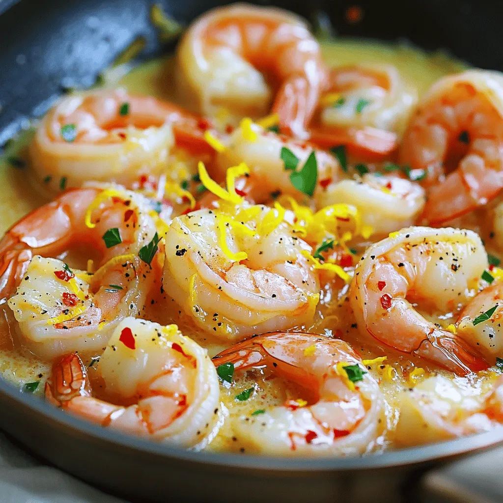 - 1 pound large shrimp, peeled and deveined - 4 tablespoons unsalted butter - 4 cloves garlic, finely minced - 1 tablespoon lemon zest (freshly grated) - 2 tablespoons freshly squeezed lemon juice - 1 teaspoon red pepper flakes (optional) - Salt and freshly ground black pepper, to taste - 2 tablespoons fresh parsley, chopped (for garnish) When I prepare Lemon Garlic Butter Shrimp, I focus on fresh ingredients. Start with large shrimp. They should be peeled and deveined. This saves you time and makes the dish easier to eat. I use unsalted butter for a rich flavor. It melts quickly and adds creaminess. Fresh garlic is key. I mince it finely to release its strong aroma. Lemon zest brings a bright, zesty note. It makes the dish pop. Fresh lemon juice adds a tangy kick that balances the richness of the butter. For a little heat, I sometimes add red pepper flakes. Adjust these to your liking. Salt and pepper enhance all the flavors. Fresh parsley is the final touch. It adds color and freshness to the plate. You can find the full recipe for this dish to enjoy these bright flavors. - Start by melting unsalted butter in a skillet over medium heat. - Sauté minced garlic until fragrant and lightly golden. First, grab a large skillet and set it on medium heat. Add four tablespoons of unsalted butter. Let it melt slowly. Swirl the pan a bit to help it melt evenly. You don't want it to brown. Next, add four cloves of finely minced garlic. The smell will be amazing! Sauté the garlic for about one to two minutes. Make sure to stir it often. You want it fragrant and just lightly golden. - Add the shrimp to the skillet and season with salt, pepper, and red pepper flakes. - Cook until shrimp turn pink, then flip to finish cooking. Now, it’s time for the shrimp! Add one pound of large shrimp, peeled and deveined, into the skillet. Season them with salt, pepper, and, if you like a kick, red pepper flakes. I usually use about one teaspoon. Let the shrimp cook for two to three minutes on one side. Watch them turn pink and curl up. When they do, gently flip them over to finish cooking. - Pour in lemon zest and juice, stirring to coat shrimp. - Cook until shrimp are fully cooked through, then garnish with parsley. Once the shrimp are nearly done, pour in one tablespoon of lemon zest and two tablespoons of freshly squeezed lemon juice. Stir well to coat all the shrimp in the zesty sauce. Cook for another two to three minutes. The shrimp should look opaque and firm. Now, remove the skillet from heat. Finish by sprinkling two tablespoons of fresh chopped parsley on top. This adds a nice touch! This quick recipe is not just easy but also super tasty! For the full recipe, check out the details above. To avoid overcooking shrimp, watch the color. Cook them until they turn pink. This usually takes 2-3 minutes per side. If they curl tightly, they are overcooked. Keep the heat at medium to medium-high for the best texture. Peeling and deveining shrimp takes practice. Start by holding the shrimp in one hand. Use your other hand to pull off the shell, starting from the head. For deveining, make a shallow cut along the back. Remove the dark vein with a toothpick or your fingers. It’s easier than it sounds! To boost flavor, consider adding spices like paprika or cumin. Fresh herbs like basil or cilantro also work well. Feel free to experiment with flavors that excite you! For a balanced garlic and lemon taste, use fresh ingredients. Fresh lemon juice and zest give a bright flavor. Don’t skimp on garlic; it adds depth. Start with about 4 cloves, but feel free to add more if you love garlic! This shrimp pairs well with many sides. Serve it over fluffy rice or with crusty bread. A fresh salad or steamed veggies also make great sides. For presentation, serve the shrimp in a warm bowl. Garnish it with lemon wedges and parsley. This adds color and makes it look fancy. Your guests will be impressed! {{image_4}} You can easily make this dish gluten-free. Avoid soy sauce or any seasoning with gluten. Use fresh herbs and spices for flavor. Serve the shrimp over rice or a salad for a tasty meal. For those who prefer vegetarian options, replace shrimp with firm tofu or chickpeas. Cook these in the same lemon garlic butter sauce. You will still enjoy that bright flavor! To change the taste, try adding different herbs. Dill adds a fresh touch. Basil brings a sweet aroma. Both can make your dish unique. You can also mix in other seafood. Scallops add a rich flavor, while lobster makes it fancy. These options give a new twist to your dish and impress your guests. If you want to get creative, drizzle a creamy sauce over the shrimp. A simple garlic aioli works great. You can also whip up a spicy sauce with sriracha or chili paste for a kick. To pair with the dish, try a wine-based sauce. Use white wine, garlic, and butter. Simmer until it thickens and then pour over the shrimp. This sauce adds depth and richness to the meal. For the full recipe, check out the details above. To keep leftover Lemon Garlic Butter Shrimp fresh, first cool it to room temperature. Store it in an airtight container. Glass or plastic containers work well for this. Make sure to use a container that seals tightly to avoid any air exposure. This helps keep the shrimp juicy and flavorful. Try to eat it within two days for the best taste. When you reheat shrimp, you want to keep it tender. Heat a skillet over medium heat. Add a bit of butter to the pan. Once melted, add the shrimp. Heat for about 2-3 minutes, stirring gently. You can also use a microwave, but do it in short bursts. Heat in 30-second intervals to avoid overcooking. Aim for an internal temperature of 145°F to ensure it's safe to eat. Can I use frozen shrimp for this recipe? Yes, you can use frozen shrimp. Just thaw them before cooking. Place them in cold water for about 15 minutes. This will help them cook evenly. How do I know when shrimp are fully cooked? Look for a pink color and a firm texture. Shrimp should curl slightly and be opaque. This usually takes about 4-6 minutes of cooking time. Can I replace butter with olive oil? You can! Olive oil gives a nice flavor, but it won't be as rich. Use the same amount of olive oil as butter for cooking. How can I make this dish spicier? Add more red pepper flakes or a dash of hot sauce. You can also try adding chopped jalapeños for an extra kick. What can I use instead of fresh parsley? You can use cilantro or basil as a substitute. Both add a fresh taste. Dried herbs work too, but use less since they are stronger. How do I adjust the recipe for more servings? Simply double or triple the ingredients. Keep the cooking times similar but check for doneness as you cook. This ensures all shrimp are perfectly cooked. In this post, I shared how to make Lemon Garlic Butter Shrimp with ease. You learned about the key ingredients, step-by-step cooking instructions, and helpful tips for perfecting the dish. Don’t forget the many variations and storage tips to keep it fresh. With simple flavors and quick steps, this dish can impress anyone. Embrace your cooking skills and enjoy this tasty meal at your next gathering. Happy cooking!