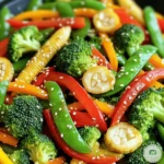 - 1 cup fresh broccoli florets - 1 vibrant red bell pepper, thinly sliced - 1 cup crisp snap peas - 1 medium carrot, cut into julienne strips - 1 cup baby corn, halved lengthwise - 3 cloves of garlic, finely minced - 1 tablespoon fresh ginger, finely grated - Sea salt and freshly ground black pepper to taste - 3 tablespoons soy sauce - 1 tablespoon sesame oil - 1 tablespoon extra virgin olive oil - 1 tablespoon sesame seeds (optional for garnish) Gathering these ingredients sets the stage for a quick, colorful meal. Fresh vegetables bring life to the dish. Each vegetable adds its own unique flavor and crunch. The garlic and ginger give a wonderful aroma. They also enhance the taste. Using soy sauce and sesame oil ties everything together. This simple mix brings out the best in your veggies. If you want to see the detailed cooking steps, check out the Full Recipe. - Thoroughly wash all vegetables. - Cut broccoli into bite-sized florets. - Slice the red bell pepper thinly. - Julienne the carrot into strips. - Prepare snap peas and baby corn as directed. - Heat olive oil in a skillet or wok over medium-high heat. - Sauté minced garlic and grated ginger for 30 seconds. - Add the prepared vegetables and stir-fry for 5-7 minutes. - Drizzle soy sauce and sesame oil over the vegetables. - Cook for an additional 2-3 minutes, seasoning to taste. - Add optional sesame seeds before serving. This process makes a quick, tasty dish. You can find the Full Recipe above for more details! - Experiment with different sauces or spices. - Add crushed red pepper for a spicy kick. To make your veggie stir fry pop, try new sauces. Soy sauce is a classic, but you can also use teriyaki or hoisin. Each adds a unique taste. If you like heat, crushed red pepper flakes bring warmth. Just sprinkle a little in to spice things up. - Stir-fry quickly over high heat to maintain crispness. - Avoid overcrowding the pan to ensure even cooking. For a great texture, cook your veggies fast. High heat keeps them crisp and bright. If the pan is too full, the heat drops. This leads to soggy veggies. Cook in batches if needed. Keep the stir-fry moving to get an even cook. - Serve over rice, noodles, or quinoa for a complete meal. - Pair with a protein source like tofu or tempeh if desired. Serving your stir fry over rice or noodles makes it filling. Quinoa is also a great choice for added protein. If you want more substance, add tofu or tempeh. These options boost protein and flavor. For a fun twist, try serving it in lettuce wraps! {{image_4}} You can make your stir fry even better by using seasonal vegetables. Vegetables like zucchini or asparagus add great flavor and texture. These veggies taste fresh and give your dish a unique twist. You can also add leafy greens like spinach. Spinach cooks quickly and boosts the nutrition of your meal. If you need a gluten-free option, swap soy sauce for tamari or coconut aminos. These alternatives keep the rich umami flavor without gluten. For some crunch, add nuts or seeds. Almonds or sesame seeds not only add texture but also provide extra nutrients. To give your stir fry a new flair, try adding curry powder for an Indian twist. This spice brings warmth and depth to your dish. Another option is to use teriyaki sauce for a Japanese flavor. It adds a sweet and savory touch that pairs well with your fresh veggies. You can find the full recipe to guide you in adding these variations. To store your veggie stir fry, cool it completely first. This helps keep the food safe and tasty. Next, place it in an airtight container. It can last in the fridge for up to 3 days. When ready to eat, check for freshness before reheating. You can freeze the stir fry, too! Portion it out into small containers. This way, you can take out just what you need. It will stay good for up to 2 months in the freezer. When you want to eat it, thaw it overnight in the fridge. This keeps the veggies from getting mushy when you reheat. Reheating is easy. You can use a skillet or microwave. For a skillet, heat on low with a splash of water or oil. This keeps the stir fry moist. If you use a microwave, heat it in 30-second bursts until it’s hot throughout. Enjoy the great flavors of your stir fry again! For more details, check the Full Recipe. Yes, frozen vegetables can be utilized; add them directly to the hot skillet. I often keep a bag of mixed frozen veggies handy. They save time and still taste great! Cook over high heat and avoid overcrowding the skillet. This way, the veggies will stay crisp. I always cook in batches if I have a lot of veggies. Oils with high smoke points like sesame oil or canola oil are ideal for stir frying. I like using sesame oil for its rich flavor. It adds a nice touch to my stir fry. This blog post covered how to make a delicious stir-fry with fresh vegetables, aromatics, and essential liquids. Each step is designed for you to create a vibrant dish easily. Remember to keep your stir-fry quick to maintain crispness and flavor. Don’t hesitate to experiment with different veggies and sauces. This way, you can personalize your meal. Lastly, store leftovers properly to enjoy later. You now have the tools to make a tasty, healthy stir-fry that fits your taste!
