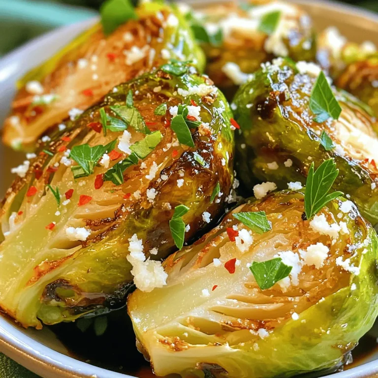 - Brussels sprouts - Balsamic vinegar - Honey or maple syrup - Olive oil - Garlic - Salt and pepper - Grated Parmesan cheese - Red pepper flakes - Fresh parsley for garnish - Baking sheet - Parchment paper - Mixing bowl - Whisk When I make balsamic glazed Brussels sprouts, I gather my essential ingredients first. I choose fresh Brussels sprouts that are bright green and firm. Balsamic vinegar brings a tangy sweetness. Honey or maple syrup adds more flavor. Olive oil helps with roasting. Garlic gives a nice aroma. Salt and pepper round out the taste. For extra flavor, I sometimes add grated Parmesan cheese. It melts beautifully and adds richness. A sprinkle of red pepper flakes gives a slight kick. Fresh parsley brightens the dish with color and freshness. I also set up my kitchen tools. A baking sheet lined with parchment paper makes cleanup easy. A mixing bowl and whisk help me combine my ingredients smoothly. These tools ensure I can focus on making a delicious side dish. For the full recipe, check out the link above. 1. Preheat the oven: Set your oven to 400°F (200°C). This hot temperature helps caramelize the sprouts. 2. Prepare the baking sheet: Line a baking sheet with parchment paper. This makes for easy cleanup and prevents sticking. 1. Combine balsamic vinegar, honey, olive oil, and seasonings: In a large mixing bowl, add three tablespoons of balsamic vinegar, two tablespoons of honey or maple syrup, two tablespoons of olive oil, and two minced garlic cloves. 2. Add salt and pepper: Season with salt and freshly ground black pepper to taste. If you like a bit of spice, add 1/4 teaspoon of red pepper flakes. 3. Mix well: Whisk these ingredients together until you have a smooth glaze. 1. Toss sprouts in the glaze: Take one pound of trimmed and halved Brussels sprouts and add them to the bowl. Pour the balsamic mixture over the sprouts. 2. Coat evenly: Gently toss the sprouts to ensure every piece is covered with the glaze. 3. Arrange and roast in the oven: Transfer the sprouts to the lined baking sheet. Place them cut side down in a single layer. Roast in the oven for 20-25 minutes. Toss them halfway through to cook evenly. 4. Finish and serve: When done, the sprouts should be tender with a beautiful caramelized color. If you want, sprinkle some grated Parmesan cheese over them while they are hot. Garnish with fresh chopped parsley for a pop of color. Enjoy the full recipe for Balsamic Glazed Brussels Sprouts and have fun in your kitchen! To make the glaze shine, toss the Brussels sprouts halfway through cooking. This step helps them cook evenly. When you toss, ensure every sprout gets a good coat of the delicious mixture. It makes a big difference in flavor and texture. You can add a few spices to boost flavor. Try smoked paprika for depth or lemon zest for brightness. These flavors pair well with roasted chicken or fish. Serve the Brussels sprouts alongside a grain salad for a full meal. For a stunning look, serve the Brussels sprouts in a shallow dish. Drizzle extra balsamic glaze on top for a glossy finish. This not only looks great but also adds extra flavor. Garnish with chopped parsley for a fresh touch. This simple step makes your dish pop! {{image_4}} You can add bacon or pancetta to your Brussels sprouts. This adds a salty, savory flavor. Chop the bacon into small pieces and cook it first. Then mix it with the sprouts before roasting. Another option is to incorporate nuts for crunch. Almonds or walnuts work well. They add texture and a nutty taste. Toss them in during the last few minutes of roasting for a delightful crunch. If you want a faster method, try air frying your Brussels sprouts. Set your air fryer to 375°F (190°C). Cook them for about 15-20 minutes, shaking the basket halfway. This method gives you crispy sprouts and a bit of char. You can also use a stovetop sauté method. Heat olive oil in a pan over medium heat. Add your sprouts, and cook until they are golden brown. Stir often to avoid burning. You can adapt your ingredients for different seasons. In fall, try adding apples or cranberries for a sweet twist. In winter, toss in some citrus for brightness. Spring allows you to mix in fresh herbs like dill or basil. In summer, add fresh tomatoes or bell peppers. These changes keep your dish fresh and exciting all year round. For the full recipe, explore the flavors and techniques that make this dish shine. After you enjoy your balsamic glazed Brussels sprouts, store any leftovers in the fridge. Place them in an airtight container to keep them fresh. This will help maintain their flavor and texture. Let the sprouts cool to room temperature before sealing the container. When it's time to eat your leftovers, you want to keep them tasty. The best way is to reheat them in an oven. Preheat the oven to 350°F (175°C). Spread the Brussels sprouts on a baking sheet. Heat them for about 10-15 minutes. This method keeps them crispy and warm. You can also use a microwave, but be careful. It may make them a bit soggy. If you want to save your Brussels sprouts for later, you can freeze them. First, let them cool completely. Then, place them in a freezer-safe container. Make sure to remove as much air as possible. They can stay fresh for up to three months. When you're ready to eat, thaw them in the fridge overnight. You can also reheat them straight from the freezer, but they may take longer to warm up. Enjoy your delicious balsamic glazed Brussels sprouts anytime! For the full recipe, check out the details above. If you don't have balsamic vinegar, try apple cider vinegar. It has a mild taste and a hint of sweetness. You can also use red wine vinegar for a different twist. Mix it with a bit of honey to mimic balsamic's flavor. Yes, you can prep Brussels sprouts in advance. Trim and halve them a day before. Store them in an airtight container in the fridge. You can also mix the glaze ahead of time. Just keep it in a jar and shake before use. Brussels sprouts are packed with nutrients. They are high in vitamins C and K. They also contain fiber, which helps with digestion. Eating Brussels sprouts can support heart health and boost the immune system. This blog post covered how to roast Brussels sprouts with a rich glaze. We explored essential ingredients, tools, and step-by-step instructions. I shared tips for enhancing flavors and making the dish visually appealing. Variations offer fun twists while storage guidance ensures freshness. In conclusion, roasting Brussels sprouts can be easy and delicious. With the right ingredients and techniques, you can enjoy a tasty side dish. Happy cooking!