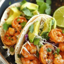 - 1 pound (450g) shrimp, peeled and deveined - 4 cloves garlic, finely minced - 1 tablespoon extra virgin olive oil - 8 small corn tortillas - 1 teaspoon smoked paprika - 1 teaspoon ground cumin - 1 teaspoon chili powder - Salt and freshly cracked black pepper to taste - 1 ripe avocado, thinly sliced - 1 cup finely shredded green cabbage - Fresh cilantro leaves, for garnish - Lime wedges, for serving To make spicy garlic shrimp tacos, you need fresh shrimp. I use one pound of shrimp. Make sure they are peeled and deveined. This saves time and makes cooking easier. Next, you need garlic. Four cloves of finely minced garlic add a great taste. Olive oil is important too. Use one tablespoon of extra virgin olive oil to help with cooking. For the tortillas, I prefer small corn tortillas. They hold the shrimp well and add flavor. Spices are key to this dish. One teaspoon of smoked paprika gives a nice smoky taste. Ground cumin adds warmth, and chili powder brings heat. Use salt and black pepper to taste. Fresh ingredients make the tacos pop. I love adding a ripe avocado, sliced thin. It balances the spice perfectly. Shredded green cabbage gives crunch and freshness. Don’t forget fresh cilantro for garnish! Lastly, serve with lime wedges for extra zing. You can find the full recipe details in the section above. Enjoy these bold and flavorful tacos! To start, gather your shrimp. In a medium bowl, combine the shrimp with: - 4 cloves garlic, finely minced - 1 teaspoon smoked paprika - 1 teaspoon ground cumin - 1 teaspoon chili powder - 1 tablespoon extra virgin olive oil - 1 tablespoon freshly squeezed lime juice - Salt and freshly cracked black pepper to taste Gently toss the shrimp to coat them well with the spices. Allow to marinate for 15-20 minutes. This step lets the flavors sink in and makes the shrimp tasty. Next, preheat a large skillet over medium-high heat. Once hot, add the marinated shrimp in a single layer. Cook the shrimp for about 2-3 minutes on each side. They should turn pink and opaque when done. This will ensure they cook evenly and keep their juicy flavor. While the shrimp cooks, warm your corn tortillas. You can do this by: - Placing them in another skillet over low heat - Gently toasting them over a gas flame Warm them until they are soft and have slight char marks. This step adds a nice texture and flavor to the tacos. Now it’s time to put everything together. Start with a handful of shredded cabbage on each tortilla. Next, add a portion of the cooked shrimp on top. Follow this with a few slices of ripe avocado. For the final touch, garnish each taco with fresh cilantro leaves and a squeeze of lime juice. This adds a zesty kick! Serve the tacos right away, with lime wedges on the side for extra flavor. Enjoy your meal! - Ensure shrimp are not overcooked. Overcooked shrimp become rubbery and tough. - Use high heat for a good sear. This gives shrimp a nice crust and flavor. - Pair with additional sides like rice or beans. These add more nutrition and flavor to your meal. - Suggestions for drinks that complement tacos include limeade or a light beer. Both enhance the taco experience. - Extra spice variations for heat can include adding cayenne or hot sauce. This makes your tacos even more exciting. - Using different herbs for garnish can elevate your dish. Try parsley or dill for a fresh twist. Feel free to explore the [Full Recipe] to dive deeper into making these tacos! {{image_4}} You can easily swap the shrimp with other proteins. Fish works great, too. Use firm white fish like cod or tilapia. If you want a vegetarian option, try grilled veggies. Bell peppers, zucchini, and mushrooms add a nice touch. These swaps keep the meal fresh and exciting. Tortillas are key to good tacos. Corn tortillas are traditional, but flour tortillas taste great, too. If you're watching carbs, try low-carb tortillas. They still hold up well with fillings. Choose what you enjoy most, and don’t be afraid to mix it up. Toppings can change the whole flavor. Try unique salsas, like mango or pineapple. These fruity salsas add sweetness and zing. You can also add cheese for creaminess. Crumbled queso or a dollop of sour cream makes every bite rich. Get creative and find your favorite combo! For the full recipe, check the earlier section. To keep leftover shrimp tasty, store it in an airtight container. This helps keep moisture in and air out. Place the shrimp in the fridge right after your meal. Use it within two days for the best flavor. For tortillas, wrap them in a damp paper towel. Place them in a ziplock bag. This keeps them fresh and soft. Yes, you can freeze cooked shrimp. Make sure they cool down first. Place the shrimp in a freezer-safe bag. Squeeze out as much air as you can. They can stay fresh for up to three months. When you want to eat them again, thaw them overnight in the fridge. To reheat, warm them in a skillet over medium heat. This keeps them juicy and tasty. Cooked shrimp lasts about three to four days in the fridge. Always check for signs of spoilage. If the shrimp smells sour or looks dull, it’s time to toss it. Fresh shrimp should look bright and shiny. If your tortillas get hard or dry, they are no longer good. Keep an eye on your leftovers so you can enjoy them at their best. To make Spicy Garlic Shrimp Tacos, follow these simple steps: 1. Mix shrimp, garlic, spices, olive oil, and lime juice in a bowl. 2. Let the shrimp marinate for 15-20 minutes. 3. Heat a skillet over medium-high heat and cook the shrimp until pink. 4. Warm the corn tortillas in a separate skillet. 5. Layer shredded cabbage, shrimp, and avocado on each tortilla. 6. Add fresh cilantro and a squeeze of lime juice. 7. Serve with lime wedges on the side. For the complete details, check the Full Recipe. The best shrimp for tacos are medium to large varieties. They provide a nice bite and texture. Here are some great options: - Jumbo shrimp: These offer a sweet flavor. They are meaty and filling. - Medium shrimp: These are versatile and cook quickly. They balance well in tacos. - Wild-caught shrimp: They often taste better and have a firmer texture. Always choose shrimp that are fresh and firm to the touch. Yes, you can use frozen shrimp for tacos. They are often just as good as fresh. Here are some tips for cooking with frozen shrimp: - Thawing methods: You can thaw shrimp overnight in the fridge. This is the best way. If you're short on time, place shrimp in a bowl of cold water for 15-20 minutes. - Cooking from frozen: If you cook shrimp straight from the freezer, add an extra minute to the cooking time. Frozen shrimp can still be flavorful and tender when cooked right. To wrap up, we've explored how to make delicious shrimp tacos. You learned about the key ingredients, from fresh shrimp to spices. We also discussed tips, like how to avoid overcooking shrimp for the best results. These tacos are easy to customize for various tastes. I encourage you to enjoy them with your favorite sides. Remember, cooking should be fun and creative! Now, gather your ingredients and start making tasty shrimp tacos!