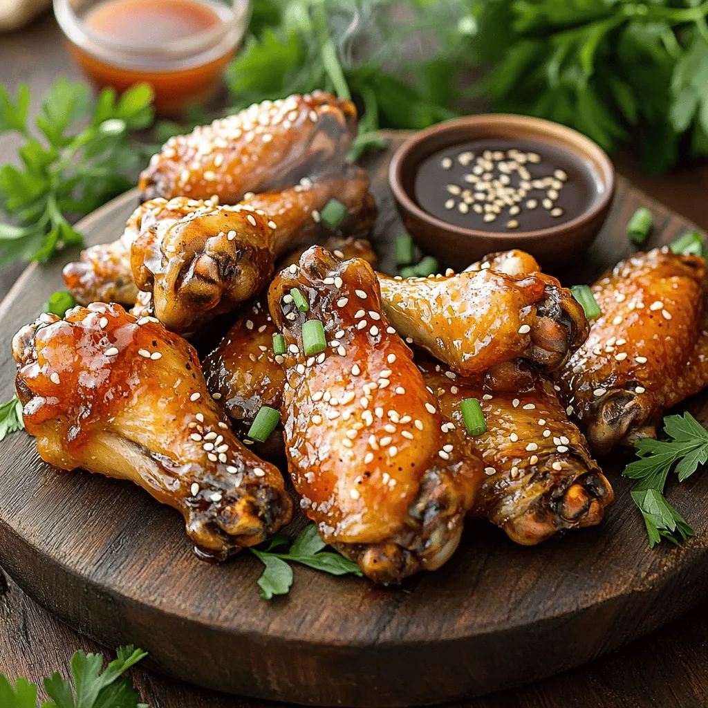 - 2 lbs chicken wings - 1/4 cup honey - 1/4 cup sriracha sauce - 2 tablespoons soy sauce - 1 tablespoon apple cider vinegar - Spices: garlic powder, ginger powder, smoked paprika, salt, black pepper To make sweet and spicy chicken wings, you need fresh chicken wings. Choose wings that look plump and juicy. The honey adds sweetness while the sriracha brings the heat. Soy sauce gives umami flavor. Apple cider vinegar adds a tangy touch. Garlic powder and ginger powder enhance the taste. Smoked paprika provides a nice smokiness. Don’t forget to season with salt and black pepper for balance. - Sesame seeds - Chopped green onions Garnishing your wings makes them look even better. Sesame seeds add crunch and a nutty flavor. Chopped green onions bring bright color and freshness. These simple touches can elevate your dish and make it more appealing. You can sprinkle them right before serving to keep the crunch. For the full recipe, check out the detailed instructions! Start by seasoning the chicken wings with salt and black pepper. This simple step adds flavor. Next, pat them dry with paper towels. Dry wings help achieve that perfect crispy texture. In a bowl, combine honey, sriracha sauce, soy sauce, apple cider vinegar, garlic powder, ginger powder, and smoked paprika. Whisk these ingredients together until smooth. This sauce brings the sweet heat that makes these wings so tasty. Pour half of the sauce over the wings. Make sure each wing gets coated well. For the best flavor, let the wings marinate. I recommend at least 30 minutes at room temperature. You can also refrigerate them for up to 2 hours. Preheat your oven to 400°F (200°C). Line a baking sheet with parchment paper for easy cleanup. Arrange the marinated wings in a single layer on the sheet. Bake for 40-45 minutes. Flip the wings halfway through for even cooking. They should be golden brown and crispy. In the last 10 minutes of baking, brush the remaining sauce over the wings. This creates a beautiful glaze. Return the wings to the oven to let the sauce caramelize. Once the wings are done, take them out and let them rest for a couple of minutes. This helps the juices settle. For presentation, serve your wings on a large platter. Garnish with sesame seeds and chopped green onions for color. Pair with crunchy celery sticks and your favorite dip for a great meal! For the full recipe, check out the detailed instructions above. To get crispy wings, you need to dry them well. After washing, use paper towels to pat them dry. This step helps remove extra moisture, which can make them soggy. Next, set your oven to 400°F (200°C). This hot temperature gives your wings a nice crunch. Bake them for 40 to 45 minutes. Be sure to flip them halfway for even crispiness. Want to boost the flavor? You can add more spices. Try cayenne pepper for heat or smoked paprika for a deeper flavor. If you want a twist, swap the sriracha for a BBQ sauce or teriyaki. Each sauce gives the wings a new taste. Mix and match until you find your favorite! You can cook wings in different ways. Grilling adds a smoky flavor, while frying makes them crispy fast. If you grill, keep an eye on the time. Usually, they take about 20 to 25 minutes. For frying, cook them for 10 to 12 minutes until golden brown. Adjust your cooking time based on the method you choose. Remember, for the full recipe, check out the details earlier in this article. Enjoy experimenting! {{image_4}} You can switch up the flavors of your sweet and spicy chicken wings. Here are two tasty ideas: - Honey BBQ Sauce Alternative: Replace the sriracha with your favorite BBQ sauce. Mix in honey for sweetness. This gives you a rich and smoky flavor. - Spicy Garlic Wings Option: Add minced garlic and extra sriracha to the sauce. This brings a bold and zesty kick to the wings. There are many ways to cook these wings. Here are two popular methods: - Air Fryer Instructions: Preheat your air fryer to 375°F (190°C). Arrange wings in a single layer. Cook for 25-30 minutes, flipping halfway through. This makes them crispy and juicy. - Slow Cooker Method: Place the marinated wings in the slow cooker. Cook on low for 4-5 hours or high for 2-3 hours. This method makes the wings tender and full of flavor. You can make these wings fit different diets with a few easy swaps: - Gluten-Free Options: Use tamari instead of regular soy sauce. This keeps the wings gluten-free without losing flavor. - Low-Sugar Alternatives: Swap honey for a sugar-free syrup. This cuts down the sugar while keeping the sweet taste. Experiment with these variations to find your favorite flavor! For the full recipe, check out the Sweet and Spicy Chicken Wings section. After enjoying your sweet and spicy chicken wings, let them cool down. Place them in the fridge within two hours. This helps keep them fresh. Use an airtight container to store the wings. This will prevent them from drying out or absorbing other smells in the fridge. When you're ready to enjoy the leftovers, reheating is key. First, preheat your oven to 350°F (175°C). Place the wings on a baking sheet lined with foil. Heat them for about 10-15 minutes. This helps them regain their crispiness. Avoid using a microwave, as it can make the wings soggy. To store wings for a longer time, freezing is a great option. Make sure the wings are completely cool before freezing. Place them in a freezer-safe bag or container. Remove as much air as possible to prevent freezer burn. When you’re ready to eat, thaw the wings in the fridge overnight. Reheat them in the oven using the same method mentioned earlier for the best results. For the full recipe, check out the Sweet and Spicy Chicken Wings section. Enjoy every bite! To make sweet and spicy wings in an air fryer, follow these simple steps: 1. Prep the Wings: Dry the wings with paper towels. Season with salt and pepper. 2. Make the Sauce: In a bowl, mix honey, sriracha, soy sauce, apple cider vinegar, garlic powder, ginger powder, and smoked paprika. 3. Marinate: Coat the wings with half the sauce and let them sit for 30 minutes. 4. Preheat Air Fryer: Set the air fryer to 400°F (200°C). 5. Cook the Wings: Place wings in the air fryer basket. Cook for 25-30 minutes, flipping halfway through. 6. Glaze: Brush the remaining sauce on the wings in the last 5 minutes of cooking. 7. Serve: Let them cool slightly, then enjoy! Yes, you can use frozen chicken wings. Here’s how: 1. Thaw: Thaw the wings in the fridge overnight or use the microwave's defrost setting. 2. Prep and Season: Once thawed, dry them with paper towels. Season as usual. 3. Cook: Follow the same cooking steps as fresh wings, but increase the cooking time by about 5-10 minutes. Here are some great sides to enjoy with sweet and spicy chicken wings: - Celery Sticks: Crunchy and refreshing. - Carrot Sticks: Sweet and colorful. - Ranch Dressing: For dipping and cooling down the spice. - Blue Cheese Dressing: A classic pairing. - Coleslaw: Creamy and tangy to balance the heat. Cooked wings can be stored in the fridge for about 3-4 days. Here are some tips: - Cool them down: Let the wings sit at room temperature for no more than two hours before refrigerating. - Use Airtight Containers: This helps keep them fresh. - Reheat Safely: Make sure to heat them until hot before eating. For the full recipe, check out the Sweet and Spicy Chicken Wings section! This blog post covered how to make sweet and spicy chicken wings. You learned about the key ingredients, step-by-step cooking instructions, and useful tips. I shared variations to try and storage tips for leftovers. For tasty wings, focus on seasoning and cooking time. Experiment with your favorite flavors. Make this dish your own by using different sauces or spices. Enjoy your new favorite recipe!