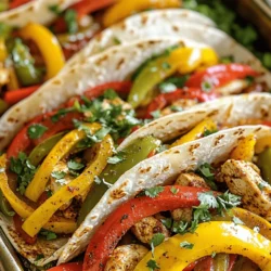 To make the best sheet pan fajitas, gather these fresh and tasty ingredients. The right mix will bring out bold flavors in every bite. - Chicken Breast and Vegetables - 1 lb chicken breast, thinly sliced - 1 red bell pepper, sliced into strips - 1 yellow bell pepper, sliced into strips - 1 green bell pepper, sliced into strips - 1 red onion, sliced into thin wedges - Spices and Seasonings - 3 tablespoons olive oil - 2 teaspoons chili powder - 1 teaspoon ground cumin - 1 teaspoon garlic powder - 1 teaspoon onion powder - 1 teaspoon smoked paprika - Salt and freshly ground black pepper, to taste - Tortillas and Garnishes - Fresh cilantro, finely chopped (for garnish) - Tortillas (small, corn or flour, for serving) These ingredients form the base of your fajitas. Fresh veggies and juicy chicken blend perfectly with spices. This combination ensures each bite bursts with flavor. You can find the detailed cooking steps in the Full Recipe. Enjoy cooking! - Preheat the Oven Start by preheating your oven to 425°F (220°C). This step is key for cooking the fajitas evenly. - Prepare the Chicken and Vegetables In a big bowl, add the thinly sliced chicken. Then, toss in the red, yellow, and green bell peppers. Add the red onion next. Mix all the ingredients well. This ensures every bite is flavorful. - Mix the Seasoning In a small bowl, whisk together olive oil, chili powder, ground cumin, garlic powder, onion powder, and smoked paprika. Don’t forget to add salt and pepper. This blend will make your fajitas pop with taste. - Coat and Arrange on Sheet Pan Pour the seasoning mix over the chicken and veggies. Use your hands or a spatula to coat everything well. Spread the mixture on a large sheet pan. Make sure it’s in a single layer to cook evenly. - Bake and Stir Place the sheet pan in the oven. Bake for 20-25 minutes. Halfway through, take it out and stir gently. This step helps the chicken cook through and the veggies caramelize. - Final Touches Before Serving Once done, take the pan out of the oven. Let it cool for a couple of minutes. Warm your tortillas in a skillet or microwave. Spoon the fajita mix into the tortillas and top with fresh cilantro. Enjoy your sizzling sheet pan fajitas! For more details, check the Full Recipe. - Ensuring Even Cooking To achieve even cooking, cut your chicken and veggies into uniform pieces. This way, they all cook at the same rate. Spread them out on the sheet pan in a single layer. Don't overcrowd the pan; this helps everything roast nicely. - Flavor Enhancements To boost flavor, marinate the chicken for at least 30 minutes before cooking. This extra time allows the spices to penetrate the meat. You can also add lime juice or diced jalapeños for a zesty kick. Fresh herbs, like cilantro, add brightness when serving. - Best Tortilla Options Use small corn or flour tortillas, depending on your taste. Corn tortillas offer a more traditional flavor, while flour tortillas are softer. Warm them up before serving to make them more pliable. - Presentation Ideas Serve the fajitas on a large platter. Arrange the tortillas nearby for easy access. Add lime wedges and extra cilantro for color and flavor. Encourage guests to build their own fajitas. This makes for a fun and interactive meal. For the complete recipe, check out the [Full Recipe]. {{image_4}} You can swap the chicken for other proteins. Try beef, shrimp, or tofu. Each option brings a unique taste. For beef, use flank steak, sliced thin. For shrimp, choose large, deveined pieces. Tofu works well, too; just press and cube it before cooking. Feel free to mix up the veggies. Zucchini, mushrooms, or corn are great choices. You can also use sweet potatoes for a hearty touch. Each veggie adds its own flavor and texture, making your fajitas fun and fresh. Want more heat? Add sliced jalapeños or a pinch of cayenne pepper. If you prefer milder fajitas, skip the spicy elements. You can also use a taco seasoning mix for a different flavor punch. Try different marinades for new flavors. A lime juice and honey mix adds sweetness. You can also use soy sauce and ginger for an Asian twist. Each marinade creates a unique taste, making every meal exciting. For the full recipe, check out Sizzling Sheet Pan Fajitas. Refrigeration Guidelines After enjoying your sheet pan fajitas, store leftovers in an airtight container. Keep them in the fridge for up to three days. Make sure to let the fajitas cool first. This prevents extra moisture inside the container. Freezing Instructions To freeze, place the cooled fajitas in a freezer-safe bag. Remove as much air as possible before sealing. They can last up to three months in the freezer. When you're ready, thaw them overnight in the fridge before reheating. Best Methods for Freshness For best results, reheat your fajitas in the oven. Preheat it to 350°F (175°C). Spread the fajitas on a baking sheet and warm for about 10-15 minutes. This keeps the chicken juicy and the veggies crisp. You can also use the microwave. Place the fajitas on a microwave-safe plate; cover with a damp paper towel. Heat in 30-second bursts until warm. This method is quick but may not keep the same texture as the oven. Remember, enjoy your fajitas fresh for the best taste! For the full recipe, check out the details above. How to make Sheet Pan Fajitas? To make Sheet Pan Fajitas, start by preheating your oven to 425°F (220°C). Slice 1 lb of chicken breast and your favorite bell peppers and onion. Mix olive oil and spices in a bowl, then toss everything together. Spread it on a sheet pan and bake for 20-25 minutes. Can I make these fajitas vegetarian? Yes, you can easily make these fajitas vegetarian. Just replace the chicken with sliced mushrooms or zucchini. Use the same spices and bake as usual. You will still get great flavor and texture. What sides pair well with Fajitas? Fajitas taste great with sides like rice, beans, or guacamole. You can also serve them with a fresh salad or corn on the cob. These add color and taste to your meal. Can I use frozen chicken? Using frozen chicken is not the best choice. It may not cook evenly. If you must use frozen chicken, ensure it fully thaws before cooking. This helps it cook properly and stay juicy. How long do leftovers last? Leftovers can last 3-4 days in the fridge. Store them in an airtight container. When you want to eat them again, just reheat in the oven or microwave. They will still taste delicious! This blog post covers sheet pan fajitas, from ingredients to serving tips. You learned about chicken, vegetables, and spices. I shared step-by-step instructions for prep and cooking. Tips included ensuring even cooking and best tortilla options. We also discussed variations for flavors and ingredients. As you dive into making these fajitas, remember to store leftovers properly for freshness. Now you have all the tools to enjoy delicious fajitas at home. Get cooking, and savor every bite!