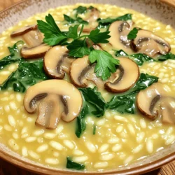 To make creamy mushroom risotto, you need a few key ingredients. These items create the rich flavors and creamy texture you crave. - 1 cup Arborio rice - 4 cups vegetable broth - 2 cups mushrooms (cremini or button), sliced thinly - 1 small onion, finely diced - 2 cloves garlic, minced - 1 cup fresh spinach, roughly chopped - 1 cup grated Parmesan cheese (or for a vegan option, substitute with nutritional yeast) - 2 tablespoons olive oil - 2 tablespoons butter (or vegan butter if preferred) - Salt and freshly ground black pepper to taste - Fresh parsley, chopped, for garnish These ingredients come together to create a dish that's both delicious and simple. Each one plays an important role in building the flavors. For example, Arborio rice is essential for a creamy texture, while the broth adds depth. Mushrooms bring an earthy taste, and Parmesan cheese or nutritional yeast provides richness. When you combine these ingredients in the right way, you make a warm and filling meal. This creamy mushroom risotto is perfect for any occasion. You can find the Full Recipe if you need a detailed guide on how to put everything together. Warming the broth is key for great risotto. If the broth is cold, it slows down cooking. Use a medium saucepan over low heat. Keep it hot, but don’t let it boil. This warmth helps the rice cook evenly and absorb flavors well. Start by heating olive oil in a large skillet. Add one tablespoon of butter as it melts. Dice the onion finely and add it to the pan. Sauté for about three to four minutes. You want the onion soft and clear. Next, add minced garlic and sliced mushrooms. Cook this mix for five to seven minutes. Stir often until the mushrooms are tender and their moisture is released. Now, it’s time to toast the Arborio rice. Pour the rice into the skillet and stir well. You want each grain coated in oil and butter. Toast the rice for one to two minutes. This step enhances flavor and prepares the rice for cooking. Use the ladle method to add broth. Pour one ladle of warm broth into the rice mixture. Stir it often, letting the rice soak up most of the liquid before adding more. This gradual process is essential for creamy risotto. Continue this for about 18 to 20 minutes. The rice should be creamy but still firm, or al dente. In the last five minutes, fold in chopped spinach and the remaining butter. Stir until the spinach wilts into the risotto. Remove the skillet from heat and mix in grated Parmesan cheese. This makes the risotto rich and creamy. Taste and add salt and pepper to your liking. Finish with a sprinkle of fresh parsley for color. Enjoy your creamy mushroom risotto! For the Full Recipe, check the detailed instructions above. To make creamy risotto, stir often while you cook. This helps the rice release its starches, making it creamy. Add broth one ladle at a time. Wait until the rice absorbs most of the liquid before adding more. This method ensures even cooking. Check the rice for doneness. You want it to be al dente. Al dente means the rice is firm but not hard. It should have a slight bite when you chew it. This texture keeps the risotto interesting. One big mistake is overcooking the rice. If you cook it too long, it turns mushy. Keep an eye on your cooking time and the rice's texture. Another common error is using cold broth. Always warm your broth before adding it. Cold broth slows down cooking and affects the risotto's creaminess. Presentation matters when serving risotto. Use individual bowls for a nice touch. Drizzle a little olive oil on top for shine. You can also sprinkle extra Parmesan and parsley for color. For sides, pair your risotto with a fresh salad or grilled veggies. It goes well with a crisp white wine, like Sauvignon Blanc. This combination enhances the dish’s flavors. {{image_4}} For a fun twist, try different mushrooms in your risotto. You can use shiitake, portobello, or oyster mushrooms. Each type brings its own flavor. Mixing mushrooms can create a rich taste. Just remember to slice them thinly for even cooking. If you want a vegan risotto, substitute Parmesan cheese with nutritional yeast. It gives a cheesy taste without dairy. You can also use coconut cream or cashew cream for a rich texture. These options ensure your risotto stays creamy without animal products. Feel free to add more veggies for color and nutrition. Peas and asparagus work well and add a nice crunch. You can also mix in cooked chicken or shrimp for added protein. Just stir them in during the last few minutes of cooking. This makes your risotto heartier and even more delicious. How do you store leftover risotto? Place leftover risotto in an airtight container. Make sure it is cool before sealing. Store it in the fridge. It can stay fresh for up to three days. What are the best practices for reheating? To reheat, add a splash of broth or water. Heat it in a pan over low heat. Stir often to keep it creamy. You can also use a microwave. Just cover it and heat in short bursts. Can you freeze risotto? Yes, you can freeze risotto. However, it may lose some creaminess when thawed. What are the instructions for freezing and thawing? To freeze, let the risotto cool completely. Then, place it in a freezer-safe container. Label it with the date. For thawing, move it to the fridge overnight. Reheat gently on the stove, adding broth to restore creaminess. How long does creamy mushroom risotto last? When stored properly, risotto lasts about three days in the fridge. If frozen, it can last for about two months. What are the signs of spoilage to look out for? Look for off smells or a dry texture. If it has an unusual color, it's best to throw it away. Always trust your senses when it comes to food safety. No, you cannot use regular rice. Arborio rice is special. It has a high starch content. This starch gives risotto its creamy texture. Regular rice does not have this quality. It will not absorb liquid the same way. You will not achieve that rich, smooth feel. Stick with Arborio rice for the best results. To reheat risotto, use low heat on the stove. Add a splash of broth or water. Stir it often to keep it creamy. You can also use the microwave. Add a bit of liquid and cover it. Heat it in short bursts, stirring in between. This keeps your risotto from drying out. The secret lies in patience and stirring. Add broth slowly, one ladle at a time. Stir often to keep the rice moving. This helps release the starch. It creates that creamy texture we love. Taste the rice to ensure it is al dente. To make risotto ahead, cook it until just al dente. Let it cool completely before storing. Place it in an airtight container. When ready to eat, reheat it gently. Add broth to restore creaminess. This way, you save time without losing flavor. For detailed steps and measurements, check the Full Recipe. It guides you through each phase with ease. You’ll have a delicious dish to serve! Making creamy mushroom risotto is both fun and rewarding. You learned about key ingredients like Arborio rice, broth, and mushrooms. I guided you step-by-step, from warming the broth to adding finishing touches. Remember to avoid common mistakes, such as using cold broth or overcooking the rice. You can play with variations too, adding different veggies for taste. Lastly, proper storage keeps leftovers tasty for longer. Enjoy your delicious creation!