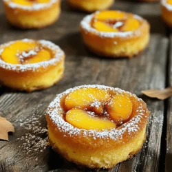 Here’s what you need to make peach upside down mini cakes. Gather these simple ingredients: - 2 large ripe peaches, sliced into thin wedges - 1/4 cup unsalted butter, melted and slightly cooled - 1/2 cup packed brown sugar - 1 cup all-purpose flour - 1 teaspoon baking powder - 1/2 teaspoon baking soda - 1/4 teaspoon fine sea salt - 1/2 cup granulated sugar - 1/4 cup plain yogurt (can substitute with Greek yogurt) - 1 large egg, at room temperature - 1 teaspoon pure vanilla extract Each ingredient plays a key role. The ripe peaches bring sweetness and flavor. The butter adds richness, while brown sugar creates a lovely caramel base. Flour gives the cakes structure. Baking powder and baking soda are essential for lift. Salt balances the sweetness. Using yogurt keeps the cakes moist. The egg binds everything together. Finally, vanilla extract adds a warm, inviting aroma. For the full recipe, refer to the detailed steps that follow. Enjoy your baking adventure! Start by preheating your oven to 350°F (175°C). This step sets the stage for our mini cakes to bake perfectly. A hot oven helps the cakes rise nicely and form a golden crust. Next, prepare your muffin tin. Use a standard muffin tin or a mini cake pan. Lightly grease it with butter or cooking spray. This ensures that your cakes slide out easily after baking. 1. In a small bowl, mix the melted butter and brown sugar. Stir until smooth. Pour this mixture into the bottom of each muffin cup. Spread it evenly for a nice layer. 2. Now, take your peach slices and arrange them on top of the brown sugar. Overlap them slightly for a pretty look. This adds charm to your cakes. 3. In another bowl, combine the flour, baking powder, baking soda, and salt. Whisk these dry ingredients together. This helps to evenly distribute the baking powder and soda. 4. In a large bowl, beat the granulated sugar and yogurt together. Use an electric mixer or a whisk. Mix until creamy, then add the egg and vanilla extract. Blend well. 5. Gradually add the dry mix to the wet mix. Stir gently until just combined. Be careful not to overmix. This keeps the cakes light and fluffy. 6. Now, using a spoon or a cookie scoop, fill each muffin cup with batter. Only fill them about two-thirds full. This allows room for the cakes to rise. 7. Place the muffin tin in your preheated oven. Bake for 20-25 minutes. The mini cakes should turn a lovely golden-brown. Use a toothpick to test for doneness; it should come out clean. 8. Once baked, take the mini cakes out of the oven. Let them cool in the pan for about 5 minutes. This helps them hold their shape. 9. Finally, carefully invert the cakes onto a wire rack or serving platter. Do this while they are still warm. This reveals the beautiful peach topping. Enjoy your Peach Upside Down Mini Cakes! For all the details, check the Full Recipe. To bake mini cakes evenly, keep these tips in mind: - Use room temperature ingredients. This helps the batter mix well. - Rotate the pan halfway through baking. This ensures all cakes get even heat. - Check doneness early. Ovens vary, so stick a toothpick in to test. To prevent sticking, follow this advice: - Grease the muffin tin well. Use butter or cooking spray generously. - Let cakes cool briefly in the pan. About five minutes will help them release. For a beautiful finish, try these ideas: - Dust with powdered sugar. This adds a lovely touch and sweetness. - Drizzle with honey. A sweet touch makes the cakes shine. Enhance your mini cakes by serving with: - A scoop of ice cream. Vanilla pairs well with peach flavors. - A dollop of whipped cream. This adds a creamy texture that balances the cake. For the full recipe and specific steps, check out [Full Recipe]. {{image_4}} You can swap peaches for different fruits. Consider using pineapples, apples, or berries. Each fruit brings its own sweet taste. Mixing fruits can create fun flavors. Try a peach and raspberry mix for a tart twist. The options are endless, so get creative! If you need gluten-free cakes, use almond flour or a gluten-free mix. This gives a great taste and texture. For a vegan option, switch the egg for flaxseed meal mixed with water. Use a plant-based yogurt to keep it creamy. These swaps let everyone enjoy this treat. Need more cakes? Simply double or triple the recipe. You can make these mini cakes for a big crowd. If you want larger cakes, pour the batter into a round cake pan. Adjust your baking time to ensure they cook evenly. No matter the size, these cakes will impress! To keep your Peach Upside Down Mini Cakes fresh, use airtight containers. Place the cooled cakes inside, and seal them well. Store them in the fridge for up to five days. This keeps them moist and tasty. Avoid stacking them directly on top of each other to prevent damage. If you want to save some cakes for later, freezing is a great option. First, let the mini cakes cool completely. Then, wrap each cake tightly in plastic wrap. Place them in a freezer-safe bag or container. Label the bag with the date. These cakes can last up to three months in the freezer. When you’re ready to enjoy, just pull them out and thaw in the fridge overnight. To enjoy your cakes warm, preheat your oven to 350°F (175°C). Place the cakes on a baking sheet. Heat them for about 10-15 minutes. This method brings back their fresh taste. You can also use a microwave. Heat each cake for about 20-30 seconds. However, the oven method gives a better texture. Enjoy your delicious treat! You can replace the butter with applesauce. This swap cuts fat and boosts moisture. Use whole wheat flour instead of all-purpose flour. This adds fiber and nutrients. You can also reduce the sugar by a third. The peaches add sweetness too! Yes, you can use canned peaches. Choose peaches in juice, not syrup. Drain them well to avoid excess liquid. Canned peaches may be softer, but they still taste great. They save time and add good flavor! These mini cakes last for about three days at room temperature. Store them in an airtight container. If you want them to last longer, refrigerate them. They can stay fresh for a week in the fridge. Yes, you can prepare the mini cakes a day ahead. Bake them, then let them cool completely. Store them in an airtight container. Before serving, warm them in the oven to refresh their taste. You can use sour cream instead of yogurt. Greek yogurt is also a great option. If you need a dairy-free choice, try almond milk mixed with a bit of vinegar. This will mimic the tangy taste of yogurt. For more details and steps, check the Full Recipe. You’ve learned how to make peach upside-down mini cakes with simple ingredients. I shared step-by-step instructions, tips for success, and ideas for variations. You can adapt the recipe to fit your kitchen needs and preferences. Whether you enjoy them fresh or want to store them, these cakes are easy to handle. Remember to experiment with flavors and find what you love. I hope you feel inspired to bake and enjoy these tasty treats!