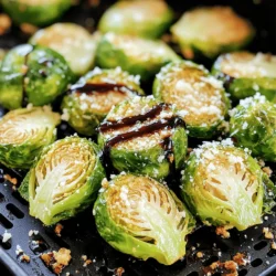To make crispy air fryer Brussels sprouts, you need a few key ingredients: - 1 pound Brussels sprouts, trimmed and halved - 2 tablespoons extra virgin olive oil - 1 teaspoon garlic powder - 1/2 teaspoon smoked paprika - Sea salt and freshly cracked black pepper, to taste These ingredients create a great base for flavor. The olive oil helps the sprouts crisp up nicely. Garlic powder adds a warm taste, while smoked paprika gives a hint of smokiness. You can enhance the dish with optional ingredients: - 1/4 teaspoon cayenne pepper (for heat) - 2 tablespoons balsamic glaze (for drizzling) - 2 tablespoons freshly grated Parmesan cheese (for a cheesy touch) Adding cayenne pepper gives a spicy kick. Balsamic glaze adds sweetness, while Parmesan cheese boosts richness. Feel free to mix and match these options! When choosing Brussels sprouts, look for bright green ones. They should be firm and compact. Avoid sprouts with yellow leaves or soft spots. Fresh sprouts cook better and taste sweeter. Store them in the fridge and use them within a week for best results. For the best flavor, always use high-quality olive oil. It makes a big difference. Using fresh spices also enhances the taste. For the full recipe, check out the detailed instructions. First, gather your Brussels sprouts. You will need one pound for this recipe. Rinse them under cold water. This step removes dirt and helps clean them. Next, dry them with a clean towel or paper towels. This keeps them from getting soggy. Trim the stem ends off each sprout. Cut each one in half to help them cook evenly. In a large mixing bowl, combine the halved Brussels sprouts with two tablespoons of extra virgin olive oil. Add one teaspoon of garlic powder and half a teaspoon of smoked paprika for flavor. If you like heat, add a quarter teaspoon of cayenne pepper. Season with sea salt and freshly cracked black pepper to taste. Toss everything together until the sprouts are well coated. This mix gives them a tasty crust when cooked. Now, preheat your air fryer to 375°F (190°C). Let it heat for about five minutes. This ensures even cooking. Place the seasoned Brussels sprouts in the air fryer basket in a single layer. If your air fryer is small, you may need to cook in batches. Air fry them for 15 to 18 minutes. Shake the basket halfway through to ensure they cook evenly. They should turn golden brown and crispy. When done, transfer them to a serving bowl, drizzle with balsamic glaze, and sprinkle with Parmesan cheese if you want. Enjoy your crispy Air Fryer Brussels sprouts! For the full recipe, check out the recipe section above. To get the best crunch, start with dry Brussels sprouts. After rinsing them, use a towel to pat them completely dry. Extra moisture makes them soggy, not crisp. Use enough olive oil to coat each sprout evenly. This helps with browning and crisping. Shake the basket halfway through cooking. This ensures even heat and promotes that perfect crunch. One common mistake is overcrowding the air fryer basket. If you pile the sprouts too high, they won’t cook well. Always place them in a single layer. Another mistake is not shaking the basket. This step helps every side brown nicely. Lastly, don’t skip the seasoning. Salt and pepper enhance the flavor, so use them generously. You can easily change the taste of your Brussels sprouts. Add a sprinkle of lemon zest for brightness. If you love heat, increase the cayenne pepper. For a sweet twist, drizzle with maple syrup instead of balsamic glaze. You can also add nuts like walnuts or almonds for crunch. Experiment with spices like cumin or curry powder to create your own unique flavor. For the full recipe, check the details above. {{image_4}} To give your Brussels sprouts a spicy kick, add cayenne pepper. This spice adds heat without overpowering the dish. You can also mix in red pepper flakes for an extra layer of flavor. Try adding sliced jalapeños for a fresh twist. Toss the sprouts with these spices to ensure even coverage. To make this dish vegan, simply skip the Parmesan cheese. You can swap it with nutritional yeast for a cheesy taste. Instead of balsamic glaze, use a balsamic vinegar reduction. This keeps the tangy flavor while ensuring it fits a vegan diet. Adjust seasoning to your taste for the best results. In fall, try adding sliced apples or pears. They bring sweetness and crunch. In winter, mix in some chopped nuts, like pecans or walnuts, for added texture. In spring, toss in fresh herbs like thyme or rosemary. Each season offers unique flavors to elevate your crispy air fryer Brussels sprouts. For the complete recipe, check out the Full Recipe. If you have leftover crispy air fryer Brussels sprouts, store them in an airtight container. Place them in the fridge. They stay fresh for about 3 days. Make sure they cool down to room temperature before sealing. This helps maintain their crunch. To reheat, use the air fryer. Set it to 350°F (175°C). Heat them for about 5 minutes. This method brings back their crispy texture. Avoid using the microwave, as it can make them soggy. You want that perfect crunch when you bite in! If you want to save Brussels sprouts for later, freezing works well. First, blanch them in boiling water for 2 minutes. Then, quickly cool them in ice water. Drain and pat dry. Next, place them in a freezer-safe bag. They can stay frozen for up to 3 months. When you’re ready to enjoy, simply air fry them from frozen, adjusting the cooking time if needed. For the full recipe, check out the detailed steps above! To make Brussels sprouts crispy, start by drying them well after washing. Moisture can make them soggy. Then, toss them with olive oil and spices, like garlic powder and smoked paprika. The oil helps in crisping. Cook them in a single layer in your air fryer. Set the temperature to 375°F (190°C) and cook for 15 to 18 minutes. Shake the basket halfway through to ensure even cooking. You want them golden brown and crunchy on the outside. Crispy Brussels sprouts pair well with many dishes. They make a great side for roasted meats, like chicken or pork. You can also serve them with grains, like quinoa or rice. For a lighter meal, add them to a salad with nuts and cheese. Their rich flavor and texture enhance simple dishes, making every meal special. Yes, you can use frozen Brussels sprouts, but fresh is best for crispiness. If using frozen, thaw them first and drain any excess water. This will help them crisp up in the air fryer. Cook them a bit longer than you would fresh ones, about 20 minutes. Check for that golden brown color to know they're ready. If you want the full recipe, check out the Crispy Air Fryer Brussels Sprouts. In this blog post, we explored how to make crispy air fryer Brussels sprouts. We covered key ingredients for flavor and freshness, step-by-step cooking instructions, and useful tips for the best texture. We also looked at variations to suit different tastes and storage methods for leftovers. Crispy Brussels sprouts are easy to make and delicious. With a few simple steps, you can enjoy this healthy side dish anytime. Get creative, have fun, and enjoy your air-fried veggies!