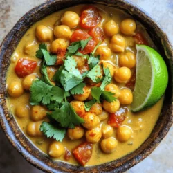 - 1 can (15 oz) chickpeas - 1 medium onion - 3 cloves garlic - 1 tablespoon fresh ginger - 2 medium tomatoes - 1 can (14 oz) coconut milk - 2 tablespoons curry powder - 1 teaspoon turmeric powder - 1 teaspoon cumin seeds - 1 teaspoon red chili flakes - 2 tablespoons vegetable oil - Salt to taste - Fresh cilantro for garnish - Juice of 1 lime To make a spicy chickpea curry, you need a few simple ingredients. Start with one can of chickpeas. Drain and rinse them well. This helps remove excess sodium. Next, chop one medium onion into small pieces. Dice three cloves of garlic and grate one tablespoon of fresh ginger. These add flavor to your curry. You’ll also need two medium tomatoes, chopped up. They bring freshness and moisture to the dish. Grab one can of coconut milk for creaminess. Then, gather two tablespoons of curry powder and one teaspoon each of turmeric and cumin seeds. These spices give the curry its warmth and depth. Add one teaspoon of red chili flakes if you want extra heat. For cooking, use two tablespoons of vegetable oil. Don’t forget salt to taste. Finally, you’ll need fresh cilantro for garnish and the juice of one lime to brighten the flavors. - Additional spices (e.g., garam masala) - Vegetables (e.g., spinach, bell peppers) - Protein additions (e.g., chicken, tofu) You can customize the curry with optional ingredients. Try adding spices like garam masala for more depth. Include vegetables like spinach or bell peppers for extra nutrition. If you want more protein, add chicken or tofu. These options make the dish heartier. Feel free to mix and match based on your taste! For the full recipe, check out the link provided above. - Prepare the beans and vegetables: Start by draining and rinsing the chickpeas. Dice the onion finely. Chop the tomatoes into small pieces. - Measure out spices and coconut milk: Gather your curry powder, turmeric, cumin seeds, and red chili flakes. Open the can of coconut milk. - Sizzle the spices in oil: Heat vegetable oil in a large pan over medium heat. Add cumin seeds and let them pop for about 30 seconds. - Sauté onions, garlic, and ginger: Add the diced onion and cook until golden brown, about 5-7 minutes. Then stir in minced garlic and grated ginger for 1-2 minutes. - Incorporate tomatoes and spices: Add chopped tomatoes and stir for about 5 minutes. Then mix in curry powder, turmeric, and red chili flakes. Let it cook for 2 minutes. - Add chickpeas and coconut milk: Stir in the rinsed chickpeas. Pour in the coconut milk and mix well. - Simmer and adjust seasoning: Bring the curry to a gentle simmer and cook uncovered for 15-20 minutes. Taste and add salt as needed. - Garnish and serve: Remove from heat and garnish with chopped cilantro. Serve warm over rice or with naan. For more details, check the Full Recipe. - Adjusting spice levels to taste: Start with less chili. You can always add more. This way, you control the heat. Use red chili flakes to spice up the dish as you cook. - Ensuring a smooth sauce texture: Blend the coconut milk well before adding it. This helps mix the sauce evenly. Stir continuously when you pour it in to avoid lumps. - Keeping ingredients for optimal freshness: Use fresh garlic and ginger for the best flavor. Store leftovers in airtight containers. This keeps them tasty for later use. - Serving suggestions for best flavor combinations: Serve your curry over fluffy rice. It soaks up the sauce well. You can also pair it with warm naan for a great meal. - Garnishing ideas to enhance visuals: Use fresh cilantro on top for a pop of color. Lime wedges add a bright touch and a fresh flavor. These simple garnishes make your dish look inviting. {{image_4}} You can easily adapt this recipe to fit vegan and vegetarian diets. If you want to swap out the coconut milk, try using almond milk or oat milk. These alternatives still provide a creamy texture. Adding more vegetables boosts the nutrients too. Consider spinach, bell peppers, or sweet potatoes for added color and vitamins. For those who want a heartier meal, adding chicken or beef works well. Simply cook the meat with the onions before adding the spices. If you prefer plant-based protein, try adding lentils or quinoa. These options keep the dish filling and nutritious. The beauty of curry lies in its spices. You can explore different curry spices based on your taste. For a milder flavor, reduce the chili flakes. To turn up the heat, add more. You can also experiment with spices like garam masala or curry leaves. This way, you can customize the dish to suit your palate. To store your spicy chickpea curry, wait until it cools down. Transfer it to an airtight container. Place it in the fridge. It will last for about 3 to 5 days. For longer storage, you can freeze it. Use a freezer-safe container or bag. Be sure to remove as much air as possible. The curry can stay fresh in the freezer for up to 3 months. Just label the container with the date. When you are ready to enjoy your curry again, there are a few good ways to reheat it. The best method is to use a stovetop. Pour the curry into a pan over low heat. Stir often to prevent it from sticking. You can also use a microwave. Place the curry in a microwave-safe bowl. Cover it loosely with a lid or paper towel to avoid splatters. Heat it in short intervals, stirring between each. To refresh the dish before serving, add a splash of coconut milk or lime juice. This helps bring back the flavor and creaminess. Enjoy your tasty leftovers! Can I use dried chickpeas instead of canned? Yes, you can use dried chickpeas. Soak them overnight and cook until soft. This may take 1-2 hours. What can I serve with Spicy Chickpea Curry? I love to serve this curry with fluffy rice or warm naan. You can also add a side salad for freshness. How can I make this dish spicier? To amp up the heat, add more red chili flakes. You can also use fresh chilies or hot curry powder. How long does it take to cook chickpeas from scratch? Cooking dried chickpeas from scratch takes about 1-2 hours after soaking. It’s best to check them for doneness. Is Spicy Chickpea Curry gluten-free? Yes, this dish is gluten-free! All the ingredients are safe for a gluten-free diet. Can I prepare this dish ahead of time? Absolutely! You can make it a day ahead. Just store it in the fridge and reheat before serving. For the full recipe, check out the recipe section. This blog post guides you in making a flavorful Spicy Chickpea Curry. We covered essential ingredients, step-by-step cooking instructions, and tips to enhance your dish. You can customize the curry to fit your taste or dietary needs. Proper storage and reheating methods ensure you enjoy leftovers too. Remember, cooking is about creativity. Add your favorite spices and ingredients. Enjoy the process and share your delicious curry with others!