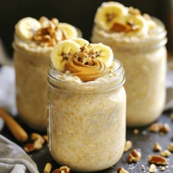- 1 cup rolled oats - 2 cups almond milk (or milk of choice) - 2 ripe bananas, mashed - 1/4 cup peanut butter - 2 tablespoons maple syrup (or honey) - 1/2 teaspoon vanilla extract - 1/2 teaspoon ground cinnamon - A pinch of salt - Optional toppings: sliced bananas, nuts, chia seeds, dark chocolate chips To make peanut butter banana overnight oats, you need simple and fresh ingredients. The rolled oats are the base. They soak up the almond milk and flavors. You can use any milk you like, but almond milk adds a nice touch. Ripe bananas add natural sweetness. They also give a creamy texture when mashed. Peanut butter brings protein and flavor. You can choose smooth or crunchy peanut butter based on your taste. Maple syrup or honey adds sweetness. Vanilla extract enhances the flavor. Ground cinnamon adds warmth, while a pinch of salt balances the sweetness. For extra fun, you can add toppings. Sliced bananas, chopped nuts, chia seeds, or dark chocolate chips create texture and flavor. You can mix and match toppings to suit your mood. This simple recipe makes breakfast exciting and healthy. You can find the full recipe in the earlier section. Enjoy making your peanut butter banana overnight oats! - In a large bowl, mix 1 cup of rolled oats with 2 cups of almond milk. - Stir well until all oats soak up the milk. - Next, add 2 ripe bananas, mashed. Mix until fully combined. - Now, incorporate 1/4 cup of peanut butter into the oat mixture. - Add 2 tablespoons of maple syrup for sweetness, 1/2 teaspoon of vanilla extract, and 1/2 teaspoon of ground cinnamon. - Don’t forget a pinch of salt. Mix until smooth and creamy. - Divide the oat mixture into two mason jars or airtight containers. - Seal the jars and place them in the fridge to soak overnight. - This lets the oats absorb all the yummy flavors. To get the right texture for your peanut butter banana overnight oats, you can adjust the consistency. If the oats seem too thick, add a splash of almond milk. Mix it in well until you reach your desired creaminess. Sweetness is also key in this recipe. After mixing, take a small taste. If you want it sweeter, add a bit more maple syrup or honey. Just stir well, and you’re good to go! Serving your oats in mason jars makes breakfast feel special. These jars not only look cute but also help keep your oats fresh. Just divide the mixture evenly into each jar. For a pop of color and flavor, think about garnishing. Sliced bananas on top give a fresh look. A drizzle of peanut butter adds a nice touch, too. You can even sprinkle some chopped nuts for a bit of crunch. Enjoy your beautiful creation! {{image_4}} You can switch up the taste of your overnight oats easily. Try a chocolate peanut butter version for a sweet twist. Just mix in a few tablespoons of cocoa powder with the peanut butter. This gives you a rich chocolate flavor that pairs well with bananas. If you prefer a nut-free option, use sunflower seed butter or pumpkin seed butter instead of peanut butter. This keeps the creamy texture while avoiding nuts. Toppings can change the whole dish. Try adding seasonal fruits like berries, peaches, or apples. These fruits enhance the flavor and add color. For a crunch, sprinkle different nuts or seeds on top. Almonds, walnuts, or pumpkin seeds work great. You can also add chia seeds for extra nutrition. These simple changes keep your breakfast fun and exciting. Check out the Full Recipe for more ideas! To keep your peanut butter banana overnight oats fresh, store them in airtight containers. Mason jars work well for this. Make sure the lids seal tightly. This helps keep your oats from drying out and losing flavor. You can store these oats in the fridge for up to five days. Just remember to check for any changes in smell or texture before eating. If they look or smell off, it's best to toss them. If you want to make a larger batch, you can freeze your overnight oats. To freeze, place the jars in the freezer. Leave some space at the top of the jar. Oats expand when frozen. They can last up to three months in the freezer. When you're ready to eat, move the jar to the fridge. Let it thaw overnight. If they're a bit thick, stir in some almond milk. Enjoy your tasty breakfast without any hassle! Peanut Butter Banana Overnight Oats last about 3 to 5 days in the fridge. This makes them perfect for meal prep. Just store them in airtight containers. The oats may soak up moisture, so check the texture. If they seem too thick, add a splash of milk before eating. Yes, you can easily make these oats vegan. Just use almond milk or any plant-based milk. Instead of honey, use maple syrup for sweetness. Both swaps keep the recipe tasty and plant-based. If you want a different flavor, try almond butter or sunflower seed butter. Both options work well in this recipe. They add yummy taste and keep the oats creamy. Just make sure to choose a nut or seed butter that you enjoy. Yes, overnight oats can be gluten-free. Just use certified gluten-free oats to ensure no cross-contamination. Most oats are naturally gluten-free, but check the label. This makes them safe for those with gluten sensitivities. In this blog post, we explored how to make delicious Peanut Butter Banana Overnight Oats. We covered key ingredients, step-by-step instructions, tips for perfecting texture and flavor, as well as storage info and fun variations. These oats are easy to prepare and customizable. You can adjust flavors and toppings to fit your taste. Ensuring you follow tips for storage lets you enjoy them longer. Try these oats for a quick breakfast! You’ll love how simple and tasty they are.