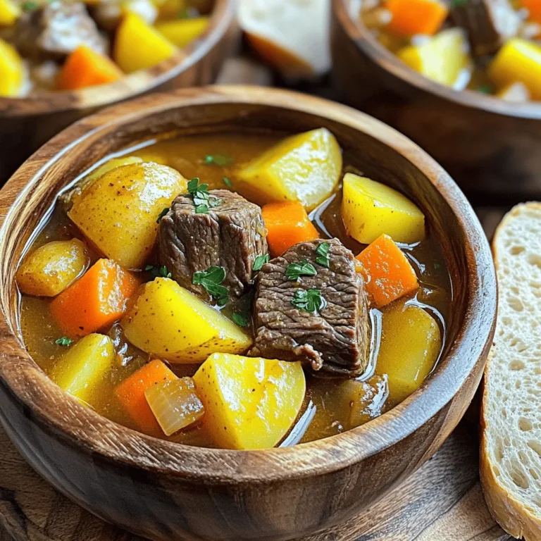 To create a hearty Dwarven Feast stew, gather the following fresh ingredients: - 1 pound beef stew meat, cubed - 1 pound lamb shoulder, cubed - 4 large carrots, peeled and chopped - 3 medium potatoes, diced - 2 medium onions, finely chopped - 4 cloves garlic, minced - 1 cup beef broth - 1 cup vegetable broth - 2 tablespoons high-quality olive oil - 2 teaspoons dried thyme - 2 teaspoons smoked paprika - Salt and pepper to taste - Fresh parsley for garnish - 1 cup roasted chestnuts, roughly chopped Each ingredient plays a vital role in building flavor. The beef and lamb create a rich base. Carrots and potatoes add sweetness and heartiness. Onions and garlic provide depth. Broths help blend everything together. Spices like thyme and smoked paprika add warmth and earthiness, while chestnuts bring a unique texture. Fresh parsley brightens the dish as a garnish. For the full recipe, follow my detailed instructions to bring this stew to life. Start by getting your ingredients ready. Chop the vegetables first. Peel four large carrots and cut them into thick rounds. Dice three medium potatoes into chunks. Finely chop two medium onions and mince four cloves of garlic. Next, cube one pound of beef stew meat and one pound of lamb shoulder into bite-sized pieces. This prep work makes cooking much easier. Now, let’s cook. In a large, heavy pot, heat two tablespoons of high-quality olive oil over medium heat. Once it shimmers, add the onions and garlic. Sauté them for about four to five minutes until the onions turn translucent. Stir often to avoid burning. Next, raise the heat to medium-high and add the cubed beef and lamb. Brown the meat on all sides for about eight to ten minutes. Make sure not to overcrowd the pot; you want a good sear. If needed, do this in batches. Once the meat is brown, it's time to combine everything. Add the chopped carrots, diced potatoes, and one cup of roasted chestnuts to the pot. Stir well to mix all the ingredients. Pour in one cup of beef broth and one cup of vegetable broth. Make sure the liquid covers the ingredients by about an inch. This helps create a rich, tasty stew. Next, add two teaspoons of dried thyme and two teaspoons of smoked paprika. Season with salt and freshly cracked pepper. Stir to coat everything evenly. Now, raise the heat until it boils. Once it boils, reduce the heat to low. Cover the pot and let it simmer for one and a half to two hours. Stir occasionally. If the stew gets too thick, add more broth or water. After the time is up, taste the stew. Adjust the seasoning with more salt and pepper if needed. Serve hot, garnished with fresh chopped parsley for a great finish. For a true Dwarven experience, serve it in rustic bowls with crusty bread on the side. Enjoy this hearty meal! To make your Dwarven Feast even better, consider these seasoning ideas: - Add a splash of red wine for depth. - Use smoked salt for a more robust taste. - Experiment with different spices like cumin or coriander. When it comes to herbs, fresh herbs bring vibrant flavors. Fresh parsley or thyme can brighten your stew. Dried herbs work well too, but they may need more time to release their flavors. If using dried herbs, add them earlier in the cooking process. Browning the meat properly is key. Use a heavy pot and heat it well before adding meat. This creates a nice crust and locks in flavors. Brown the meat in batches if needed. Overcrowding the pot leads to steaming, not browning. For the right stew consistency, aim for a thick, hearty texture. If your stew is too thick, add more broth or water. If it's too thin, let it simmer longer with the lid off. Stir often to prevent sticking. Serve your Dwarven Feast in rustic bowls or on wooden platters. This adds to the hearty feel of the dish. For a lovely touch, use a sprig of fresh parsley on top. Pair your stew with crusty bread for dipping. This classic combo not only fills the belly but also enhances the meal's warmth and comfort. Enjoy the rich flavors and cozy vibes! {{image_4}} You can switch out the beef and lamb in this stew. Chicken works well. It adds a lighter taste. Pork also makes a great option. If you want a vegetarian meal, use hearty mushrooms. They give a nice texture. For a vegan option, try tofu or tempeh. Both soak up flavors well. Seasonal vegetables can really change the stew. Use root veggies like parsnips or turnips in winter. In summer, add zucchini or bell peppers for freshness. You can also swap broths. Try chicken broth for a lighter flavor. For more depth, use a rich mushroom broth. Experimenting will keep your stew exciting! Spices can enhance the stew's taste. Try adding a pinch of cayenne for heat. A splash of soy sauce or Worcestershire sauce adds umami. You might also stir in some herbs like rosemary or bay leaves. Grains can be a great addition too. Barley or lentils will make it heartier. They also soak up the broth nicely. To store leftovers safely, let the stew cool first. Once cooled, spoon it into airtight containers. Glass or plastic containers work well. Be sure to label them with the date. This way, you know when to eat them. Leftovers can last in the fridge for up to three days. Freezing stew is easy. Use freezer-safe bags or containers. Leave some space for the stew to expand as it freezes. For best results, freeze it in single-serving portions. When you're ready to eat, thaw it overnight in the fridge. This keeps the flavor fresh and tasty. Reheat the stew on the stove for best taste. Use a medium heat setting and stir often. This helps keep the stew’s texture intact. You can also use a microwave for quick heating. Just be sure to cover it to avoid splatters. Enjoy your warm Dwarven Feast! A Dwarven Feast is a hearty meal often shared among friends and family. It has roots in Dwarven culture, known for its love of rich flavors and communal dining. Traditionally, these feasts celebrate bounty and togetherness, featuring robust dishes like stews, meats, and breads. The Dwarven Feast reflects a deep bond with the earth, sourcing ingredients from the land. This meal promotes warmth and connection, making it perfect for gatherings. Preparing a Dwarven Feast takes about 20 minutes for prep. The total cooking time is around 2 hours. You will need to sauté vegetables and brown meat before simmering the stew. This slow cooking method helps the flavors develop and ensures tender meat. Patience is key to achieving that rich, deep taste. Yes, you can make Dwarven Feast ahead of time. Stews often taste better the next day. The flavors blend and deepen overnight. Store the stew in the fridge and reheat when ready to serve. Making it in advance saves time and allows you to enjoy the feast with less stress. Serve Dwarven Feast in rustic bowls or on wooden platters. This adds a touch of charm. Pair the stew with crusty bread for dipping. A sprinkle of fresh parsley on top elevates the dish visually. A side of pickles or roasted vegetables also complements the flavors well. Absolutely, you can customize the Dwarven Feast recipe. Swap meats or add different vegetables based on your taste. Use chicken or a mix of mushrooms for a vegetarian option. Adjust the spices to create your own flavor profile. The key is to maintain the heartiness while making it your own. Check the Full Recipe for ideas on ingredient swaps. The Dwarven Feast recipe combines rich meats, hearty vegetables, and bold flavors. We explored ingredient preparation, cooking steps, and essential tips to enhance your stew. I shared variant options, from meat swaps to vegan choices. Storing and reheating methods ensure you enjoy every bite later. Now, you can create this warming dish for any gathering. Embrace your creativity and make it your own. Enjoy the comfort of the Dwarven Feast!
