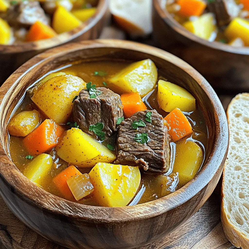To create a hearty Dwarven Feast stew, gather the following fresh ingredients: - 1 pound beef stew meat, cubed - 1 pound lamb shoulder, cubed - 4 large carrots, peeled and chopped - 3 medium potatoes, diced - 2 medium onions, finely chopped - 4 cloves garlic, minced - 1 cup beef broth - 1 cup vegetable broth - 2 tablespoons high-quality olive oil - 2 teaspoons dried thyme - 2 teaspoons smoked paprika - Salt and pepper to taste - Fresh parsley for garnish - 1 cup roasted chestnuts, roughly chopped Each ingredient plays a vital role in building flavor. The beef and lamb create a rich base. Carrots and potatoes add sweetness and heartiness. Onions and garlic provide depth. Broths help blend everything together. Spices like thyme and smoked paprika add warmth and earthiness, while chestnuts bring a unique texture. Fresh parsley brightens the dish as a garnish. For the full recipe, follow my detailed instructions to bring this stew to life. Start by getting your ingredients ready. Chop the vegetables first. Peel four large carrots and cut them into thick rounds. Dice three medium potatoes into chunks. Finely chop two medium onions and mince four cloves of garlic. Next, cube one pound of beef stew meat and one pound of lamb shoulder into bite-sized pieces. This prep work makes cooking much easier. Now, let’s cook. In a large, heavy pot, heat two tablespoons of high-quality olive oil over medium heat. Once it shimmers, add the onions and garlic. Sauté them for about four to five minutes until the onions turn translucent. Stir often to avoid burning. Next, raise the heat to medium-high and add the cubed beef and lamb. Brown the meat on all sides for about eight to ten minutes. Make sure not to overcrowd the pot; you want a good sear. If needed, do this in batches. Once the meat is brown, it's time to combine everything. Add the chopped carrots, diced potatoes, and one cup of roasted chestnuts to the pot. Stir well to mix all the ingredients. Pour in one cup of beef broth and one cup of vegetable broth. Make sure the liquid covers the ingredients by about an inch. This helps create a rich, tasty stew. Next, add two teaspoons of dried thyme and two teaspoons of smoked paprika. Season with salt and freshly cracked pepper. Stir to coat everything evenly. Now, raise the heat until it boils. Once it boils, reduce the heat to low. Cover the pot and let it simmer for one and a half to two hours. Stir occasionally. If the stew gets too thick, add more broth or water. After the time is up, taste the stew. Adjust the seasoning with more salt and pepper if needed. Serve hot, garnished with fresh chopped parsley for a great finish. For a true Dwarven experience, serve it in rustic bowls with crusty bread on the side. Enjoy this hearty meal! To make your Dwarven Feast even better, consider these seasoning ideas: - Add a splash of red wine for depth. - Use smoked salt for a more robust taste. - Experiment with different spices like cumin or coriander. When it comes to herbs, fresh herbs bring vibrant flavors. Fresh parsley or thyme can brighten your stew. Dried herbs work well too, but they may need more time to release their flavors. If using dried herbs, add them earlier in the cooking process. Browning the meat properly is key. Use a heavy pot and heat it well before adding meat. This creates a nice crust and locks in flavors. Brown the meat in batches if needed. Overcrowding the pot leads to steaming, not browning. For the right stew consistency, aim for a thick, hearty texture. If your stew is too thick, add more broth or water. If it's too thin, let it simmer longer with the lid off. Stir often to prevent sticking. Serve your Dwarven Feast in rustic bowls or on wooden platters. This adds to the hearty feel of the dish. For a lovely touch, use a sprig of fresh parsley on top. Pair your stew with crusty bread for dipping. This classic combo not only fills the belly but also enhances the meal's warmth and comfort. Enjoy the rich flavors and cozy vibes! {{image_4}} You can switch out the beef and lamb in this stew. Chicken works well. It adds a lighter taste. Pork also makes a great option. If you want a vegetarian meal, use hearty mushrooms. They give a nice texture. For a vegan option, try tofu or tempeh. Both soak up flavors well. Seasonal vegetables can really change the stew. Use root veggies like parsnips or turnips in winter. In summer, add zucchini or bell peppers for freshness. You can also swap broths. Try chicken broth for a lighter flavor. For more depth, use a rich mushroom broth. Experimenting will keep your stew exciting! Spices can enhance the stew's taste. Try adding a pinch of cayenne for heat. A splash of soy sauce or Worcestershire sauce adds umami. You might also stir in some herbs like rosemary or bay leaves. Grains can be a great addition too. Barley or lentils will make it heartier. They also soak up the broth nicely. To store leftovers safely, let the stew cool first. Once cooled, spoon it into airtight containers. Glass or plastic containers work well. Be sure to label them with the date. This way, you know when to eat them. Leftovers can last in the fridge for up to three days. Freezing stew is easy. Use freezer-safe bags or containers. Leave some space for the stew to expand as it freezes. For best results, freeze it in single-serving portions. When you're ready to eat, thaw it overnight in the fridge. This keeps the flavor fresh and tasty. Reheat the stew on the stove for best taste. Use a medium heat setting and stir often. This helps keep the stew’s texture intact. You can also use a microwave for quick heating. Just be sure to cover it to avoid splatters. Enjoy your warm Dwarven Feast! A Dwarven Feast is a hearty meal often shared among friends and family. It has roots in Dwarven culture, known for its love of rich flavors and communal dining. Traditionally, these feasts celebrate bounty and togetherness, featuring robust dishes like stews, meats, and breads. The Dwarven Feast reflects a deep bond with the earth, sourcing ingredients from the land. This meal promotes warmth and connection, making it perfect for gatherings. Preparing a Dwarven Feast takes about 20 minutes for prep. The total cooking time is around 2 hours. You will need to sauté vegetables and brown meat before simmering the stew. This slow cooking method helps the flavors develop and ensures tender meat. Patience is key to achieving that rich, deep taste. Yes, you can make Dwarven Feast ahead of time. Stews often taste better the next day. The flavors blend and deepen overnight. Store the stew in the fridge and reheat when ready to serve. Making it in advance saves time and allows you to enjoy the feast with less stress. Serve Dwarven Feast in rustic bowls or on wooden platters. This adds a touch of charm. Pair the stew with crusty bread for dipping. A sprinkle of fresh parsley on top elevates the dish visually. A side of pickles or roasted vegetables also complements the flavors well. Absolutely, you can customize the Dwarven Feast recipe. Swap meats or add different vegetables based on your taste. Use chicken or a mix of mushrooms for a vegetarian option. Adjust the spices to create your own flavor profile. The key is to maintain the heartiness while making it your own. Check the Full Recipe for ideas on ingredient swaps. The Dwarven Feast recipe combines rich meats, hearty vegetables, and bold flavors. We explored ingredient preparation, cooking steps, and essential tips to enhance your stew. I shared variant options, from meat swaps to vegan choices. Storing and reheating methods ensure you enjoy every bite later. Now, you can create this warming dish for any gathering. Embrace your creativity and make it your own. Enjoy the comfort of the Dwarven Feast!