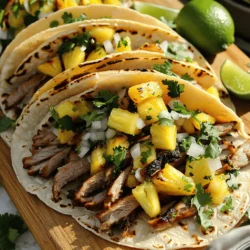 - 1 lb pork shoulder, thinly sliced - 1/2 cup pineapple juice - 2 tablespoons apple cider vinegar - 3 cloves garlic, minced - 1 tablespoon chili powder - 1 tablespoon ground cumin - 1 teaspoon smoked paprika - 1 teaspoon dried oregano - 1/2 teaspoon salt - 1/4 teaspoon black pepper - 1 medium onion, diced - 1 cup fresh pineapple, diced - 1/2 cup fresh cilantro, finely chopped - 8 small corn tortillas - Lime wedges for serving The pork shoulder is the star of this dish. It becomes tender and juicy when cooked. Pineapple juice adds a sweet and tangy flavor. It also helps to tenderize the meat. Apple cider vinegar enhances the taste and adds a nice zing. Garlic, chili powder, and cumin bring depth to the flavor. Smoked paprika gives a subtle smokiness, while oregano adds a hint of earthiness. The onion and fresh pineapple provide crunch and sweetness, balancing all the flavors. Fresh cilantro brightens each bite, and the lime wedges add a burst of citrus. When picking pork, look for bright pink color and good marbling. This means it will be juicy. Choose 100% pure pineapple juice without added sugar or preservatives for best flavor. Fresh garlic should feel firm and have no soft spots. For spices, check the date; fresher spices will taste better. When selecting onions, go for firm ones without sprouting. Pineapples should smell sweet and feel heavy for their size. For cilantro, pick bright green leaves with no wilting. Fresh tortillas should be soft and pliable. These tips will ensure you get the best taste from your tacos. For the full recipe, check out the details above! To make the best tacos al pastor, follow these steps carefully. First, mix the marinade. In a bowl, whisk the pineapple juice, apple cider vinegar, garlic, chili powder, cumin, smoked paprika, oregano, salt, and black pepper. This blend gives the pork its rich flavor. Next, add the sliced pork shoulder. Make sure each piece is covered well. Cover this bowl with plastic wrap and refrigerate it for at least 2 hours. For the best taste, let it marinate overnight. When you’re ready to cook, heat your grill or skillet to medium-high heat. Remove the pork from the fridge and throw away the marinade. Grill the pork slices for about 2-3 minutes on each side. You want a nice char and for the pork to be fully cooked. In another skillet, sauté the diced onion over medium heat. Cook it until it’s soft and golden, which should take about 5-7 minutes. Once your pork is done, let it rest for a few minutes. Chop it into bite-sized pieces. Warm the corn tortillas on the grill or in the skillet for about 30 seconds on each side. Now, assemble your tacos! Place the grilled pork on each tortilla and top it with the sautéed onion and fresh pineapple. Add cilantro for a touch of freshness. Don’t forget to serve lime wedges on the side for a zesty kick. Using the right techniques makes a big difference. Marinating the pork is essential. It lets the flavors soak in. Always grill over high heat to get a nice sear. This keeps the juices inside, making the meat tender. When grilling, flip the pork only once. This helps create a good char. Make sure your tortillas are warm. Soft tortillas enhance the taco experience. You can warm them on the grill or in a pan. Lastly, layering the toppings is key. Start with meat, then add onion and pineapple. Finish with cilantro. This order brings out the best flavors. Timing is crucial for perfect tacos al pastor. Slice your pork thinly, about 1/4 inch thick. This helps it cook quickly and evenly. Grill for 2-3 minutes per side. Keep an eye on it to avoid overcooking. The pork should be juicy but not pink inside. Let the grilled meat rest for a few minutes before chopping. This allows the juices to redistribute. The result? Tender, flavorful pork in your tacos. By following these timing tips, you'll enjoy tasty tacos al pastor every time you cook them. For a full recipe, check out the full recipe above. When making Tacos Al Pastor, avoid using too much marinade. It can overpower the pork. Don't skip marinating the meat overnight. This step boosts flavor and tenderness. Also, make sure to grill the pork in small batches. Crowding the grill leads to steaming instead of grilling. Lastly, warm your tortillas properly. Cold tortillas make your tacos less enjoyable. To get the best flavor in your tacos, focus on your marinade. Use fresh ingredients like garlic and spices. Let the pork soak in the marinade for at least two hours. For an extra kick, add a bit more chili powder. Grilling the pork until it’s slightly charred adds depth. Don't forget to balance the flavors with fresh pineapple and cilantro. Presentation is key for tasty tacos. Serve your tacos on a colorful platter. Add extra cilantro for a fresh look. Thinly sliced radishes also bring a nice crunch and color. A sprinkle of lime juice right before serving brightens the dish. You can even add some diced avocado for creaminess. These garnishes make your tacos not just tasty but beautiful too. For a delicious recipe, check out the Full Recipe here. {{image_4}} Tacos Al Pastor come from Mexico, but they differ by region. In Mexico City, they often use marinated pork cooked on a vertical spit. In Puebla, they might add more spices or different meats. Each area has its twist on the classic recipe. You can try adding local flavors or spices to make your tacos unique. Explore variations based on your favorite tastes. You can create a tasty veggie version of Tacos Al Pastor. Use mushrooms or jackfruit instead of pork. Both options absorb flavors well and have a meaty texture. Marinate them with the same mix of pineapple juice, garlic, and spices. Grilling adds a nice smoky flavor. Serve these veggie tacos with similar toppings for a delicious twist. Toppings can elevate your tacos to new heights. Try adding pickled red onions for a tangy crunch. Fresh avocado slices or guacamole add creaminess. A drizzle of chipotle mayo gives a spicy kick. You can also use fresh jalapeños for heat or radishes for extra crunch. Don't be afraid to experiment with flavors and textures. Your tacos can be as creative as you want! For the full recipe, check out the details above. Store leftover tacos in an airtight container. Keep the pork, tortillas, and toppings separate. This helps maintain the texture and flavor. Place the container in the fridge and consume within three days for the best taste. To reheat, warm the pork in a skillet over medium heat. This method keeps it juicy. Heat the tortillas on a dry skillet for about 30 seconds. This makes them soft again. Assemble your tacos as you like after reheating. If you want to freeze, cool the pork first. Place it in a freezer-safe bag or container. Remove as much air as possible. You can freeze the pork for up to three months. Defrost it in the fridge overnight before reheating. Keep tortillas separate and use fresh ones when serving. For the full recipe, check the cooking instructions. Tacos Al Pastor come from Mexico. They use marinated pork that gets grilled. The pork is usually served on corn tortillas. Tacos are topped with onion and pineapple. The flavors blend perfectly, creating a mouthwatering dish. The marinade is key. It includes pineapple juice, vinegar, and spices. This gives the pork a sweet and savory taste. The name "Al Pastor" means "shepherd style." It reflects its Lebanese roots, where shawarma is popular. Yes, you can use different meats. Chicken, beef, or lamb work well. Each meat brings its own flavor. If you choose chicken, marinate it the same way as pork. For beef, consider using flank steak. Just remember to adjust cooking time for each type. Lamb gives a rich taste and pairs nicely with the spices. Experiment with your favorite meats! To spice up Tacos Al Pastor, add more chili powder. You can also use fresh jalapeños or serrano peppers. Blend these into your marinade for heat. Slicing fresh peppers as a topping adds flavor too. Consider using hot sauce when serving. A splash of lime juice can balance the heat. Adjust the spice level to your taste for a perfect meal. You learned how to make tasty Tacos Al Pastor from fresh ingredients to cooking steps. I shared tips to avoid common mistakes and enhance flavor. You also discovered fun variations and storage methods to enjoy later. Tacos Al Pastor offer a delicious meal with endless possibilities. I hope you try these tips and make your own mouth-watering tacos soon. Enjoy every bite!