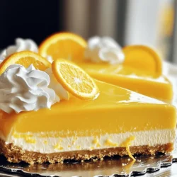 To make this delightful cheesecake, you need the following ingredients: - 1.5 cups graham cracker crumbs - 1/2 cup unsalted butter, melted - 2 cups cream cheese, softened to room temperature - 1 cup powdered sugar - 1 cup heavy whipping cream - 1/2 cup freshly squeezed orange juice (if available) - Zest of 1 medium-sized orange - 1 teaspoon pure vanilla extract - Pinch of salt These ingredients blend together to create a creamy and zesty cheesecake. The graham cracker crumbs make a perfect, crunchy crust that pairs well with the smooth filling. To make your cheesecake look and taste even better, consider these optional garnishes: - Fresh orange slices - Whipped cream These add a nice touch and enhance the overall flavor. They make each slice pop with color and freshness. You will need a few tools to make the process easier: - 9-inch springform pan - Large mixing bowls - Electric mixer - Spatula - Measuring cups and spoons Using the right tools helps in mixing and pouring the ingredients smoothly. This setup ensures you create a beautiful No-Bake Orange Creamsicle Cheesecake that everyone will love. For the full recipe, be sure to check the detailed steps provided. To start, gather your graham cracker crumbs and melted butter. In a large bowl, mix them well using a fork. You want all the crumbs to get coated in butter. This step is key for a tasty crust. Next, press this mixture into a 9-inch springform pan. Use your hand or a measuring cup to pack it tightly. Once it looks even, pop it in the fridge for about 15 minutes. This chill time helps the crust hold its shape. Now, let’s focus on the filling. In a fresh bowl, beat your softened cream cheese and powdered sugar with an electric mixer. Mix until it is smooth and creamy. You shouldn’t see any lumps! Next, slowly add in the orange juice, zest, vanilla, and a pinch of salt. Keep blending until everything is well mixed. In a separate bowl, whip the heavy cream until it forms stiff peaks. Be careful here; you want it fluffy but not over-beaten. Now, gently fold the whipped cream into the orange mixture. Do this slowly so you keep that light texture. Once your filling is ready, pour it into the chilled crust. Smooth the top with a spatula to make it look nice. Cover the cheesecake with plastic wrap and chill it in the fridge for at least 4 hours, or overnight if you can wait! When ready to serve, undo the springform clasp and remove the sides. Slice into pieces and add a dollop of whipped cream and a fresh orange slice on top. Enjoy this fresh delight! For the full recipe, check out the details provided. When making the cream cheese mixture, start with room temperature cream cheese. This helps it blend smoothly. Use an electric mixer on medium speed. Mix until it is silky and free of lumps. Gradually add the powdered sugar. This helps to keep everything mixed well. Don't rush this step, as it is key to a creamy filling. To whip cream well, use a chilled bowl and beaters. This keeps the cream cold and helps it whip better. Start on low speed and then increase to medium-high. Stop mixing once you see stiff peaks form. Be careful not to over-whip; you want it fluffy, not grainy. Fold it gently into the cream cheese mixture to keep the air in. For a beautiful presentation, slice the cheesecake carefully. Use a sharp knife dipped in hot water for clean cuts. Garnish each slice with a dollop of whipped cream and a slice of fresh orange. You can also drizzle chocolate or caramel sauce on top for extra flair. A sprinkle of orange zest adds color and a nice touch. For the full recipe, check back on the earlier sections. {{image_4}} You can play with flavors in this cheesecake. Here are some ideas: - Lemon Creamsicle: Swap orange juice with lemon juice for a tangy twist. - Berry Bliss: Use pureed berries like strawberries or raspberries in place of orange juice. - Chocolate Orange: Add cocoa powder to the filling for a chocolatey flavor. - Tropical Delight: Mix in coconut cream for a tropical flair. Want a healthier cheesecake? Consider these swaps: - Greek Yogurt: Replace cream cheese with Greek yogurt for lower fat. - Honey or Maple Syrup: Use these instead of powdered sugar for natural sweetness. - Whole Wheat Crust: Swap graham cracker crumbs for whole wheat crumbs for more fiber. - Low-Fat Cream: Choose low-fat heavy cream to cut down on calories. Make your cheesecake shine with these ideas: - Fruit Toppings: Top with fresh fruit like berries or orange slices. - Chocolate Drizzle: Add a drizzle of chocolate or caramel sauce for richness. - Nut Crust: Use crushed nuts instead of graham crackers for a crunchy base. - Individual Portions: Serve in small cups for easy sharing. For the complete step-by-step process, check out the Full Recipe. To keep your cheesecake fresh, wrap it tightly. Use plastic wrap or foil. This helps to keep it moist and tasty. You can also place it in an airtight container. Make sure to store it in the fridge. If you want to save some for later, freezing is a great option. First, let the cheesecake cool completely. Then, wrap it tightly in plastic wrap. After that, place it in a freezer-safe container. It can stay in the freezer for up to three months. To enjoy, just take it out and let it thaw in the fridge overnight. In the fridge, your cheesecake will last about five days. If you freeze it, it can last up to three months. Always check for any off smells or changes in texture before eating. Keeping your cheesecake stored right will help it taste fresh and delicious! For the complete recipe, check the Full Recipe. Yes, you can! Try lemon, lime, or even berry flavors. Just swap the orange juice and zest for the new fruit. For berries, use puree to keep the flavor strong. The process stays the same, and you can create a new favorite. No problem at all! You can use any round cake pan. Just line it with parchment paper for easy removal. Once set, run a knife around the edge to help release the cheesecake. This way, you can still enjoy a tasty treat. You can substitute cream cheese with a dairy-free version made from nuts. Use coconut cream instead of heavy cream too. Make sure the powdered sugar is vegan, and you have a delicious dairy-free dessert. It’s that simple! For the full recipe, check out the detailed steps to make this delightful dessert! This blog post covered how to make a No-Bake Orange Creamsicle Cheesecake. We explored the key ingredients, tools, and step-by-step instructions needed for a smooth crust and rich filling. I shared tips for perfect whipped cream and eye-catching presentation. We also discussed flavor variations and storage tips. In closing, this cheesecake is simple, fun, and sure to impress. Experiment with flavors and enjoy!