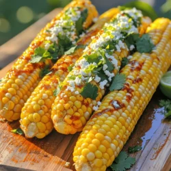 - 4 ears of sweet corn, husked - 2 tablespoons extra virgin olive oil - 1 teaspoon chili powder - 1/2 teaspoon garlic powder - 1/2 teaspoon smoked paprika - Zest and juice of 1 fresh lime - 1/4 cup cotija cheese, crumbled (or substitute with feta cheese) - A handful of fresh cilantro, finely chopped, for garnish - Sea salt and freshly ground black pepper, to taste - Lime wedges for serving - Additional spices for enhanced flavor Fresh sweet corn tastes better. It is sweet, juicy, and crisp. When you bite into it, you get a burst of flavor. Fresh lime adds brightness. Its zesty notes enhance the corn’s sweetness. Using fresh spices gives the dish depth. Spices like chili powder and smoked paprika add heat and smokiness. They make this dish exciting and full of life. When you use fresh ingredients, you create a dish that sings with flavor. You can check out the Full Recipe for more details on making Chili Lime Corn on the Cob. - Preheat your grill to medium-high heat. This is key for great charring. - In a small bowl, mix together the olive oil, chili powder, garlic powder, smoked paprika, lime zest, lime juice, sea salt, and black pepper. Whisk until smooth. This will be your chili lime dressing. - Take each ear of corn and coat it with about half of the dressing. Make sure all sides get flavor. - Place the corn on the grill. Cook for 10-12 minutes. Turn the corn every few minutes. You want nice char marks and tender kernels. - After grilling, remove the corn using tongs. Brush the rest of the chili lime dressing on each ear. This adds even more flavor. - While still hot, sprinkle crumbled cotija cheese on the corn. It will stick well to the dressing. - Finally, garnish with chopped cilantro. This adds a fresh touch. For a full recipe, check out the detailed instructions in the article. - To grill corn perfectly, soak the ears in water for 30 minutes. This helps keep them moist. - Use a medium-high heat for the grill. A hot grill gives you the best char. - Turn the corn every few minutes. This ensures all sides cook evenly and get that nice char. - Avoid cooking corn for too long. Overcooking makes it tough. Aim for 10-12 minutes on the grill. - Pair your chili lime corn with grilled chicken or fish. The flavors complement each other well. - Serve the corn on a rustic wooden board. It adds a nice touch to your summer table. - Add lime wedges on the side. Guests can squeeze extra lime juice on their corn. - For a pop of color, sprinkle more cilantro on top when serving. - For the perfect char, don’t rush. Let the corn sit on the grill for a few moments. - Make sure to coat the corn well with the dressing before grilling. This helps the cheese stick later. - If using cotija cheese, sprinkle it on while the corn is hot. The heat helps it adhere better. - Don’t forget to brush on more dressing after grilling. It boosts the flavor and keeps it moist. For more details on creating this dish, check out the Full Recipe. {{image_4}} To add heat, I love mixing in jalapeños. You can chop them finely and sprinkle them on top. You can also drizzle hot sauce over the corn for a spicy kick. Try using different chili powders like chipotle or cayenne for unique flavors. For a tasty twist, experiment with different cheeses. Feta adds a tangy bite, while Parmesan gives a nutty flavor. You can also mix in fresh herbs like basil or mint. These add brightness and depth to the dish. If you can't grill, try oven-roasting the corn. Preheat your oven to 400°F (200°C). Wrap the corn in foil and roast for about 20-25 minutes. You can also use a stovetop grill pan. Heat it over medium heat and follow the same cooking steps. Both methods create delicious results! For more detailed steps, check the Full Recipe. To keep leftover chili lime corn fresh, refrigeration is key. First, let the corn cool down. Then, wrap each ear in plastic wrap. This keeps moisture in and prevents it from drying out. You can also place the corn in an airtight container. This method protects the corn from strong smells in the fridge. When reheating, aim to keep the flavor intact. The best way is to use a grill. Preheat the grill to low. Place the corn on the grill for about 5 minutes, turning it often. This method revives the corn’s juicy taste. If you prefer the microwave, wrap the corn in a damp paper towel. Heat it for 30 seconds to 1 minute. Check often to avoid overcooking. For freezing, first, let the corn cool completely. Wrap each ear in plastic wrap. Then, place the wrapped corn in a freezer bag. Remove as much air as possible before sealing. When you're ready to enjoy it, take the corn out of the freezer. Thaw it in the fridge overnight. To reheat, follow the grilling method mentioned earlier. This helps bring back the fresh flavors. Chili lime corn on the cob is a delightful summer dish. It features sweet corn slathered in a spicy and tangy dressing. The mix of chili powder and fresh lime juice gives it a vibrant kick. This dish tastes bright and zesty, making it perfect for barbecues. The cotija cheese adds a creamy texture, balancing the spice. Fresh cilantro on top adds color and a fresh taste. Together, these flavors create a fun and tasty side dish. Yes, you can easily make this dish vegan. Instead of cotija cheese, use a plant-based cheese or skip it entirely. You can also replace the olive oil with avocado oil for a similar flavor. This way, you keep the dish tasty while making it dairy-free. Enjoy the zesty flavors without the cheese if you prefer. It still tastes great with the chili lime dressing. To boost the flavor, try adding more chili powder for extra heat. You can also mix in some cayenne pepper for a spicy kick. Squeeze more lime juice over the corn just before serving for added brightness. For a smoky twist, consider using smoked chili powder instead of regular. You can also add fresh herbs, like basil or mint, to create new flavor layers. Each change can make your corn on the cob even more exciting. This article shared a simple, tasty recipe for chili lime corn on the cob. You learned about essential and optional ingredients, the benefits of fresh items, and step-by-step cooking instructions. I also included tips for serving and common mistakes to avoid. Fresh, flavorful corn elevates your meals, while variations keep it exciting. Enjoy experimenting with this dish, making it your own, and sharing it with others. Happy grilling!