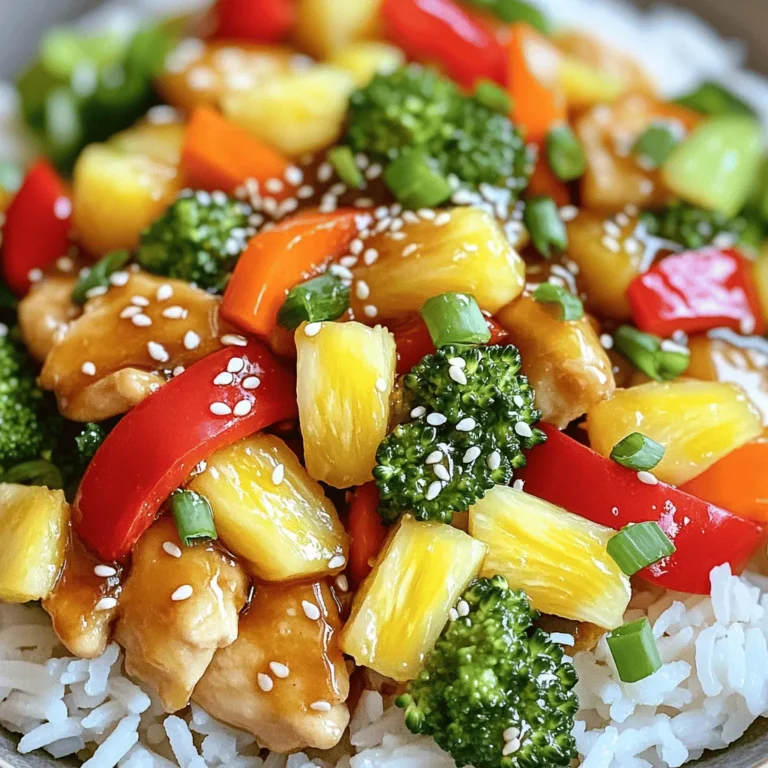 To make sweet and sour chicken stir fry, you will need: - 1 lb (450g) boneless, skinless chicken breast, thinly sliced - 2 tablespoons cornstarch - 2 tablespoons vegetable oil, divided - 1 red bell pepper, thinly sliced - 1 green bell pepper, thinly sliced - 1 cup pineapple chunks (fresh or canned, drained if canned) - 1 cup broccoli florets - 1 medium carrot, peeled and julienned - 4 cloves garlic, minced - 1 tablespoon fresh ginger, grated - 4 tablespoons soy sauce - 3 tablespoons rice vinegar - 3 tablespoons honey (adjust to taste) - 1 teaspoon sesame oil - Salt and pepper, to taste - 2 green onions, finely chopped (for garnish) - Sesame seeds (optional, for garnish) When buying ingredients, focus on freshness. Choose chicken that looks pink and moist. For vegetables, select ones that are firm and vibrant. The bell peppers should have a shiny skin, and the broccoli should be bright green. You can swap the chicken for shrimp or tofu if you want. This dish is flexible! Use fresh pineapple for a brighter flavor, but canned works well too. In one serving of sweet and sour chicken stir fry, you get about 300 calories. The dish packs in protein from the chicken and fiber from the veggies. You also get vitamins A and C from the bell peppers and broccoli. This meal is both tasty and nutritious! For the full recipe, check out the detailed instructions to make this dish come alive. Start by slicing the chicken breast thinly. This helps it cook fast and evenly. In a mixing bowl, coat the chicken pieces with cornstarch. Ensure each piece is well covered. This cornstarch layer gives the chicken a crispy texture when seared. For the best results, let it sit for a few minutes before cooking. This allows the cornstarch to stick better. Heat a large skillet or wok over medium-high heat. Add 1 tablespoon of vegetable oil. Wait until the oil shimmers, then add the chicken slices. It is important to lay them out in a single layer. This step ensures even cooking. Sear the chicken for 5-7 minutes, turning it occasionally. You want it to turn golden brown and be fully cooked. Once done, remove the chicken from the pan and set it aside. In the same skillet, add the remaining tablespoon of vegetable oil. Next, toss in the minced garlic and grated ginger. Stir them for about 30 seconds until they smell nice. Be careful not to burn them. After that, add the sliced bell peppers, broccoli, and julienned carrot. Cook these vegetables for 3-5 minutes. You want them to be colorful and slightly tender but still crisp. This keeps them vibrant and tasty in the stir fry. To adjust the taste of your sweet and sour chicken, start with the sauce. If you want it sweeter, add more honey. For extra saltiness, a splash of soy sauce works well. Taste as you go. It helps you find the right balance that you enjoy. For crispy chicken, make sure to coat it well with cornstarch. When you sear the chicken, do it in a hot pan. This helps lock in juices and gives a nice crunch. Keep your vegetables crisp by not overcooking them. Stir-fry them just until they are bright and tender. This dish pairs great with rice or noodles. For a classic touch, serve it over steamed jasmine rice. If you prefer noodles, try soba or rice noodles. Both options soak up the sauce well. You can also add fresh herbs like cilantro or basil for extra flavor. If you want the full details, check out the Full Recipe. {{image_4}} You can change the protein in this dish easily. Shrimp, tofu, or beef work well. Shrimp adds a nice ocean flavor, while tofu makes it vegetarian. If you choose beef, use tender cuts like flank steak. Just cook it until it’s brown and juicy. Each option brings a new taste. Feel free to mix proteins or use what you have on hand. Switching up the veggies can make your stir fry unique. Use seasonal produce for the best flavor. Try snap peas, zucchini, or mushrooms if you want something different. You can also add baby corn or bok choy for extra crunch. Think about your favorites or what is fresh at the market. It’s fun to experiment with colors and textures in your dish. You can play with the sauce to suit your taste. Homemade sauce can be healthier and fresher. Mix soy sauce, vinegar, and honey to your liking. If you’re short on time, store-bought sauces work too. Just check the label for sugar content. You might want to add some chili flakes for heat or garlic powder for extra flavor. The key is to find what you love and make it your own. Try the Full Recipe for a great starting point! To store leftovers safely, let your sweet and sour chicken stir fry cool down first. Place it in an airtight container. You can keep it in the fridge for up to three days. Make sure to label it with the date, so you know how long it’s been sitting. If you notice any off smells or changes in texture, it's best to throw it out. Freezing is a great option if you want to save some for later. First, let the stir fry cool completely. Then, transfer it to a freezer-safe container or bag. Remove as much air as possible to prevent freezer burn. You can freeze it for up to three months. Just remember to label the container with the date so you won't forget. When you’re ready to enjoy your stir fry again, there are a couple of good methods to reheat it. For the best quality, use a skillet over medium heat. Add a splash of water or broth to keep it moist. Stir every few minutes until heated through. If you're short on time, you can use the microwave. Place it in a microwave-safe bowl and cover it with a damp paper towel. Heat in short bursts, stirring in between, until it's hot. Enjoy your tasty meal! Sweet and sour chicken stir fry is a colorful dish that mixes chicken, veggies, and sauce. The chicken is tender, and the sauce gives it a tangy yet sweet flavor. You taste the bright notes of pineapple, the crunch of bell peppers, and the warmth of garlic and ginger. This dish is quick to cook, making it a favorite for busy nights. Yes, you can make sweet and sour chicken stir fry ahead of time. Cook it as normal, then let it cool. Store it in an airtight container in the fridge. It will stay fresh for up to three days. When you're ready to eat, just reheat it on the stove. This keeps the flavors intact, and you can enjoy a delicious meal with little effort. Absolutely! To make a vegetarian version, swap the chicken for tofu or tempeh. Both options soak up flavors well. You can also add more veggies, like snap peas or mushrooms, for extra taste. Use the same sauce for a sweet and tangy kick. This way, you still get the same great flavor without meat. In this blog post, we explored how to make sweet and sour chicken stir fry. We covered key ingredients, cooking methods, and tips for perfect texture and flavor. You learned about variations like different proteins and vegetable substitutes. I also shared storage tips to keep your dish fresh. Experiment with flavors and enjoy your meals. Happy cooking!