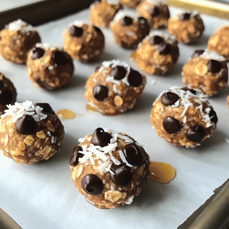 To make these bites, you need simple ingredients that blend well. Here’s what you need: - 1 cup rolled oats - 1/2 cup natural peanut butter - 1/4 cup honey or maple syrup - 1/2 cup dark chocolate chips - 1/4 cup ground flaxseed - 1/2 teaspoon pure vanilla extract - 1/4 teaspoon fine sea salt These ingredients create a tasty snack that gives you energy. The oats provide fiber, while peanut butter adds protein. Honey or maple syrup brings sweetness. Dark chocolate chips add a rich flavor, and flaxseed offers healthy fats. You can customize your energy bites with fun add-ins. Consider these options: - 1/4 cup unsweetened shredded coconut - Chopped nuts (like almonds or walnuts) - Dried fruit (like cranberries or raisins) - Chia seeds for extra nutrients These add-ins make your bites even more exciting. They also add texture and more flavor. Mix and match to find your favorite combination! If you have dietary needs, you can adjust the recipe. Here are some ideas: - Use almond butter or cashew butter instead of peanut butter for nut allergies. - Swap honey for agave syrup to keep it vegan. - For gluten-free bites, ensure your oats are certified gluten-free. These substitutions keep the energy bites tasty and safe for everyone. Enjoy experimenting with different options! For the full recipe, check out the detailed instructions. Start by gathering your ingredients. In a large bowl, mix 1 cup of rolled oats, 1/4 cup of ground flaxseed, and 1/4 teaspoon of fine sea salt. Stir these dry ingredients well. In another bowl, add 1/2 cup of natural peanut butter, 1/4 cup of honey (or maple syrup), and 1/2 teaspoon of pure vanilla extract. Whisk these together until the mix is smooth. Pour the creamy peanut butter mix into the dry ingredients. Stir until everything is well coated. Now comes the fun part! With clean hands, take small bits of the mixture. Roll them into bite-sized balls about 1 inch wide. Place each ball on a parchment-lined baking sheet. You should have around 12-15 bites when you finish shaping the mixture. If you want, fold in 1/2 cup of dark chocolate chips and 1/4 cup of unsweetened shredded coconut for extra flavor. Pop the baking sheet into the refrigerator. Let the energy bites chill for at least 30 minutes. This helps them firm up. After chilling, transfer the bites to an airtight container. Store them in the fridge for up to a week. They make a great snack when you need an energy boost. For a fancy touch, serve them on a decorative plate with a sprinkle of coconut. Enjoy your Choco-Peanut Power Bites! For the complete recipe, check out the [Full Recipe]. To get the ideal texture for your energy bites, use fresh ingredients. Old oats or peanut butter can lead to a dry mix. Make sure to mix the wet and dry ingredients well. You want them to blend together smoothly. If the mixture feels too dry, add a splash of water or more honey. This small tweak helps bind everything nicely. You can enjoy these bites in many ways. They make a great snack for kids after school. Pair them with fresh fruit like apples or bananas for a fun snack platter. You can even pack them in lunch boxes for a healthy treat. Try serving them on a colorful plate with a sprinkle of shredded coconut for a fancy look. If you need to swap ingredients, it's easy! You can use almond butter instead of peanut butter for a nut-free option. Maple syrup works well if you want a vegan version. For added crunch, consider using chopped nuts or seeds in place of chocolate chips. Just remember to keep the ratios similar to maintain texture. This way, your energy bites will still taste amazing! For the complete recipe, check out the [Full Recipe]. {{image_4}} You can change the flavor of your energy bites easily. Try adding nuts like almonds or walnuts for crunch. Dried fruits like cranberries or raisins add sweetness. You might even add spices like cinnamon or nutmeg for warmth. If you love coconut, toss in some shredded coconut. Mixing these extras can keep your bites fresh and fun! These energy bites shine in their no-bake form. They come together fast, and you can eat them right away. If you crave something warm, you can bake them. Baking changes the texture and flavor. It gives a chewy, cookie-like bite. Just shape them and place them on a baking sheet, then bake at 350°F for about 10-12 minutes. Cool them before enjoying! Get kids involved by making fun shapes. Use cookie cutters to create stars or animals. You can also dip the bites in chocolate or yogurt for a treat. Let kids choose their mix-ins, like mini chocolate chips or colorful sprinkles. This makes them excited to help and eat healthy snacks. Remember, these bites are not just for adults; they can be a hit with kids too! To keep your Chocolate Peanut Butter Energy Bites fresh, store them in an airtight container. This helps lock in their flavor and moisture. You can place them in the fridge for easy access. If you have leftover bites, feel free to layer them with parchment paper in the container. This prevents sticking. These energy bites stay good for about one week in the fridge. After that, they may dry out or lose flavor. Make sure to check for any signs of spoilage before enjoying them. If you notice any changes, it’s best to toss them out. For longer storage, you can freeze your energy bites. Just place them on a baking sheet first. Freeze them for about an hour until firm. Then, transfer them to a freezer-safe container or bag. They can last up to three months in the freezer. When you’re ready to eat, just thaw them in the fridge overnight. Enjoy your delicious treat anytime! Chocolate peanut butter energy bites are small, no-bake snacks. They mix oats, peanut butter, honey, and chocolate. These bites are great for a quick snack or energy boost. They taste amazing and are easy to make. You can whip them up in just 10 minutes. These bites are perfect for both kids and adults. They pack a lot of flavor in a small bite. Yes, you can use other nut butters! Almond butter, cashew butter, or sunflower seed butter work well. Each nut butter gives a different flavor, but they all taste great. Just keep the same amount as the peanut butter in the recipe. If you have nut allergies, go for seed butters. They will keep the bites tasty and safe. To make these energy bites vegan, simply swap honey for maple syrup. Use natural nut butter that contains no added ingredients. Check the chocolate chips to ensure they are dairy-free. By making these small changes, you can enjoy a tasty vegan treat. The texture and taste will stay just as good! Yes, you can find ready-made chocolate peanut butter energy bites in stores. Many brands offer similar snacks. Just look for ones made with natural ingredients. Read the labels to check for added sugars or artificial ingredients. Homemade bites are often fresher and tastier, but packaged ones are convenient for busy days. If you want to try something new, check out the Full Recipe for homemade bites! You learned about making Chocolate Peanut Butter Energy Bites with versatile ingredients. The blog covered the steps from mixing to chilling and storage. I shared tips for the best texture and serving ideas. You can explore flavor variations and find ways to make kid-friendly versions. Remember, these bites are easy to store and last a while. Enjoy creating these tasty snacks! They are fun, quick, and healthy options for everyone.