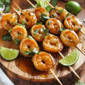 To make honey garlic shrimp skewers, you need fresh ingredients. Here’s what you will need: - 1 lb large shrimp, peeled and deveined - 1/4 cup honey - 1/4 cup low-sodium soy sauce (or regular if preferred) - 4 cloves garlic, minced - 1 tablespoon fresh ginger, finely grated - 1 tablespoon sesame oil - 1 tablespoon fresh lime juice - 1/4 teaspoon red pepper flakes (optional, for heat) - Salt and freshly ground black pepper to taste - Fresh cilantro, finely chopped (for garnish) - Wooden skewers (soaked in water for at least 30 minutes to prevent burning) These ingredients create a sweet and savory flavor that makes your shrimp shine. If you want to enhance the flavor, try these optional add-ins: - Chopped green onions - Zest of one lime - A splash of rice vinegar - Sesame seeds for garnish - A dash of chili sauce for extra heat These can add layers of taste to your skewers and make the dish your own. For the best results, choose high-quality shrimp. I recommend using: - Large or jumbo shrimp for a meaty bite - Wild-caught shrimp for flavor and sustainability - Fresh shrimp if available; frozen works well too Make sure the shrimp are peeled and deveined for ease. This way, you can focus on grilling and enjoying your meal. For the full recipe, check the detailed cooking instructions to get started on your honey garlic shrimp skewers! To create honey garlic shrimp skewers, start by gathering your ingredients. You will need shrimp, honey, soy sauce, garlic, ginger, sesame oil, lime juice, red pepper flakes, salt, and pepper. This mix makes a tasty marinade that adds rich flavors to the shrimp. 1. First, mix the honey, soy sauce, garlic, ginger, sesame oil, lime juice, and red pepper flakes in a bowl. Whisk until smooth. 2. Next, add the shrimp to the marinade. Season with salt and pepper. Toss gently to coat each shrimp well. 3. Cover the bowl with plastic wrap. Place it in the fridge for at least 30 minutes. This helps the shrimp absorb all the great flavors. The marinade is the key to these skewers. It has sweet and savory notes that blend perfectly. Honey gives a rich sweetness, while soy sauce adds saltiness. Garlic and ginger bring warmth and depth. The lime juice adds a refreshing touch. Red pepper flakes can give your dish a bit of heat if you like. Make sure to mix your marinade well. A smooth blend will coat the shrimp evenly. Letting the shrimp sit in the marinade allows the flavors to seep in. This process makes every bite delicious. Grilling the skewers right makes a big difference. Preheat your grill or grill pan over medium-high heat. Oil the grill grates lightly to stop the shrimp from sticking. When threading the shrimp onto the soaked skewers, leave space between each piece. This helps them cook evenly. Grill the shrimp for about 2-3 minutes on each side. Look for that bright pink color and opaque look. This means they are done. Let the skewers rest for a few minutes off the heat. This helps keep them juicy. Drizzle any leftover marinade over the top for extra flavor. Then, garnish with fresh cilantro before serving. You can find the full recipe in the earlier section. Enjoy your honey garlic shrimp skewers! To make your honey garlic shrimp skewers shine, focus on the marinade. Use fresh garlic and ginger for the best taste. Honey and soy sauce create a sweet and salty mix. The lime juice adds a zesty kick. Let the shrimp soak in the marinade for at least 30 minutes. This step helps the shrimp absorb all that yummy flavor. If you want some spice, add red pepper flakes. One common mistake is overcooking the shrimp. Shrimp cook fast, so watch them closely. Grill them for just 2-3 minutes on each side. They are done when they turn pink and opaque. Also, remember to soak your wooden skewers in water. This prevents them from burning on the grill. Lastly, don’t crowd the shrimp on the skewers. Leave a little space between each piece for even cooking. For this recipe, you need a few simple tools. Grab a medium mixing bowl for the marinade. A whisk helps mix the ingredients well. Use a grill or grill pan to cook the shrimp. A spatula can help flip the skewers easily. I also recommend using a meat thermometer for perfect cooking. Aim for a shrimp internal temperature of 120°F. For best results, have some fresh cilantro ready for garnish. Check out the Full Recipe for all the steps and tips! {{image_4}} You can switch up the marinade to suit your taste. Here are a few fun ideas: - Teriyaki Sauce: Use teriyaki sauce instead of soy sauce for a sweet kick. - Citrus Blend: Add orange juice and zest for a fresh twist. - Spicy Chipotle: Mix in chipotle sauce for heat and depth. - Herb Infusion: Blend fresh herbs like basil or thyme for a garden flavor. Each of these marinades brings out new tastes in your shrimp, making every meal special. Grilling is great, but you can cook these skewers in different ways. Here are some options: - Oven Baking: Place the skewers on a baking sheet and bake at 400°F for 10-12 minutes. - Stovetop Searing: Heat a skillet over medium heat and cook the shrimp for about 2-3 minutes per side. - Broiling: Set your oven to broil and cook the skewers for 2-3 minutes, turning once. These methods work well if you can't grill, and they still keep your shrimp juicy. Pairing sides with your honey garlic shrimp can elevate the meal. Here are some tasty ideas: - Steamed Rice: Serve with jasmine or brown rice to soak up the sauce. - Grilled Vegetables: Add bell peppers, zucchini, or asparagus for color and crunch. - Fresh Salad: A light cucumber and avocado salad balances the flavors. - Dipping Sauce: Consider a spicy mayo or extra honey garlic sauce for dipping. These sides not only add flavor but also make your meal look beautiful. Enjoy your cooking adventure! To keep your honey garlic shrimp skewers fresh, place them in an airtight container. Make sure the skewers cool down first. You can store them in the fridge for up to three days. This keeps the shrimp tasty and safe to eat. When you're ready to enjoy the leftovers, reheating is key. I recommend using a skillet or grill for the best flavor. Heat the skillet over medium heat. Add a bit of oil to keep the shrimp moist. Cook for 3-4 minutes until they’re warm. Avoid using the microwave, as it can make the shrimp tough. If you want to keep your skewers longer, freezing is a great option. Wrap each skewer in plastic wrap or foil. Place them in a freezer bag and remove as much air as possible. They can last up to three months in the freezer. When you're ready to eat, thaw them overnight in the fridge. Then, reheat as mentioned earlier for the best taste. For the full recipe, refer to the earlier section. You can use coconut aminos as a great soy sauce alternative. It has a sweet taste and is less salty. This option is perfect for those avoiding soy or gluten. You can also try tamari, a gluten-free soy sauce. It works well in this recipe. I recommend marinating the shrimp for at least 30 minutes. This time helps the shrimp soak up all the tasty flavors. You can marinate them for up to two hours for even more flavor. Just avoid marinating too long, as the shrimp might become mushy. Yes, you can use chicken, beef, or tofu as a protein swap. Just cut them into similar sizes for even cooking. Adjust the marinating time based on the protein. For chicken, marinate for 1-2 hours. For tofu, about 20-30 minutes works best. Each option will bring its own unique taste to the skewers. For the complete recipe, refer to the Full Recipe section. This post covers how to make honey garlic shrimp skewers. We discussed key ingredients, cooking steps, and helpful tips. You learned how to prepare marinade, grill effectively, and avoid common mistakes. We explored meal variations and storage methods to keep leftovers fresh. Remember, shrimp can be marinated longer for extra flavor. Feel free to try other proteins too. Enjoy the tasty skewers with your favorite sides. Happy cooking!