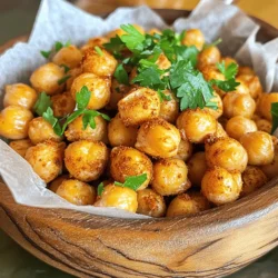 - 1 can (15 oz) chickpeas, drained and rinsed - 1 tablespoon extra virgin olive oil - 1 teaspoon garlic powder - 1 teaspoon smoked paprika - 1/2 teaspoon ground cumin - 1/2 teaspoon fine sea salt - 1/4 teaspoon freshly ground black pepper - Optional: 1/4 teaspoon cayenne pepper - Oven - Baking sheet - Parchment paper - Mixing bowl - Paper towels Crispy baked chickpeas need just a few simple ingredients. First, grab a can of chickpeas. Make sure you drain and rinse them well. This helps remove excess salt and starch. Next, gather extra virgin olive oil and some spices. Garlic powder adds a nice flavor. Smoked paprika gives a smoky touch. Ground cumin adds warmth, while sea salt and black pepper balance the taste. If you like heat, add cayenne pepper. For tools, you will need an oven to bake the chickpeas until crispy. A baking sheet lined with parchment paper makes clean-up easy. A mixing bowl helps you combine everything, and paper towels are key for drying the chickpeas. These ingredients and tools set you up for a tasty and crunchy snack. For the full recipe, check out the detailed steps in the next section. Set the oven to 400°F (200°C). This hot temperature helps the chickpeas turn crispy. Start by draining and rinsing the chickpeas. After that, pat them dry with paper towels. It is key to remove the moisture. The drier the chickpeas, the crispier they will be. In a bowl, mix the chickpeas with olive oil and spices. Use: - 1 tablespoon extra virgin olive oil - 1 teaspoon garlic powder - 1 teaspoon smoked paprika - 1/2 teaspoon ground cumin - 1/2 teaspoon fine sea salt - 1/4 teaspoon freshly ground black pepper - Optional: 1/4 teaspoon cayenne pepper for a spicy kick Toss the chickpeas until they are well coated with the flavorful mix. Spread the seasoned chickpeas on a baking sheet lined with parchment paper. Make sure they are in a single layer. Overcrowding will make them soggy. Bake for 25-30 minutes. Shake the baking sheet halfway through. This helps them cook evenly. They will look golden brown when they are ready. Once they are baked, take them out of the oven. Let the chickpeas cool for a few minutes. This will help them get even crispier. Enjoy your crispy baked chickpeas as a snack or use them on salads. For the full recipe, check out the details above. To get the best texture, dry the chickpeas well. After rinsing, use paper towels to soak up all moisture. This step is key for crispiness. If the chickpeas are wet, they will steam instead of bake. Also, avoid overcrowding the baking sheet. Spread the chickpeas in a single layer. This helps hot air reach all sides and makes them crispy. You can add more spices to boost flavor. Try adding chili powder for heat or curry powder for warmth. A little lemon zest brings freshness. To balance flavors, use herbs like thyme or rosemary. They add depth and make the snack more complex. Don't be afraid to experiment with what you like best! For a nice look, serve your crispy baked chickpeas in a cute bowl. You can line it with parchment paper. This adds charm and keeps it neat. Consider garnishing with fresh herbs like parsley. It adds a splash of color and a fresh taste. These tasty bites are not just a snack; they can also dress up a salad! For the full recipe, check out the link. {{image_4}} You can easily change the flavor of crispy baked chickpeas. For a spicy twist, try adding different peppers. You might use chili powder, cayenne, or even jalapeños. Each pepper adds a unique heat level. If you prefer sweet, sprinkle cinnamon or a touch of brown sugar. This gives a fun contrast to the chickpeas' natural taste. Looking for gluten-free options? You're in luck! Chickpeas are naturally gluten-free. You can add any herbs or spices without worry. For a vegan-friendly snack, just stick with the chickpeas and spices. No animal products are needed, making this snack perfect for everyone. Crispy baked chickpeas work well in many dishes. Add them to salads for a crunchy topping. They also make a great snack with dips like hummus or guacamole. If you want a hearty bowl, toss them into grain bowls with quinoa or rice. They add protein and texture, making meals more filling. To keep your crispy chickpeas fresh, store them in an airtight container. This method prevents moisture from softening your snack. I suggest using glass jars or plastic containers with tight lids. You can also use a resealable bag. Just make sure to squeeze out excess air before sealing. When it comes to reheating, I recommend using the oven. Preheat it to 350°F (175°C) and spread the chickpeas on a baking sheet. Heat them for about 5 to 10 minutes. This method helps restore their crispiness. Avoid using the microwave. It makes them soft and chewy, which isn’t what you want. Crispy baked chickpeas will stay fresh for about 3 to 5 days when stored properly. Look for signs of spoilage, like a stale smell or soft texture. If they lose their crunch, it's time to toss them out. Enjoy them while they’re at their best! For the full recipe, check the earlier section. To make crispy baked chickpeas, you start by preheating your oven to 400°F (200°C). Drain and rinse the chickpeas, then dry them with paper towels. This is key for crispiness! Next, mix the chickpeas with olive oil and spices in a bowl. Spread them on a baking sheet lined with parchment paper. Bake for 25-30 minutes, shaking the sheet halfway through. They should be golden and crunchy when done. For the full recipe, check out the section above! Yes, you can use dried chickpeas! First, soak them overnight in water. The next day, cook them until soft. Once cooked, drain and dry them well before seasoning and baking. This process takes longer, but the flavor will be rich and fresh. Just ensure they are dry for that perfect crunch! Chickpeas are a great source of protein and fiber. They help you feel full and satisfied. They are low in calories, making them a smart snack. Chickpeas also contain vitamins and minerals, like iron and magnesium. Eating them can benefit your heart health and help control blood sugar levels. To add spice, use cayenne pepper or chili powder. Start with a little and taste as you go. You can also mix in other spices like crushed red pepper or paprika for a smoky flavor. Adjust the heat to your liking, and don’t be afraid to experiment! Absolutely! You can customize the chickpeas with various seasonings. Try adding Italian herbs like oregano and basil for an Italian twist. For a sweet version, mix in cinnamon or sugar. The options are endless! Just remember to keep a balance of flavors for the best results. Baking crispy chickpeas is simple and rewarding. We covered key ingredients and tools, plus step-by-step instructions for perfect texture. Remember to dry chickpeas well and experiment with spices for extra flavor. Enjoy your tasty snack on its own or add it to salads and bowls for a crunch. Store any leftovers properly to keep them fresh. Experimenting with different variations can keep your chickpea dishes exciting. Dive in, have fun, and discover how easy it is to enjoy this nutritious treat!