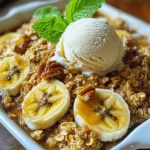 Here’s what you need to make Bananas Foster Crisp. Gather these simple ingredients: - 4 ripe bananas, sliced into 1/4-inch rounds - 1 cup rolled oats - 1/2 cup packed brown sugar - 1/2 cup all-purpose flour - 1/2 teaspoon ground cinnamon - 1/4 teaspoon freshly grated nutmeg - 1/4 cup unsalted butter, melted (plus extra for greasing) - 1/4 cup chopped walnuts or pecans (optional, for added crunch) - 1 cup creamy vanilla ice cream (for serving) - Fresh mint leaves, for garnish (optional) These ingredients come together to create a warm and comforting dessert. The bananas add sweetness, while the oats give it a nice crunch. The spices bring warmth and flavor. The nuts add a lovely texture. And of course, vanilla ice cream makes every bite a treat. You can find the Full Recipe to guide you through each step. - Preheat the Oven Start by preheating your oven to 350°F (175°C). This step is key for even baking. - Prepare the Baking Dish Next, take a baking dish and lightly grease it with unsalted butter. This helps prevent sticking. - Prepare the Banana Mixture Slice your ripe bananas into 1/4-inch rounds. Place them in a bowl and sprinkle half of the brown sugar over them. Toss gently so the bananas get coated in sugar. This step enhances their sweetness and flavor. - Combine Dry Ingredients In a separate bowl, mix the rolled oats, all-purpose flour, remaining brown sugar, ground cinnamon, and nutmeg. Stir until they blend well together. - Mix in the Melted Butter Pour in the melted butter and mix it with the dry ingredients. You want a crumbly texture that resembles wet sand. - Forming the Topping If you're adding nuts, now is the time to mix them in. This gives an extra crunch to your topping. - Layering the Bananas Spread the banana mixture evenly at the bottom of your greased baking dish. Make sure to cover the bottom completely. - Adding the Oat Topping Sprinkle the oat topping over the bananas. Use a spatula to spread it evenly, covering the banana layer well. - Baking Time and Temperature Place the baking dish in the preheated oven. Bake for 25-30 minutes. Look for a golden brown topping with bubbling bananas underneath. After baking, let it cool for about 5 minutes. Serve warm with creamy vanilla ice cream for a delightful treat. For an elegant touch, add fresh mint leaves for garnish. Ripeness of Bananas Choose bananas that are ripe but not overripe. They should have some brown spots. Ripe bananas taste sweeter and blend well in this dish. Overripe bananas can be mushy, affecting texture. Customizing Sweetness You can adjust the sweetness based on your taste. Add more brown sugar for a sweeter dish. If you prefer less sweetness, reduce the sugar. This allows you to cater to your preference. Ensuring a Crispy Topping To achieve a crispy topping, use cold butter. Mix it into the dry ingredients well. The butter should be in small pieces. This helps create a nice crunch when baked. Keep an eye on the baking time to avoid sogginess. Pairing with Ice Cream Serve warm Bananas Foster Crisp with creamy vanilla ice cream. The cold ice cream melts into the warm crisp. This contrast makes every bite delightful and rich. Garnishing Options Fresh mint leaves add color and freshness. You can also drizzle caramel sauce for added sweetness. These small touches enhance the look and flavor of your dessert. Optimal Serving Temperature Serve the crisp warm for the best taste. This allows the flavors to shine through. It’s best enjoyed right after it comes out of the oven. If you wait too long, the topping may lose its crunch. For the full recipe, check out the ingredients and instructions posted above. Enjoy your cooking! {{image_4}} You might want a nut-free option for Bananas Foster Crisp. You can swap out nuts for seeds. Sunflower seeds or pumpkin seeds add a nice crunch. This keeps the texture while being safe for those with nut allergies. Always check ingredient labels to avoid cross-contamination. For a vegan version, replace the butter with coconut oil or a vegan butter substitute. Both options work well and keep the dish rich. When serving, choose a plant-based ice cream. There are many great flavors like coconut or almond. These swaps make the dessert enjoyable for everyone. Want to mix things up? You can add fresh fruits like berries or sliced apples. They bring new flavors and textures. You can also include spices for extra warmth. A dash of cardamom or a bit of ginger can elevate the taste. Experiment until you find your favorite combination! - Storing Leftovers: After enjoying your Bananas Foster Crisp, let it cool to room temperature. Cover it with plastic wrap or transfer it to an airtight container. Store it in the fridge for up to three days. This keeps it fresh and tasty. - Reheating Guidelines: To reheat, place a portion in a microwave-safe dish. Heat for about 30 seconds, then check if it's warm. If not, heat for another 15 seconds. You can also reheat in the oven at 350°F (175°C) for about 10 minutes. This method helps keep the topping crisp. - Freezing Portions: If you want to save some for later, you can freeze it. Cut the cooled crisp into portions. Wrap each piece in plastic wrap tightly, then place them in a freezer bag. This helps prevent freezer burn. You can freeze it for up to two months. - Thawing and Reheating: To enjoy your frozen portion, move it to the fridge overnight to thaw. Once thawed, reheat using the same microwave or oven methods mentioned above. This way, you can savor the delicious flavors again! Bananas Foster Crisp is a warm dessert. It combines sweet bananas with a crunchy topping. The mix of oats, nuts, and spices gives it a delicious flavor. This dish is baked until golden brown. It differs from classic Bananas Foster. Classic Bananas Foster has a rich sauce made from butter, sugar, and rum. In contrast, Bananas Foster Crisp is baked, which makes it more like a crumble or crisp. The bananas are sweet and soft, while the topping is crunchy. Yes, you can prepare Bananas Foster Crisp in advance. You can slice the bananas and mix the topping a few hours before baking. Just keep everything covered to avoid browning. For best storage, keep the banana mixture and the topping separate. Place the bananas in a bowl with a bit of lemon juice. This helps keep them fresh. Store the oat topping in a sealed container. To make Bananas Foster Crisp gluten-free, use specific flour choices. Almond flour or coconut flour works well. You can also use gluten-free all-purpose flour. For oats, choose certified gluten-free oats. Regular oats may have gluten traces. If you need to avoid oats, use crushed nuts or seeds instead. They add crunch and flavor to the dish. For the full recipe, check the section above. This guide covered how to make Bananas Foster Crisp. We explored the ingredients, including ripe bananas, oats, and warm spices. I shared steps for preparation, mixing, and baking. Tips helped you perfect your dish, while variations catered to different diets. Finally, I discussed storage methods and answered common questions. Overall, creating this dish is easy and fun. It’s a delicious twist on a classic treat that everyone can enjoy.