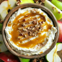 - 1 (8 oz) package cream cheese, softened to room temperature - 1/2 cup powdered sugar - 1/4 cup brown sugar, packed - 1 teaspoon pure vanilla extract - 1/2 cup caramel sauce (store-bought or homemade) - 2-3 crisp apples (such as Granny Smith or Honeycrisp), cored and sliced into wedges To make this dip really shine, you need rich cream cheese. It gives a nice, smooth base. Adding powdered sugar and brown sugar brings sweetness and depth. The caramel sauce completes the flavor by adding a sweet, buttery taste. Fresh apples add a crisp and tart bite that balances the sweetness. - Chopped nuts (such as pecans or walnuts) - Ground cinnamon For extra crunch, sprinkle some chopped nuts on top. Pecans or walnuts work great here. A dash of ground cinnamon adds warmth and spice to the dip. It makes each bite even more delightful. - Electric mixer - Mixing bowl - Serving dish You will need an electric mixer to whip the cream cheese. A mixing bowl is essential for combining all the ingredients. Finally, a nice serving dish showcases your dip. For the complete recipe, you can check the Full Recipe section. Enjoy making this treat! - Softening the cream cheese Start by taking the cream cheese out of the fridge. Let it sit on the counter for about 30 minutes. This softens the cheese and makes mixing easier. - Mixing the ingredients In a large mixing bowl, use an electric mixer. Beat the softened cream cheese until smooth, which takes about 2 minutes. Gradually add in the powdered sugar, brown sugar, and vanilla extract. Mix until fluffy and well combined, around 2-3 minutes. - Spreading and layering Transfer the creamy mixture into a serving dish. Spread it evenly across the bottom. Next, drizzle caramel sauce over the cream cheese. Make sure it covers the whole layer for the best flavor. - Chilling the dip Cover the dish with plastic wrap. Chill it in the fridge for about 30 minutes. This step helps the flavors blend together and makes the dip even creamier. - Arranging apple slices While the dip chills, slice your apples into wedges. Choose crisp varieties like Granny Smith or Honeycrisp. Arrange the apple slices around the dip for easy access. - Drizzling additional caramel For a sweet touch, drizzle extra caramel sauce on top of the dip or around the apple slices. This adds extra flavor and makes the dish look inviting. - Enhancing with cinnamon After chilling, sprinkle ground cinnamon over the dip. This not only boosts the taste but also adds a lovely visual appeal. - Garnishing with nuts If you like, top the dip with chopped nuts such as pecans or walnuts. This adds a nice crunch and a nutty flavor, making each bite delightful. By following these steps, you’ll create a stunning and tasty caramel apple dip with cream cheese. For the complete recipe, check out the Full Recipe. To get a smooth and creamy dip, start with room temperature ingredients. This makes it easy to mix. Cold cream cheese is hard to blend and can cause lumps. Set the cream cheese out for about 30 minutes before use. Next, use proper mixing techniques. Use an electric mixer on medium speed. Beat the cream cheese until it's fluffy. This takes about 2 minutes. Gradually add in the sugars and vanilla. Continue mixing for 2-3 minutes until everything is well combined. You can adjust the sweetness levels to fit your taste. If you want a richer flavor, add a bit more brown sugar. If the dip is too sweet, mix in a touch of cream cheese. This keeps it balanced and tasty. Adding a dash of salt or spices can also enhance the flavor. A small pinch of sea salt brightens up the dip. You can also try adding a bit of nutmeg or allspice for a unique twist. When it comes to apples, not all varieties are the same. I recommend using Granny Smith or Honeycrisp apples. Their crisp texture and tartness contrast well with the sweet dip. For dipping, slice the apples into wedges. This makes it easy to grab them. You can also serve the dip with pretzels, graham crackers, or even banana slices. Enjoy the mix of flavors and textures! For the full recipe, check out the Caramel Apple Delight Dip. {{image_4}} You can make your caramel apple dip even more fun with some easy tweaks. Adding chocolate or toffee bits gives a sweet crunch. Just sprinkle them on top of the dip. You can also mix in flavored cream cheese, like strawberry or pumpkin. This adds a new taste that works great with the caramel. If you want a lighter dip, try using Greek yogurt instead of cream cheese. It gives you a creamy texture with less fat. You can also swap out regular sugar for low-carb sweeteners. This way, you can enjoy the dip without the extra carbs. Embrace the seasons with your caramel apple dip! In the fall, add pumpkin spice to the mix. It brings a warm flavor that matches the season. For the holidays, think about adding peppermint extract. This gives your dip a festive twist that everyone will love. For the full recipe, check out the [Full Recipe] for caramel apple dip with cream cheese. To keep your caramel apple dip fresh, cover it tightly with plastic wrap. Place it in the fridge right after serving. This helps maintain its creamy texture and taste. When storing apple slices, sprinkle a little lemon juice on them. This will stop them from browning too quickly. Keep them in an airtight container to stay crisp. Can you freeze caramel apple dip? Yes, but it's not the best idea. Freezing can change the texture. If you must freeze it, place it in a freezer-safe container. When it’s time to serve, thaw it in the fridge overnight. Stir it well before you serve to restore some creaminess. The dip tastes best for about three days in the fridge. After that, it may lose some flavor. Look for signs of spoilage like a sour smell or a change in color. If you notice any, it’s best to toss it out. Enjoy your delicious treat fresh! Caramel apple dip lasts about 5-7 days in the fridge. To keep it fresh, store it in an airtight container. Always check for signs of spoilage before serving. If it smells off or has changed color, it’s best to throw it out. Yes, you can make caramel apple dip a day ahead. Just cover it well and store it in the fridge. The flavors will blend nicely. When ready to serve, add the apples just before. This keeps them fresh and crunchy. The best apples for this dip are Granny Smith and Honeycrisp. Granny Smith apples are tart and crisp, which balances the sweet dip. Honeycrisp apples are sweet and juicy, adding a different flavor. Other good options include Fuji and Gala apples. Each brings a unique taste to your dip experience. You now have everything you need to make delicious caramel apple dip. We covered the main ingredients like cream cheese and caramel sauce, along with optional garnishes that add flavor and fun. I shared tools to make your prep easy and tips to keep it creamy. You even learned about variations and how to store your dip well. Get creative with flavors, and enjoy your tasty treat at any gathering. Remember, a little planning goes a long way in making this dip a crowd favorite. Happy dipping!