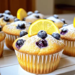 To make these delicious lemon blueberry muffins, gather the following: - 2 cups all-purpose flour - 1 cup granulated sugar - 1 tablespoon baking powder - 1/2 teaspoon baking soda - 1/2 teaspoon salt - 1/2 cup unsalted butter, melted and slightly cooled - 2 large eggs, at room temperature - 1 cup buttermilk (or substitute with yogurt for a tangy twist) - Zest of 1 large lemon (about 1 tablespoon) - 1/4 cup freshly squeezed lemon juice - 1 1/2 cups fresh blueberries (frozen can be used if necessary) - 1 teaspoon pure vanilla extract When measuring flour, spoon it into your cup and level it off with a knife. This method prevents packing it down, which can lead to dense muffins. For sugar, scoop directly into the cup and level it off, too. If you need to measure liquids, use a clear liquid measuring cup for accuracy. Always check the measurement at eye level for the best results. If you don’t have buttermilk, you can use regular milk and add one tablespoon of vinegar or lemon juice. Let it sit for five minutes to sour. You can replace the eggs with flaxseed meal for a vegan option. Just mix 1 tablespoon of flaxseed meal with 2.5 tablespoons of water for each egg. If you want a lighter muffin, try using cake flour instead of all-purpose flour. This change will give your muffins a softer texture. 1. Preheat your oven to 375°F (190°C). 2. Line a muffin tin with paper liners or spray it with non-stick spray. 3. In a large bowl, mix 2 cups of flour, 1 cup of sugar, 1 tablespoon of baking powder, 1/2 teaspoon of baking soda, and 1/2 teaspoon of salt. Stir until there are no lumps. 4. In another bowl, combine 1/2 cup of melted butter, 2 eggs, 1 cup of buttermilk, zest from 1 lemon, 1/4 cup of lemon juice, and 1 teaspoon of vanilla. Whisk until smooth. 5. Pour the wet mix into the dry mix. Stir gently until just combined. Don't overmix! 6. Fold in 1 1/2 cups of blueberries, making sure they stay whole. 1. Fill each muffin cup about two-thirds full with batter. 2. Bake in the preheated oven for 18-22 minutes. 3. Check for doneness with a toothpick; it should come out clean or with a few crumbs. 1. Let the muffins cool in the tin for 5 minutes. 2. Transfer them to a wire rack to cool completely. 3. Enjoy the lovely aroma and flavor of your fresh muffins! For the complete recipe, check the full recipe above. To bake perfect muffins, follow these tips. First, always preheat your oven. This helps your muffins rise well. Use fresh ingredients for the best taste. Measure flour correctly; spoon it into the cup and level it off. Avoid packing it down. Also, remember to use room temperature eggs and buttermilk. This ensures a smooth batter. For a tall muffin, fill each cup two-thirds full. This gives them room to rise without spilling over. Do not overmix your batter. Stir just until combined. Overmixing can make them tough. Finally, place muffins in the hot oven right after mixing. This helps them rise faster and get that nice dome shape. You can boost the flavor of your lemon blueberry muffins. Consider adding a pinch of cinnamon for warmth. A tablespoon of honey can add depth to the sweetness. If you like nuts, fold in some chopped walnuts or pecans for crunch. For a twist, try adding a tablespoon of poppy seeds. These changes can make your muffins even more delightful! For the full recipe, check out the Zesty Lemon Blueberry Bliss Muffins 🫐. {{image_4}} Making gluten-free lemon blueberry muffins is easy. Use gluten-free all-purpose flour. This flour blend often has xanthan gum, which helps with texture. Follow the same steps in the recipe. You will still get a light and fluffy muffin. To create vegan lemon blueberry muffins, swap out the butter and eggs. Use coconut oil instead of butter. For eggs, try flax eggs. Mix one tablespoon of ground flaxseed with three tablespoons of water. Let it sit for five minutes. Use your plant-based milk instead of buttermilk. Your muffins will still taste amazing! You can play with flavors in your muffins. Add a pinch of cinnamon for warmth. Chopped nuts like pecans or walnuts add a nice crunch. You can also mix in some white chocolate chips for sweetness. For a tropical twist, add shredded coconut or replace some blueberries with diced pineapple. These small changes can create a whole new muffin experience without losing that zesty lemon flavor. Don't be afraid to experiment and discover your favorite version of lemon blueberry muffins! For the full recipe, check the earlier section. To keep your lemon blueberry muffins fresh, store them in an airtight container. Place a paper towel at the bottom. This absorbs extra moisture. You can keep them at room temperature for up to three days. If you want them to last longer, consider refrigerating them. In the fridge, they stay good for about a week. Freezing is a great way to enjoy muffins later. First, let the muffins cool completely. Then, wrap each muffin in plastic wrap. Place the wrapped muffins in a freezer-safe bag or container. This method helps prevent freezer burn. You can freeze them for up to three months. When you want one, just take it out and thaw it at room temperature. To enjoy warm muffins, reheating is easy. If they are at room temperature, heat them in the oven at 350°F (175°C) for about 5-7 minutes. This helps maintain their texture. If you are in a hurry, you can use the microwave. Heat them for 10-15 seconds. Just be careful not to overheat, or they will become tough. Enjoy your muffins the way they should be! For more detailed cooking steps, check the Full Recipe. What makes muffins rise? Muffins rise due to a chemical reaction. Baking powder and baking soda create gas bubbles. This helps the batter expand and rise in the oven. Why do my muffins have a flat top? Flat tops may happen if the batter is overmixed. It can also be due to low oven temperature. Always preheat your oven properly. How do I know when muffins are done? Insert a toothpick in the center. If it comes out clean or with few crumbs, they are ready. Look for a golden-brown color on top. Why are my muffins too dense? Dense muffins often result from overmixing the batter. Mix just until combined. Also, check the freshness of your baking powder. What if my muffins stick to the pan? Greasing the pan well prevents sticking. Use paper liners or a non-stick spray. Allow muffins to cool before removing them. How can I prevent dry muffins? Measure your flour accurately. Use room temperature ingredients and do not overbake. Adding yogurt or buttermilk helps keep them moist. One muffin contains roughly: - Calories: 200 - Total Fat: 8g - Saturated Fat: 5g - Cholesterol: 40mg - Sodium: 150mg - Total Carbohydrates: 30g - Dietary Fiber: 1g - Sugars: 10g - Protein: 3g These muffins are a lovely treat. They offer a balance of flavor and nutrition. Lemon and blueberry provide vitamins and antioxidants. For the full recipe, refer to the section above. In this post, we covered how to make lemon blueberry muffins. We started by listing key ingredients and offering measurement tips. Then, we outlined each step, from preparation to cooling. I shared best practices for baking, achieving a perfect rise, and enhancing flavor. Variations included gluten-free and vegan options. Lastly, we discussed storage and answered common questions. Muffin baking is simple and rewarding. You can enjoy fresh, tasty muffins with just a bit of care.