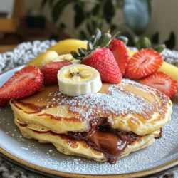 - 1 cup all-purpose flour - 2 tablespoons granulated sugar - 1 tablespoon baking powder - 1/2 teaspoon salt - 1 cup milk - 1 large egg - 2 tablespoons melted butter (plus extra for cooking) - 1/2 cup Nutella - Powdered sugar (for dusting) - Fresh strawberries or banana slices (optional, for topping) If you need a substitute for all-purpose flour, you can use whole wheat flour or almond flour. These options work well, but they may change the texture slightly. For a dairy-free option, almond milk or oat milk are great choices. These milks will keep your pancakes tasty and fluffy without dairy. Nutella is delicious, but you can also use other chocolate spreads. Brands like Justin’s or a homemade chocolate hazelnut spread can work well if you want something different. To start, gather your dry ingredients. In a large bowl, mix together: - 1 cup all-purpose flour - 2 tablespoons granulated sugar - 1 tablespoon baking powder - 1/2 teaspoon salt Whisk these until they blend well. Next, in another bowl, mix your wet ingredients. Combine: - 1 cup milk - 1 large egg - 2 tablespoons melted butter Stir until the mixture is smooth. Gently pour this wet mixture into the dry ingredients. Use a spatula to fold them together, but don't overmix. A few lumps are fine! Now, it's time to cook. Preheat your non-stick skillet over medium heat. Add a bit of butter to grease the surface. Pour about 1/4 cup of batter into the skillet. Cook this for about 2 minutes. Watch for bubbles forming on the surface. Once you see bubbles, drop 1 tablespoon of Nutella right in the center. Use another tablespoon of batter to cover the Nutella. This seals it inside. Flip the pancake when the edges look set and golden brown. Cook the other side for 1-2 minutes until it turns golden too. Your pancakes are ready! Serve them warm. Dust with powdered sugar for a sweet touch. You can also add some fresh strawberries or banana slices on top. Stack them neatly on a plate. This gives a beautiful look. Enjoy your Nutella stuffed pancakes! For the full recipe, check the details above. To make the best Nutella stuffed pancakes, avoid overmixing the batter. When you mix the dry and wet ingredients, stir gently. Lumps are just fine! Overmixing can make your pancakes tough. The ideal cooking temperature is medium heat. If the skillet is too hot, the outside burns before the inside cooks. Keep an eye on the pancakes as they cook. Look for bubbles on the surface; that’s your cue to flip! If you need a quick breakfast, try these prep tips. You can mix the dry ingredients ahead of time and store them. Just add wet ingredients when you’re ready to cook. Using pancake mix is another time saver. Just add water or milk, then follow the same steps. You can still add Nutella for that yummy filling. Want to kick up the flavor? Add a pinch of cinnamon or vanilla extract to the batter. It gives your pancakes a warm, sweet taste. To make your pancakes fluffier, separate the egg. Whisk the egg white until it’s stiff, then fold it into the batter. This adds air and gives you light, fluffy pancakes. For the full recipe of Nutella stuffed pancakes, check out the details above. {{image_4}} To make crepes, thin the pancake batter. Add more milk until it flows easily. Use a non-stick pan and pour a small amount of batter. Swirl it around to cover the bottom. Cook for about 1-2 minutes until the edges lift. Flip the crepe, then add Nutella in the center. Fold the crepe over the filling. Serve warm with fresh fruit or whipped cream. For flavor variations, try adding peanut butter or fruit spreads. You can mix in spices like cinnamon for extra warmth. Cream cheese can also make a rich, creamy filling. For gluten-free pancakes, use oat flour or almond flour. Both options provide a great texture. You may need to add more liquid to the batter. Start with a bit more milk to get the right consistency. Adjust cooking technique by lowering the heat slightly. Gluten-free batters often need more time to cook through. Watch closely to avoid burning. Flip when golden brown and firm on the edges. To make a savory twist, consider adding crispy bacon. Cook bacon pieces and sprinkle them on top of the Nutella. You can also add chopped nuts for crunch. Try unexpected toppings like cheese or avocado. A drizzle of balsamic glaze can balance sweetness. These flavors create a fun mix of savory and sweet. Experiment to find your favorite combination. You can find the Full Recipe above to start making these delicious treats! To keep your Nutella stuffed pancakes fresh, store them properly. First, let the pancakes cool to room temperature. Then, stack them with layers of parchment paper in between to prevent sticking. Place them in an airtight container. They will last in the fridge for up to three days. If you want to store them for longer, freezing is a great option. Wrap each pancake individually in plastic wrap. Then, place the wrapped pancakes in a freezer bag. They can last up to two months in the freezer. When it comes to reheating, you have two main options: the microwave or the stovetop. The microwave is quick and easy. Simply place the pancake on a microwave-safe plate and heat for about 20-30 seconds. If you use the stovetop, heat a skillet over low heat. Place the pancake in the skillet for about one minute on each side. To keep your pancakes moist, add a small pat of butter while reheating on the stovetop. This will enhance flavor and texture. Enjoy your warm, gooey Nutella stuffed pancakes anytime! Yes, you can make Nutella stuffed pancakes ahead of time. Here’s how: - Cook the pancakes: Follow the full recipe and cook the pancakes. - Cool them down: Let the pancakes cool on a wire rack. - Store properly: Place them in a single layer in an airtight container. - Refrigerate: Keep them in the fridge for up to three days. When you're ready to eat, reheat them in a skillet or microwave. To prevent Nutella from leaking, seal the filling well. Here are my tips: - Use enough batter: When you drop Nutella, cover it with extra batter. - Press gently: Lightly press the batter over the Nutella to seal it. - Cook on medium heat: This helps the edges set before flipping. These steps will keep the Nutella inside and make for a perfect bite. Finding Nutella stuffed pancakes is easy! Check out these places: - Local diners: Many diners serve fun pancake options. - Brunch spots: Cafes that focus on brunch often have unique pancakes. - Food trucks: Look for food trucks that specialize in sweets or breakfast. You can also search online for reviews and recommendations in your area. Nutella stuffed pancakes are great for kids! Here are a few things to consider: - Nutritional value: They are rich in carbs and sugar, so serve them in moderation. - Add fruit: Top with fresh fruit like bananas or strawberries for extra nutrients. - Make it fun: Let kids help make their own pancakes. They’ll love the process! These tips make the meal fun and a little healthier for everyone. You now know how to create delicious Nutella pancakes. We covered the ingredients, cooking steps, and tips for perfecting your dish. Remember, you can swap ingredients to suit your needs. Enjoy trying different toppings and variations for a unique twist. Whether you opt for sweetness or a savory touch, your pancakes can be a hit. Store them well for another tasty breakfast. I hope you feel confident to make these for yourself and your loved ones. Enjoy your cooking!