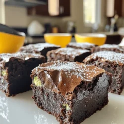 - 1 cup freshly grated zucchini - 1 cup all-purpose flour - 1/2 cup unsweetened cocoa powder - 1 cup granulated sugar - 1/2 cup packed brown sugar - 1/2 cup vegetable oil - 2 large eggs - 1 teaspoon vanilla extract - 1/2 teaspoon baking powder - 1/2 teaspoon baking soda - 1/4 teaspoon salt - 1/2 cup semi-sweet chocolate chips (optional) I love using fresh zucchini in these brownies. It adds moisture and a subtle flavor. Make sure to grate the zucchini finely. This helps it mix well into the batter. Gather all the ingredients before you start. This makes your cooking process smooth. - Baking pan (8x8 inches) - Mixing bowls - Whisk and spatula A good baking pan is key for even cooking. I like to use an 8x8-inch pan. It fits the recipe perfectly. Mixing bowls should be large enough to hold all your ingredients. The whisk helps combine everything smoothly. The spatula is great for folding in the zucchini and chocolate chips. Make sure your tools are ready. This will help you focus on making your brownies delicious. If you want the full recipe, check out the section above. - Preheat your oven to 350°F (175°C). - Grease an 8x8-inch baking pan and line it with parchment paper. - In a bowl, whisk together: - 1 cup all-purpose flour - 1/2 cup unsweetened cocoa powder - 1/2 teaspoon baking powder - 1/2 teaspoon baking soda - 1/4 teaspoon salt - In a larger bowl, mix: - 1 cup granulated sugar - 1/2 cup packed brown sugar - 1/2 cup vegetable oil - Whisk until smooth. - Add in 2 large eggs, one at a time. Mix well after each. - Finally, stir in 1 teaspoon of vanilla extract. - Gradually fold the dry mixture into the wet mixture until just combined. - Gently fold in: - 1 cup freshly grated zucchini - 1/2 cup semi-sweet chocolate chips, if desired. - Pour the batter into the prepared pan and spread it evenly. - Bake for 25-30 minutes. Check for doneness by inserting a toothpick into the center. It should have a few moist crumbs. - Let the brownies cool in the pan for 10 minutes. - Carefully lift them out using the parchment paper and transfer to a wire rack. - Slice into squares and enjoy your delicious brownies! For the full recipe, check the recipe section above. To keep your zucchini brownies moist, use freshly grated zucchini. The water content in the zucchini makes a big difference. Grate it right before mixing to avoid losing moisture. Remember, don’t overmix the batter. Mix just until the dry and wet ingredients come together. Overmixing can make your brownies dense and dry. Check your brownies for doneness using a toothpick. Insert it into the center; it should come out with a few moist crumbs. For a chewier texture, adjust the baking time slightly. If you like them fudgier, take them out a minute or two early. Every oven is different, so keep an eye on them. Dust your brownies with powdered sugar or cocoa powder for a nice touch. This simple step makes them look fancy. For an extra treat, serve them with a scoop of ice cream or a dollop of whipped cream. This pairing adds creaminess and takes your brownies to the next level. For the full recipe, check out the Moist Zucchini Brownies section above! {{image_4}} You can make your brownies healthier with a few easy swaps. First, replace granulated sugar with coconut sugar or a sugar substitute. This change keeps the sweetness but adds a hint of caramel flavor. Next, use whole wheat flour instead of all-purpose flour. Whole wheat flour boosts fiber and nutrients, making your brownies more filling and nutritious. Want to kick up the flavor? Try adding nuts like walnuts or pecans. They add a nice crunch and a rich taste. You can also mix in spices like cinnamon or espresso powder. Cinnamon gives warmth, while espresso deepens the chocolate flavor. Both will make your brownies even more delightful. If you want a vegan version, I have great tips for you. Replace eggs with flaxseed meal mixed with water. This mix binds the ingredients just like eggs do. For the oil, use a plant-based option like coconut or olive oil. These changes keep the brownies moist and delicious while being completely vegan. For the full recipe and more details, check the [Full Recipe]. Store your brownies in an airtight container. Keep them at room temperature. They stay fresh for up to 3 days. This way, you can enjoy them right after baking. If you want to keep them longer, refrigerate the brownies. They will last for up to a week. You can also freeze them. Wrap each brownie in plastic wrap, then place them in a freezer bag. They can stay frozen for up to 3 months. To enjoy your brownies warm, use the microwave. Heat them for a few seconds until they are warm. If they are frozen, let them thaw first. Allow them to come to room temperature before serving. This helps restore their delicious texture. Enjoy your brownies anytime! To make zucchini brownies less dense, adjust the ingredient ratios. Use less flour and sugar. This change will lighten the texture. You can also add a bit more zucchini. It adds moisture without adding weight. Start with a half cup of flour instead of a full cup. Also, ensure you don’t overmix the batter. Overmixing can create a denser brownie. Yes, you can replace zucchini with other vegetables. Carrots work well and add a nice flavor. Sweet potatoes also add moisture and a hint of sweetness. You can even use beets, which give a rich color and taste. Each vegetable will change the flavor a bit, but they bring moisture too. Just make sure to grate or puree them first. To check if your brownies are done, look for a few signs. The edges should pull away from the pan slightly. The top will look set and not shiny. Use a toothpick inserted in the center. It should come out with a few moist crumbs attached, but no wet batter. If you see wet batter, bake a few more minutes. If you don't have cocoa powder, you can use carob powder. Carob has a different taste but works well. You can also use Dutch-processed cocoa if you have it. Just remember, it will change the flavor a bit. You can also try unsweetened chocolate, melted down. Just adjust the sugar since it's sweeter. You can absolutely add mix-ins to your brownies! Consider nuts like walnuts or pecans for crunch. Chocolate chips add extra richness. Dried fruits like cranberries or cherries offer a pop of flavor. You can also sprinkle in some spices, like cinnamon or espresso powder. This adds depth and makes the brownies unique. For these moist zucchini brownies, gather the following ingredients: - 1 cup freshly grated zucchini (approximately 1 medium zucchini) - 1 cup all-purpose flour - 1/2 cup unsweetened cocoa powder - 1 cup granulated sugar - 1/2 cup packed brown sugar - 1/2 cup vegetable oil - 2 large eggs - 1 teaspoon vanilla extract - 1/2 teaspoon baking powder - 1/2 teaspoon baking soda - 1/4 teaspoon salt - 1/2 cup semi-sweet chocolate chips (optional) These ingredients work together to create the perfect brownie texture. The zucchini adds moisture without a strong flavor. You won’t even notice it’s there! To make your brownies, you will need: - Baking pan (8x8 inches) - Mixing bowls - Whisk and spatula Using the right tools helps you mix well and bake evenly. A good baking pan ensures your brownies cook just right. Start by preheating your oven to 350°F (175°C). While the oven heats, prepare your baking pan. Lightly grease it and line the bottom with parchment paper. This step makes it easy to remove your brownies later. In a medium mixing bowl, whisk together the flour, cocoa powder, baking powder, baking soda, and salt. This mix brings out the rich chocolate flavor in your brownies. Set this bowl aside for later use. In a larger mixing bowl, combine the granulated sugar, brown sugar, and vegetable oil. Whisk until smooth and shiny. Then, crack in the eggs one at a time. Make sure to whisk well after adding each egg. Finally, stir in the vanilla extract. This blend creates a sweet base for your brownies. Gradually add the dry ingredients to the wet mix. Use a spatula to fold them together gently. Be careful not to overmix; just combine them until you see no more dry flour. Next, fold in the freshly grated zucchini and optional chocolate chips. This adds a fun texture and chocolatey goodness. Pour the batter into the lined baking pan. Use the spatula to spread it evenly. Place the pan in the preheated oven and bake for 25-30 minutes. To check if they are done, insert a toothpick into the center. It should come out with a few moist crumbs, not wet batter. After baking, let the brownies cool in the pan for about 10 minutes. Then, lift them out using the parchment paper. Transfer them to a wire rack to cool completely. Once cooled, slice into squares for serving. For a sweet finish, dust the cooled brownies with powdered sugar or cocoa powder. Enjoy them plain or with a scoop of ice cream for an extra treat. Try this easy recipe and enjoy the rich taste of moist zucchini brownies! You can now whip up delicious zucchini brownies in no time. We covered the key ingredients, the right tools, and detailed steps to guide you. Plus, I shared tips for moisture and storage. Whether you want to switch up the recipe or add your favorite touches, the options are endless. Enjoy this tasty treat, and impress your friends and family with your baking skills! Happy baking!