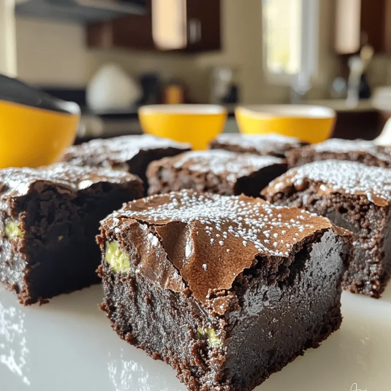 - 1 cup freshly grated zucchini - 1 cup all-purpose flour - 1/2 cup unsweetened cocoa powder - 1 cup granulated sugar - 1/2 cup packed brown sugar - 1/2 cup vegetable oil - 2 large eggs - 1 teaspoon vanilla extract - 1/2 teaspoon baking powder - 1/2 teaspoon baking soda - 1/4 teaspoon salt - 1/2 cup semi-sweet chocolate chips (optional) I love using fresh zucchini in these brownies. It adds moisture and a subtle flavor. Make sure to grate the zucchini finely. This helps it mix well into the batter. Gather all the ingredients before you start. This makes your cooking process smooth. - Baking pan (8x8 inches) - Mixing bowls - Whisk and spatula A good baking pan is key for even cooking. I like to use an 8x8-inch pan. It fits the recipe perfectly. Mixing bowls should be large enough to hold all your ingredients. The whisk helps combine everything smoothly. The spatula is great for folding in the zucchini and chocolate chips. Make sure your tools are ready. This will help you focus on making your brownies delicious. If you want the full recipe, check out the section above. - Preheat your oven to 350°F (175°C). - Grease an 8x8-inch baking pan and line it with parchment paper. - In a bowl, whisk together: - 1 cup all-purpose flour - 1/2 cup unsweetened cocoa powder - 1/2 teaspoon baking powder - 1/2 teaspoon baking soda - 1/4 teaspoon salt - In a larger bowl, mix: - 1 cup granulated sugar - 1/2 cup packed brown sugar - 1/2 cup vegetable oil - Whisk until smooth. - Add in 2 large eggs, one at a time. Mix well after each. - Finally, stir in 1 teaspoon of vanilla extract. - Gradually fold the dry mixture into the wet mixture until just combined. - Gently fold in: - 1 cup freshly grated zucchini - 1/2 cup semi-sweet chocolate chips, if desired. - Pour the batter into the prepared pan and spread it evenly. - Bake for 25-30 minutes. Check for doneness by inserting a toothpick into the center. It should have a few moist crumbs. - Let the brownies cool in the pan for 10 minutes. - Carefully lift them out using the parchment paper and transfer to a wire rack. - Slice into squares and enjoy your delicious brownies! For the full recipe, check the recipe section above. To keep your zucchini brownies moist, use freshly grated zucchini. The water content in the zucchini makes a big difference. Grate it right before mixing to avoid losing moisture. Remember, don’t overmix the batter. Mix just until the dry and wet ingredients come together. Overmixing can make your brownies dense and dry. Check your brownies for doneness using a toothpick. Insert it into the center; it should come out with a few moist crumbs. For a chewier texture, adjust the baking time slightly. If you like them fudgier, take them out a minute or two early. Every oven is different, so keep an eye on them. Dust your brownies with powdered sugar or cocoa powder for a nice touch. This simple step makes them look fancy. For an extra treat, serve them with a scoop of ice cream or a dollop of whipped cream. This pairing adds creaminess and takes your brownies to the next level. For the full recipe, check out the Moist Zucchini Brownies section above! {{image_4}} You can make your brownies healthier with a few easy swaps. First, replace granulated sugar with coconut sugar or a sugar substitute. This change keeps the sweetness but adds a hint of caramel flavor. Next, use whole wheat flour instead of all-purpose flour. Whole wheat flour boosts fiber and nutrients, making your brownies more filling and nutritious. Want to kick up the flavor? Try adding nuts like walnuts or pecans. They add a nice crunch and a rich taste. You can also mix in spices like cinnamon or espresso powder. Cinnamon gives warmth, while espresso deepens the chocolate flavor. Both will make your brownies even more delightful. If you want a vegan version, I have great tips for you. Replace eggs with flaxseed meal mixed with water. This mix binds the ingredients just like eggs do. For the oil, use a plant-based option like coconut or olive oil. These changes keep the brownies moist and delicious while being completely vegan. For the full recipe and more details, check the [Full Recipe]. Store your brownies in an airtight container. Keep them at room temperature. They stay fresh for up to 3 days. This way, you can enjoy them right after baking. If you want to keep them longer, refrigerate the brownies. They will last for up to a week. You can also freeze them. Wrap each brownie in plastic wrap, then place them in a freezer bag. They can stay frozen for up to 3 months. To enjoy your brownies warm, use the microwave. Heat them for a few seconds until they are warm. If they are frozen, let them thaw first. Allow them to come to room temperature before serving. This helps restore their delicious texture. Enjoy your brownies anytime! To make zucchini brownies less dense, adjust the ingredient ratios. Use less flour and sugar. This change will lighten the texture. You can also add a bit more zucchini. It adds moisture without adding weight. Start with a half cup of flour instead of a full cup. Also, ensure you don’t overmix the batter. Overmixing can create a denser brownie. Yes, you can replace zucchini with other vegetables. Carrots work well and add a nice flavor. Sweet potatoes also add moisture and a hint of sweetness. You can even use beets, which give a rich color and taste. Each vegetable will change the flavor a bit, but they bring moisture too. Just make sure to grate or puree them first. To check if your brownies are done, look for a few signs. The edges should pull away from the pan slightly. The top will look set and not shiny. Use a toothpick inserted in the center. It should come out with a few moist crumbs attached, but no wet batter. If you see wet batter, bake a few more minutes. If you don't have cocoa powder, you can use carob powder. Carob has a different taste but works well. You can also use Dutch-processed cocoa if you have it. Just remember, it will change the flavor a bit. You can also try unsweetened chocolate, melted down. Just adjust the sugar since it's sweeter. You can absolutely add mix-ins to your brownies! Consider nuts like walnuts or pecans for crunch. Chocolate chips add extra richness. Dried fruits like cranberries or cherries offer a pop of flavor. You can also sprinkle in some spices, like cinnamon or espresso powder. This adds depth and makes the brownies unique. For these moist zucchini brownies, gather the following ingredients: - 1 cup freshly grated zucchini (approximately 1 medium zucchini) - 1 cup all-purpose flour - 1/2 cup unsweetened cocoa powder - 1 cup granulated sugar - 1/2 cup packed brown sugar - 1/2 cup vegetable oil - 2 large eggs - 1 teaspoon vanilla extract - 1/2 teaspoon baking powder - 1/2 teaspoon baking soda - 1/4 teaspoon salt - 1/2 cup semi-sweet chocolate chips (optional) These ingredients work together to create the perfect brownie texture. The zucchini adds moisture without a strong flavor. You won’t even notice it’s there! To make your brownies, you will need: - Baking pan (8x8 inches) - Mixing bowls - Whisk and spatula Using the right tools helps you mix well and bake evenly. A good baking pan ensures your brownies cook just right. Start by preheating your oven to 350°F (175°C). While the oven heats, prepare your baking pan. Lightly grease it and line the bottom with parchment paper. This step makes it easy to remove your brownies later. In a medium mixing bowl, whisk together the flour, cocoa powder, baking powder, baking soda, and salt. This mix brings out the rich chocolate flavor in your brownies. Set this bowl aside for later use. In a larger mixing bowl, combine the granulated sugar, brown sugar, and vegetable oil. Whisk until smooth and shiny. Then, crack in the eggs one at a time. Make sure to whisk well after adding each egg. Finally, stir in the vanilla extract. This blend creates a sweet base for your brownies. Gradually add the dry ingredients to the wet mix. Use a spatula to fold them together gently. Be careful not to overmix; just combine them until you see no more dry flour. Next, fold in the freshly grated zucchini and optional chocolate chips. This adds a fun texture and chocolatey goodness. Pour the batter into the lined baking pan. Use the spatula to spread it evenly. Place the pan in the preheated oven and bake for 25-30 minutes. To check if they are done, insert a toothpick into the center. It should come out with a few moist crumbs, not wet batter. After baking, let the brownies cool in the pan for about 10 minutes. Then, lift them out using the parchment paper. Transfer them to a wire rack to cool completely. Once cooled, slice into squares for serving. For a sweet finish, dust the cooled brownies with powdered sugar or cocoa powder. Enjoy them plain or with a scoop of ice cream for an extra treat. Try this easy recipe and enjoy the rich taste of moist zucchini brownies! You can now whip up delicious zucchini brownies in no time. We covered the key ingredients, the right tools, and detailed steps to guide you. Plus, I shared tips for moisture and storage. Whether you want to switch up the recipe or add your favorite touches, the options are endless. Enjoy this tasty treat, and impress your friends and family with your baking skills! Happy baking!