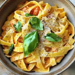 - 12 oz (340g) fettuccine or pasta of your choice - 2 tablespoons olive oil - 3 cloves garlic, minced - 1 can (14 oz) diced tomatoes, drained - 1 cup heavy cream (or coconut cream for a vegan option) The main ingredients create a rich and creamy base for your dish. I recommend using fettuccine, but any pasta works. Olive oil and garlic provide a fragrant foundation. Diced tomatoes add a burst of flavor and color. Heavy cream, or coconut cream for a vegan twist, gives that luscious creaminess we all crave. - 1 teaspoon dried oregano - Salt and freshly cracked black pepper to taste - 1 cup fresh basil leaves, chopped (plus extra for garnish) - 1/2 cup grated Parmesan cheese (omit for vegan option) - Zest of 1 lemon Seasonings bring the dish to life. Dried oregano adds herbal notes, while salt and pepper balance everything out. Fresh basil not only enhances flavor but also adds a vibrant green color. Grated Parmesan cheese adds a salty richness, and lemon zest brightens the sauce. For the Full Recipe, check out the step-by-step guide to create this delight. To start, fill a large pot with water and add a pinch of salt. Bring the water to a rolling boil. Once boiling, add 12 ounces of fettuccine or your favorite pasta. Cook it for about 8 to 10 minutes. You want it to be just al dente, which means it should still have a slight bite. After cooking, drain the pasta in a colander. Be sure to save about 1 cup of that starchy pasta water. Set the pasta aside in a large bowl or pot. Next, grab a spacious skillet and pour in 2 tablespoons of olive oil. Heat it over medium heat. When the oil is warm, add 3 cloves of minced garlic. Sauté the garlic for about 1 to 2 minutes. You want it to smell great and turn light golden. Just watch closely so it doesn't burn. After that, add 1 can of drained diced tomatoes to the skillet. Let them cook for about 2 to 3 minutes. Then, pour in 1 cup of heavy cream or coconut cream if you want a vegan option. Stir everything together and let it simmer gently for about 5 minutes. This will help the sauce thicken a bit. Now it's time to bring everything together. Sprinkle in 1 teaspoon of dried oregano and season with salt and freshly cracked black pepper to taste. Toss in 1 cup of chopped fresh basil leaves and the zest of 1 lemon. Cook it all together for an extra minute to mix those wonderful flavors. Next, carefully add the cooked pasta to the skillet. Toss the pasta in the creamy sauce until each piece is well coated. If the sauce feels too thick, mix in some of that reserved pasta water a little at a time. This will help you achieve the perfect consistency. For extra flavor, fold in 1/2 cup of grated Parmesan cheese if you’re using it. Once melted and mixed, taste the sauce. Adjust the seasoning if needed. Follow this step-by-step guide for a delicious creamy tomato basil pasta using the Full Recipe provided. Enjoy your cooking! To make the sauce just right, focus on the texture. You want it creamy but not too thick. Start with heavy cream or coconut cream. Heat it gently to blend with the tomatoes. If it’s too thick, add some reserved pasta water. This will help loosen it up. Balancing flavors is key for a great sauce. Start with salt and pepper, then add dried oregano. Taste the sauce as you go. Adjust the seasoning until it feels just right. Fresh basil is a must to add brightness. Mix it in right before serving for the best flavor. Garnishing can turn a simple dish into a feast for the eyes. Use fresh basil leaves as a bright garnish. A sprinkle of grated Parmesan cheese adds visual appeal too. Drizzling olive oil on top gives a nice touch. It also enhances the flavor. Choosing the right plateware can elevate your dish even more. Use white plates to make the colors pop. A shallow bowl can also work well for pasta. This allows for easy twirling and enjoying. Remember, a great presentation makes the meal more special. For the full recipe, check out the details above. {{image_4}} You can easily make this dish vegan. Instead of heavy cream, use coconut cream. It adds a lovely flavor. For cheese, skip the Parmesan. Nutritional yeast can give a cheesy taste. Adding vegetables enhances the dish. Try spinach or zucchini for extra nutrition. These veggies blend well with the tomato sauce. You can also throw in bell peppers or mushrooms for more flavor. Fettuccine is great, but many pasta choices work well. Gluten-free pasta can offer a tasty option for those with dietary needs. Whole grain pasta gives you more fiber, making it a healthier pick. If you want alternatives to fettuccine, penne or rotini are also good. They hold sauce well and add a fun twist to your meal. Explore different shapes to find your favorite. For the full recipe, check out the [Full Recipe]. To keep your creamy tomato basil pasta fresh, place it in an airtight container. Store it in the fridge. It stays good for about 3 to 5 days. When you want to eat it again, take it out and let it sit for a few minutes. This helps it warm up a bit. For reheating, I recommend using a skillet. Heat it over medium-low heat. Add a splash of water or extra cream to keep it creamy. Stir gently as it heats up. This way, your pasta won’t dry out. If you use a microwave, cover the dish to keep moisture in. Heat in short bursts, stirring in between. Yes, you can freeze creamy tomato basil pasta! However, keep in mind that the texture may change slightly. I suggest freezing it in single portions. Use freezer-safe bags or containers for easy storage. It can last up to 2 months in the freezer. When you’re ready to eat, thaw it in the fridge overnight. For reheating, use a skillet like before. If the sauce looks thick, add a little milk or cream. Stir until it warms through. Enjoy every bite of your delicious meal! How to make creamy tomato basil pasta from scratch? To make creamy tomato basil pasta from scratch, you will need simple ingredients. First, cook your pasta in boiling salted water. While it's cooking, sauté minced garlic in olive oil. Then, add drained diced tomatoes and heavy cream. Stir in dried oregano, salt, and pepper. Mix in fresh basil and lemon zest. Toss the cooked pasta with the sauce. Finally, add grated Parmesan cheese if desired. For the complete method, check the Full Recipe. What can I substitute for heavy cream? If you want a lighter option, use coconut cream or cashew cream. Both give a rich taste without dairy. You can also use whole milk with a bit of flour for thickness. For a lower-calorie option, use Greek yogurt. Just mix it in off the heat. How to prevent the sauce from curdling? To stop the sauce from curdling, keep the heat low. Always add cream slowly and stir well. Avoid boiling the sauce after adding cream. If using dairy, make sure it’s at room temperature. This helps blend smoothly with the other ingredients. Can I make this dish ahead of time? Yes, you can prepare this dish ahead of time! Cook the pasta and sauce separately. Store them in airtight containers in the fridge. Before serving, mix them together in a pan with a splash of reserved pasta water. This keeps your meal fresh and tasty. What to serve with creamy tomato basil pasta? Creamy tomato basil pasta pairs great with garlic bread or a fresh salad. You can also serve it with roasted vegetables for a wholesome meal. Add some grilled chicken or shrimp for extra protein. Best wine pairings for this dish? For wine, a light white like Pinot Grigio works well. If you prefer red, try a Chianti. Both wines enhance the flavors of the creamy sauce and fresh basil. Enjoy your meal with the perfect drink! In this blog post, we explored how to make creamy tomato basil pasta. We discussed key ingredients like fettuccine, garlic, and diced tomatoes. You learned step-by-step cooking instructions and tips for perfecting the sauce. We also covered fun variations, like vegan options and pasta alternatives, plus storage tips for leftovers. This dish is simple to make and tasty to eat. Don't hesitate to try new flavors and serve it your way. Enjoy your cooking adventures!