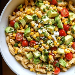 - 8 ounces whole grain pasta (penne or fusilli) - 1 cup fresh corn kernels (or frozen, thawed) - 1 red bell pepper, diced - 1/2 red onion, finely chopped - 1 ripe avocado, diced The main ingredients of this salad create a bright and tasty dish. I love whole grain pasta because it adds fiber and keeps you full longer. Fresh corn brings a sweet crunch. The red bell pepper adds color and a crisp bite. Onions give it a nice zing. Lastly, the avocado adds creaminess. - 2 tablespoons freshly squeezed lime juice - 1 tablespoon extra-virgin olive oil - 1 teaspoon chili powder - Salt and pepper to taste The dressing makes this dish shine. Lime juice gives a zesty kick. Olive oil adds richness. Chili powder brings warmth without too much heat. Salt and pepper tie all the flavors together. This simple blend enhances each bite. - Crumbled feta cheese - Fresh cilantro, chopped Garnishes add a fun touch. Feta cheese adds a salty creaminess. Cilantro gives a fresh, herbal note. These are optional but really make the salad pop. For the full recipe, you can check the link provided. - Bring salted water to a boil. - Cook pasta until al dente. - Drain and rinse under cold water. Start by boiling a large pot of salted water. This adds flavor to the pasta. Once the water boils, add 8 ounces of whole grain pasta, like penne or fusilli. Cook it according to the package directions until it is al dente. This means it should be firm when bitten. After cooking, drain the pasta. Rinse it under cold water to stop the cooking process. This cooling step is crucial for a fresh salad. - Mix chilled pasta with veggies. - Gently incorporate avocado to prevent mashing. In a large bowl, combine the chilled pasta with your veggies. Add 1 cup of fresh corn, 1 diced red bell pepper, 1/2 finely chopped red onion, and 1/2 cup of halved cherry tomatoes. These ingredients bring color and crunch to your dish. Now, carefully add 1 diced ripe avocado. Use a gentle touch so the avocado doesn’t turn to mush. Mixing these together at this stage creates a vibrant base for your salad. - Whisk lime juice, olive oil, and spices. - Adjust seasoning to taste. Next, it’s time to make the dressing. In a small bowl, whisk together 2 tablespoons of freshly squeezed lime juice, 1 tablespoon of extra-virgin olive oil, and 1 teaspoon of chili powder. Add a pinch of salt and pepper to taste. This dressing will add a zesty kick to the salad. Taste it and adjust the seasoning if you want. The right balance makes all the difference. - Drizzle dressing over pasta mixture. - Gently toss to combine. Now, drizzle the dressing over the pasta mixture. Use a spatula to gently toss everything together. You want all the ingredients to be coated in the dressing. This step is key to blending the flavors. Make sure not to be rough, as you want to keep the avocado intact. Once mixed, consider adding fresh cilantro on top for a burst of flavor. Enjoy this fresh dish with friends or family. For the full recipe, check out the detailed instructions above. - Use salted water for better flavor. Salt adds taste to the pasta. - Rinse pasta thoroughly to cool. This stops cooking and prevents mushiness. - Let the salad sit for flavors to meld. This helps all ingredients blend well. - Adjust spices based on personal preference. You can make it as spicy as you like. - Serve in a large bowl or individual plates. This makes it fun and easy to share. - Garnish with cilantro and lime for visual appeal. Fresh herbs and citrus look great and taste bright. {{image_4}} You can easily make this dish even healthier. Instead of whole grain pasta, try quinoa or zucchini noodles. Quinoa adds a nutty taste and packs in protein. Zucchini noodles are low in carbs and very fresh. For the dressing, swap olive oil with Greek yogurt. This gives creaminess while cutting down fat. Greek yogurt also brings extra protein to your meal. Want some extra protein? Add black beans to your salad. They are filling and tasty. You can also add diced jalapeños for a spicy kick. This will give your dish a nice heat that many enjoy. To keep your salad fresh, use seasonal vegetables. Fresh corn tastes best in summer, while roasted sweet potatoes shine in fall. You can also change up your herbs based on what you have. Fresh basil or dill can add a unique touch. Try different dressings too! Use whatever fresh produce you have on hand. A citrus dressing can brighten up the dish. This flexibility makes the salad fun and easy to adapt. For the full recipe, check the earlier section. Store your Healthy Street Corn Pasta Salad in an airtight container. It will stay fresh for up to 3-4 days. If you can, keep the dressing separate. This helps maintain the texture of the salad. I do not recommend freezing this salad. The avocado won't freeze well. It is best enjoyed fresh to keep that crisp texture. You can enjoy this salad cold for a refreshing meal. If you want to reheat it, warm it gently. This way, you avoid making it mushy. Yes, it can be prepared a few hours in advance, but dress just before serving. This keeps the flavors fresh and the avocado from browning. I love making this salad early for parties. It saves me time and helps the flavors blend nicely. By substituting whole grain pasta with gluten-free options, it can be made gluten-free. Look for gluten-free pasta made from brown rice or chickpeas. This way, everyone can enjoy the dish without worry. It pairs well with grilled chicken, fish, or can be served as a side dish for barbecues. The bright flavors of the salad complement many main dishes. You can even enjoy it on its own as a light meal. For the full recipe, check out the details above! This blog post covered how to make a tasty Healthy Street Corn Pasta Salad. We discussed the main ingredients like whole grain pasta and fresh veggies. I outlined the step-by-step instructions to create the salad, along with tips on flavor and presentation. You learned about variations and storage tips to keep it fresh. In conclusion, this salad is easy to make and full of flavor. Experiment with different ingredients to make it your own. Enjoy it as a side dish or a light meal. Fresh, healthy, and delicious—what's not to love?