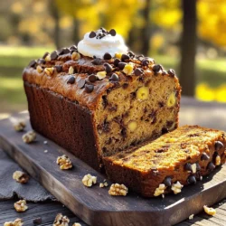 - 3 ripe bananas, thoroughly mashed - 1/2 cup unsalted butter, melted and slightly cooled - 3/4 cup packed brown sugar - 1 large egg, lightly beaten - 1 teaspoon pure vanilla extract - 1 teaspoon baking soda - Pinch of salt - 1 1/2 cups all-purpose flour - 1/2 cup dark chocolate chips - 1/4 cup walnuts, roughly chopped (optional) Ripe bananas are key to this recipe. They bring natural sweetness and moisture. The more spots they have, the better! Unsalted butter adds richness without extra salt. I prefer brown sugar for its deep flavor and moisture. Dark chocolate chips melt beautifully and add a rich taste. - Chopped walnuts - Additional spices (e.g., cinnamon or nutmeg) Adding chopped walnuts gives a nice crunch. You can also sprinkle in cinnamon for warmth or nutmeg for a unique twist. These optional add-ins make the bread even more special. Feel free to mix and match based on your taste! For the full recipe, visit the section above. To start, preheat your oven to 350°F (175°C). This step is key for even baking. Next, prepare your loaf pan. Grease a 9x5-inch loaf pan with butter or non-stick spray. Dust it lightly with flour. This helps the bread release easily once baked. In a large bowl, combine the ripe bananas with the melted butter. Use a fork or whisk to mix them well until smooth. Now, add in the brown sugar, beaten egg, and vanilla extract. Whisk until everything blends nicely. Sprinkle the baking soda and a pinch of salt over this mix. Stir gently to combine; this activates the baking soda for a good rise. Next, add the all-purpose flour gradually. Fold it in carefully. This prevents overmixing, which can make your bread tough. Finally, fold in the dark chocolate chips. If you like, add chopped walnuts for a crunchy twist. Make sure everything is evenly mixed without overdoing it. Pour the batter into your prepared loaf pan. Use a spatula to smooth the top. This helps the bread bake evenly. Place the loaf pan in the preheated oven. Bake for 55 to 60 minutes. Check for doneness by inserting a toothpick in the center. It should come out clean or with a few moist crumbs. Once baked, take the bread out and let it cool in the pan for about 10 minutes. Then, transfer it to a wire rack to cool completely before slicing. Enjoy your delicious Chocolate Chip Banana Bread! For the full recipe, check out the details above. Choose ripe bananas for the best flavor. Ripe bananas have a yellow peel with some brown spots. These spots show they are sweet and soft. Overripe bananas are dark brown or black. They can be too mushy for some tastes, but they add great flavor to your bread. Mixing is key to a soft banana bread. Avoid overmixing the batter. When you mix too much, the bread becomes dense. Stir just until the flour is blended in. This keeps your bread light and fluffy. Bake your bread evenly by using a good loaf pan. Use a 9x5-inch pan and grease it well. This helps the bread rise evenly. Position the pan in the center of the oven. This way, hot air can circulate around it for perfect baking. Serve your banana bread warm for the best taste. You can add a dollop of whipped cream on top. This makes it look nice and adds sweetness. Try sprinkling extra chocolate chips on top too. Pair the bread with a hot drink. Coffee or tea goes well with the sweet flavor. You can also serve it with fresh fruit. Slices of strawberries or a scoop of ice cream make it a treat. For more details, check the Full Recipe. {{image_4}} For a fun twist, try using milk chocolate or white chocolate chips. These will add a sweeter touch. Milk chocolate gives a creamy flavor, while white chocolate offers a rich, buttery taste. You can also mix dark chips with these options for a unique blend. Adding dried fruits like raisins or cranberries can enhance the taste too. Their natural sweetness pairs well with bananas. Plus, they add some chewy texture to your bread. If you need a gluten-free version, use gluten-free flour. Look for a blend that works well in baking. Almond flour or coconut flour are great choices. Adjust the liquid in your recipe. Gluten-free flours often absorb more moisture. Make sure to monitor your baking time, as gluten-free bread might bake faster or slower. Check for doneness by using a toothpick. To make this banana bread vegan, replace dairy products. Use plant-based butter or oil instead of unsalted butter. For the egg, use a flaxseed meal or applesauce. One tablespoon of flaxseed mixed with three tablespoons of water works as a good substitute. These changes will keep your bread moist and tasty, just like the original. Enjoy experimenting with these options! For the full recipe, check out the complete guide on Choco-Banana Bliss Bread. To keep your chocolate chip banana bread fresh, store it in an airtight container. This helps keep moisture inside and prevents it from drying out. You can also wrap it tightly in plastic wrap or aluminum foil. If you plan to eat it within a few days, keep it at room temperature. If you want it to last longer, put it in the fridge. Just remember, the fridge can make the bread a bit dry. Freezing chocolate chip banana bread is simple and effective. First, let the bread cool completely. Then, slice it into pieces. Wrap each slice tightly in plastic wrap. This keeps air out and preserves flavor. After wrapping, place the slices in a freezer bag. Be sure to label the bag with the date. To thaw your bread, take a slice out and unwrap it. Leave it at room temperature for about 30 minutes. If you want it warm, you can pop it in the microwave for about 10-15 seconds. This method keeps the bread soft and tasty. Enjoy your chocolate chip banana bread anytime! For the full recipe, check out my Choco-Banana Bliss Bread. Yes, you can use frozen bananas in this recipe. Frozen bananas work well because they become soft when thawed. Here are some tips for success: - Thaw the bananas completely before mashing them. - Drain any excess liquid after thawing. - Use ripe bananas for the best flavor and sweetness. To check if the bread is done, look for a few signs: - The bread should be golden brown on top. - A toothpick inserted into the center should come out clean or with a few crumbs. - The bread should spring back lightly when you press on it. Yes, you can double the recipe to make two loaves. Here are some tips for scaling up: - Use a larger mixing bowl to combine your ingredients. - Divide the batter between two greased loaf pans. - Bake both loaves, but check their doneness a few minutes earlier. To make your banana bread less sweet, you can try these options: - Reduce the brown sugar by 1/4 cup. - Use less chocolate chips or opt for unsweetened chips. - Add a pinch of salt to balance the flavors. You can find the Full Recipe for this delicious chocolate chip banana bread above. In this blog post, we explored how to make delicious chocolate chip banana bread. We covered key ingredients like ripe bananas, unsalted butter, and dark chocolate chips. I shared step-by-step instructions to mix and bake the bread, along with tips for selecting bananas and perfecting the texture. Variations such as gluten-free and vegan options are also possible. Finally, we discussed how to store the bread for fresh flavor. Enjoy this treat and make it your own with creative add-ins whenever you bake!