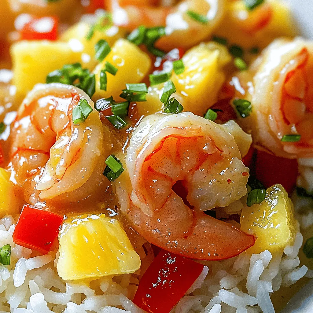 - 1 pound large shrimp, peeled and deveined - 4 tablespoons unsalted butter - 4 cloves garlic, minced - 1/2 cup pineapple chunks (fresh or canned) - 1 red bell pepper, diced - 1/4 cup green onions, finely chopped - 1 tablespoon soy sauce - 1 teaspoon sesame oil - 1/2 teaspoon red pepper flakes The main ingredients are simple yet full of flavor. The shrimp is the star here. You want large, fresh shrimp for the best taste. The butter and garlic create a rich base. You will love how they blend together. Next, the additional ingredients bring a tropical twist. Pineapple adds sweetness. The red bell pepper gives a nice crunch. Green onions add a fresh bite at the end. Together, they make a colorful dish. Finally, the seasoning enhances all the flavors. Soy sauce adds depth. Sesame oil gives a nutty note. Red pepper flakes add a little heat. Adjust these to fit your taste. For the full recipe, check out the details above. Enjoy creating this flavorful dish! - Rinse and dry the shrimp: Start by rinsing the shrimp under cold water. This helps remove any grit. Lay them on paper towels to dry well. - Season with salt and pepper: Sprinkle salt and pepper over the shrimp. This adds flavor and makes them tasty. - Melt butter and sauté garlic: In a large skillet, add unsalted butter over medium heat. Let it melt and bubble. This creates a great base for your dish. Then, add the minced garlic. Cook for about 1-2 minutes until golden. Stir often to avoid burning. - Cook the shrimp and add vegetables: Raise the heat to medium-high. Carefully add the shrimp to the skillet. Cook for 2-3 minutes on one side. When they turn pink, flip them over. Cook for another 2-3 minutes until done. Next, add diced red bell pepper and pineapple chunks. Stir and cook for 2-3 minutes until the peppers soften. - Finish the sauce and garnish: Drizzle soy sauce and sesame oil into the skillet. Stir gently to coat everything well. Sprinkle red pepper flakes for some heat and mix it all together. - Serve over jasmine rice or quinoa: Remove from heat and fold in chopped green onions. To serve, spoon the mixture over jasmine rice or quinoa. Drizzle any sauce left in the skillet on top. This adds extra flavor to your meal. For the complete recipe, check out the [Full Recipe]. To cook shrimp perfectly, keep a close eye on their color. They turn pink and opaque when done. This usually takes about 2-3 minutes on each side. If you overcook them, they get tough. So, don’t walk away! When sautéing garlic, use medium heat. If the heat is too high, garlic burns quickly. Burnt garlic tastes bitter, ruining your dish. Stir it often and watch for a golden hue. This means it’s ready for the shrimp. To boost Hawaiian flavors, add coconut milk or fresh ginger. Both add a nice tropical twist. You can also toss in some fresh cilantro for a brighter flavor. This adds a fresh note that complements the shrimp and garlic. If you like heat, adjust spice levels with red pepper flakes. Start with a little and taste as you go. You can always add more, but you can’t take it away! For serving, use vibrant bowls that pop. This makes your dish look even more appetizing. Garnish it with extra green onions and a lime wedge. This adds color and freshness to the plate. Serve garlic butter shrimp over jasmine rice or quinoa. The grains soak up the sauce well. You can also pair it with a light salad or grilled veggies for a complete meal. This balance makes your dish not just tasty, but also beautiful. For the full recipe, check out the main section! {{image_4}} You can easily swap ingredients to make this dish your own. For a colorful touch, try using snap peas or zucchini instead of red bell pepper. Both add a nice crunch and fresh flavor. If you want a gluten-free version, replace soy sauce with coconut aminos. This swap keeps the taste similar while letting everyone enjoy it. You have options when cooking shrimp. Grilling adds a smoky flavor, while pan-searing gives you a nice golden color. Each method has its special charm. If you want a richer taste, try using avocado oil for pan-searing. It has a high smoke point and adds a lovely depth to the dish. To round out your meal, serve garlic butter shrimp with coconut rice or a fresh salad. The sweetness of coconut rice pairs perfectly with the shrimp's savory notes. For drinks, a light, fruity cocktail like a mojito or a refreshing iced tea complements the dish well. These pairings make your dining experience even better! To store leftover garlic butter shrimp, let it cool first. Place the shrimp in an airtight container. This keeps the flavors fresh and safe. I recommend using glass or plastic containers with tight lids. They are easy to stack in your fridge. For best results, freeze cooked shrimp in a single layer. This prevents them from sticking together. Use freezer bags or containers designed for freezing. When you're ready to eat, thaw the shrimp in the fridge overnight. To reheat, cook them on low heat in a skillet. Add a little butter or oil for moisture. In the fridge, garlic butter shrimp lasts for about 3 days. After that, the quality may decline. Look for signs of spoilage, like an off smell or slimy texture. If you notice these signs, it’s best to discard the dish. Enjoy your garlic butter shrimp fresh for the best taste! For the full recipe, check out the previous section. To clean shrimp well, follow these simple steps: 1. Rinse: Start by rinsing the shrimp under cold water. This removes any dirt or grit. 2. Peel: Hold the shrimp in one hand. With the other hand, pull off the shell from the top down to the tail. 3. Remove the tail: Pinch the tail and pull it off. You can leave it on if you prefer. 4. Devein: Look for a dark line on the back. Use a small knife to make a shallow cut. Lift out the dark vein with the knife or your fingers. 5. Rinse again: Give the shrimp another quick rinse to remove any bits left behind. This method keeps the shrimp clean and ready for your meal. Yes, you can use frozen shrimp. Here are some tips: - Thawing: Remove shrimp from the freezer the night before. Place them in the fridge to thaw slowly. If you are short on time, put shrimp in a bowl of cold water for 15-20 minutes. - Cooking: Frozen shrimp may need a little extra cook time. Make sure they turn pink and opaque. - Quality: Choose high-quality frozen shrimp. They taste just as good as fresh shrimp if cooked right. Using frozen shrimp can save time and still give you a tasty dish. If you want a dairy-free dish, try these options: - Olive oil: This is a great alternative. It adds a nice flavor to the shrimp. - Coconut oil: This gives a tropical taste, perfect for Hawaiian dishes. - Vegan butter: There are many brands available. They melt well and mimic real butter. These substitutes work well in the recipe and keep it delicious. To make more servings, follow these tips: - Ingredients: Multiply each ingredient by the number of servings you want. For example, if you want to serve 8, double the amounts. - Cooking time: You may need to cook in batches. If the skillet is too full, shrimp won’t cook evenly. - Taste test: Always taste as you go. Adjust seasoning to keep flavors balanced. Scaling recipes lets you share this tasty dish with more friends and family. Absolutely! Adding fruits enhances the dish. Here are some ideas: - Mango: Diced mango adds sweetness and a nice color. - Kiwi: This fruit brings a tangy flavor that pairs well with shrimp. - Papaya: Chunks of papaya can add a creamy texture and sweetness. Feel free to experiment with different fruits for a fun twist on the dish. Enjoy your culinary adventure and check out the Full Recipe for more inspiration! This blog post covered how to make garlic butter shrimp. You learned about the main ingredients, step-by-step instructions, and helpful tips. We discussed ways to enhance flavor, serve the dish, and even variations you can try. You now have tools for storing and reheating leftovers too. Cooking shrimp can be fun and tasty. I hope you feel confident to make this dish for yourself. Enjoy exploring the flavors and finding your favorite variations!