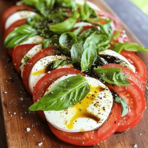 A simple Caprese salad shines with fresh ingredients. You need ripe tomatoes, creamy mozzarella, and fragrant basil. Each ingredient plays a vital role in the flavor. Choosing the right ones makes a big difference. Fresh ingredients help create a colorful and tasty dish. Here’s what you need for the Caprese Delight Salad: - 4 ripe tomatoes, sliced - 8 ounces fresh mozzarella cheese, sliced - 1 cup fresh basil leaves - 4 tablespoons extra-virgin olive oil - 2 tablespoons balsamic glaze - Salt and freshly ground black pepper, to taste - Optional: A pinch of red pepper flakes for a spicy twist These measurements will serve four people, making it a great dish for sharing. Quality ingredients are key to a great salad. Use ripe tomatoes for sweetness and flavor. Fresh mozzarella provides creaminess and texture. Basil adds a lovely aroma and taste. Good olive oil and balsamic glaze enhance all the flavors. When you use the best ingredients, your Caprese salad will impress everyone. For the full recipe, check out the detailed instructions provided. Start by gathering your fresh ingredients. You will need ripe tomatoes, fresh mozzarella, and basil leaves. Choose tomatoes that feel firm and smell sweet. Slice the tomatoes and mozzarella into even rounds, about 1/4 inch thick. This will help them layer well and look nice on the plate. Now, let’s layer the salad. On a large platter, place a slice of tomato. Add a slice of mozzarella on top. Next, add a fresh basil leaf. Repeat this pattern until all ingredients are used. This creates a colorful and inviting dish. Drizzle extra-virgin olive oil over the salad. This adds a rich flavor. Follow with balsamic glaze for a sweet touch. Season with salt and freshly ground black pepper to taste. If you like heat, sprinkle red pepper flakes on top. Let the salad rest for about 5 minutes. This helps the flavors mix. Enjoy your beautiful Caprese salad! For the full recipe, check the section above. To make a great Caprese salad, pick ripe tomatoes. Look for tomatoes that feel heavy and firm. Their skin should be smooth and shiny. I love using heirloom tomatoes for their rich taste. For mozzarella, choose fresh balls packed in water. This keeps it soft and creamy. Fresh mozzarella has a sweet flavor that pairs well with tomatoes. Use high-quality extra-virgin olive oil. This oil adds a fruity taste and rich aroma. Look for oils with a green tint and a strong smell. For balsamic vinegar, choose a thick, dark glaze. This adds a sweet touch and balances the salad's flavors. Taste it before using; it should be rich and tangy. You can make your salad even more exciting. Try adding a pinch of red pepper flakes for heat. Fresh arugula or spinach can also add a peppery taste. For a nutty twist, sprinkle some toasted pine nuts. You can even add avocado for creaminess. Each of these add-ins enhances the flavors in your simple Caprese salad. For the full recipe, check out the details above. {{image_4}} You can turn your Caprese salad into a full meal by adding protein. Grilled chicken or shrimp works great. For chicken, use boneless breasts. Grill them until fully cooked, then slice. Add the chicken on top of the salad for a tasty boost. Shrimp can be boiled or grilled. Toss them with a bit of olive oil and garlic for extra flavor. Both options add a nice crunch and heartiness. If you want a vegan twist, swap out the mozzarella. Use vegan cheese made from nuts or soy. For extra flair, try marinated tofu. Slice it thin and layer it with the tomatoes and basil. This keeps the fresh taste while making it plant-based. You won’t miss the cheese, and it still looks beautiful on your plate. Serving your Caprese salad can be fun and unique. Try stacking the layers in small glasses for a modern touch. This way, each bite is a surprise. You can also make Caprese skewers. Thread cherry tomatoes, mozzarella balls, and basil onto small skewers. This is perfect for parties or picnics. You can find more ideas in the Full Recipe section, which offers additional serving tips. To keep your Caprese salad fresh, store it in an airtight container. Place a paper towel inside to absorb extra moisture. This helps prevent sogginess. Use leftover salad within two days for the best taste. If you have leftover tomatoes or mozzarella, keep them separate for longer freshness. When you buy tomatoes, choose ones that are firm and ripe. Store them at room temperature, away from sunlight. For mozzarella, keep it in its original liquid. This keeps it moist. If you have fresh basil, trim the stems and place them in water. Cover the leaves with a plastic bag. This helps the basil last longer. Leftover tomatoes can be great in soups or sauces. You can chop them and add to pasta dishes. Mozzarella can be used in sandwiches or pizzas. Fresh basil is perfect for pesto or as a topping for other salads. Get creative and enjoy your leftovers in new ways! For more details, check the Full Recipe. A Caprese salad is a simple Italian dish made from fresh ingredients. It usually has ripe tomatoes, mozzarella cheese, and basil. The salad is often drizzled with olive oil and balsamic glaze. The colors of the salad mirror the Italian flag, making it visually appealing. Each bite offers a fresh and light taste that brightens any meal. Yes, you can make Caprese salad ahead of time, but it’s best to wait. If you prepare it too early, the tomatoes may get soggy. You can slice the ingredients a few hours before serving. Keep them separate in the fridge. Just assemble the salad right before you eat. This way, the flavors stay fresh. Caprese salad often uses extra-virgin olive oil and balsamic glaze as dressings. These add rich flavor and a nice touch of sweetness. You can also use a sprinkle of red wine vinegar for a tangy twist. Simple dressings keep the focus on the fresh ingredients, making the salad delightful. For the full recipe, refer to my Caprese Delight Salad. In this blog post, we explored the key elements of a Caprese salad. We covered fresh ingredients, how to prepare them, and the best way to layer and season your dish. I emphasized the importance of quality ingredients and shared tips for enhancing flavor. You learned variations, such as adding protein or vegan alternatives, and storage tips for keeping leftovers fresh. Caprese salad is simple yet tasty, making it perfect for any meal. Enjoy your delicious creation!