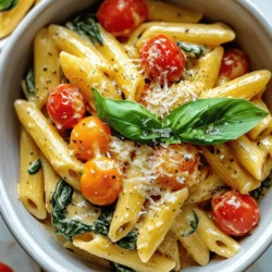 To make One-Pot Creamy Tuscan Pasta, gather these ingredients: - 12 oz penne or fusilli pasta - 2 cups vegetable broth - 1 cup heavy cream - 1 cup cherry tomatoes, halved - 2 cups fresh spinach, packed - 4 cloves garlic, finely minced - 1 teaspoon dried basil - 1 teaspoon dried oregano - 1/2 teaspoon red pepper flakes (optional for a spicy kick) - 1/2 cup freshly grated Parmesan cheese - 2 tablespoons extra virgin olive oil - Salt and freshly ground black pepper to taste You can switch some ingredients if needed. Here are a few ideas: - Pasta: Use gluten-free pasta for a gluten-free option. - Cream: Substitute heavy cream with coconut cream for a dairy-free dish. - Spinach: Kale or arugula can replace spinach for a different flavor. - Cheese: Nutritional yeast works well for a vegan alternative to Parmesan. - Broth: Use chicken broth if you want a richer taste. To make this dish, you'll need a few basic tools: - A large pot for cooking the pasta - A wooden spoon for stirring - A sharp knife for chopping - A cutting board for prepping ingredients - Measuring cups and spoons for accuracy With these ingredients and tools, you will create a tasty meal that impresses! To make One-Pot Creamy Tuscan Pasta, follow these steps. First, gather your ingredients: pasta, broth, cream, tomatoes, spinach, garlic, herbs, cheese, and olive oil. 1. Start by heating the olive oil over medium heat in a large pot. 2. Add the minced garlic. Sauté it for about 1 minute. The garlic should smell nice and golden. 3. Next, toss in the cherry tomatoes. Cook them for about 3-4 minutes. Stir them so they soften and release juices. 4. Pour in the vegetable broth. Bring this mix to a boil while stirring gently. 5. Add the pasta along with dried basil, oregano, and red pepper flakes if you want spice. 6. Lower the heat to medium-low. Cover the pot and let it simmer for about 10-12 minutes. Stir it often to stop sticking. Cook until the pasta is al dente. 7. Once the pasta is ready, stir in the heavy cream and fresh spinach. Cook for 2-3 more minutes until the spinach wilts. 8. Remove the pot from heat and mix in the grated Parmesan cheese. It should melt smoothly into the sauce. 9. Taste the dish. Add salt and freshly ground black pepper to suit your taste. 10. Let the pasta sit for a couple of minutes. This helps the sauce get thicker before serving. To really shine in making this dish, keep these tips in mind: - Use fresh ingredients. Fresh spinach and tomatoes enhance flavor. - Stir often. This prevents the pasta from sticking to the pot. - Adjust heat carefully. If it bubbles too much, lower the heat to prevent burning. - Taste as you go. This ensures the flavors balance well. Timing and temperature are key for this creamy pasta: - Prep time is about 10 minutes. - Cooking time takes around 20 minutes. - Keep the heat medium to medium-low. This helps cook evenly without burning. - The whole dish should take about 30 minutes from start to finish. Feel free to explore the Full Recipe for more details! One common mistake is overcooking the pasta. This can make it mushy. Cook it just until it's al dente. Stirring is key to prevent sticking. If you forget to stir, the pasta can clump together. Also, don't skip the resting time. Letting it sit helps the sauce thicken. To boost flavor, try adding fresh herbs. Basil and parsley add a bright taste. You can also mix in sun-dried tomatoes. They add a sweet, tangy kick. For a protein boost, toss in cooked chicken or shrimp. These add heartiness to your meal. For a creamy sauce, always add cream slowly. This helps it blend well. Stir constantly to avoid lumps. Grated cheese should be added off the heat. This keeps it from clumping. Taste as you go. Adjust the seasoning with salt and pepper for balance. For the full recipe, check out the details above. Enjoy this flavorful dinner delight! {{image_4}} You can easily boost the protein in your One-Pot Creamy Tuscan Pasta. Adding chicken or shrimp makes it heartier. For chicken, use boneless, skinless breasts. Cook them in the pot first, then set aside. After sautéing the garlic and tomatoes, add the cooked chicken back in. For shrimp, add them when the pasta is almost done. They only need a few minutes to cook. This step gives you a rich flavor and adds texture. If you need a gluten-free dish, swap the pasta for gluten-free penne or fusilli. Many brands offer great options that taste just as good. To keep it vegetarian, replace the vegetable broth with vegetable stock. This keeps the dish light while still packing flavor. You can also add more veggies like bell peppers or zucchini for extra nutrients. Change the ingredients based on the season to keep things fresh. In spring, add asparagus or peas for a burst of green. Summer calls for fresh basil and zucchini. In fall, try butternut squash or kale for warmth. For winter, add hearty greens like Swiss chard. These swaps not only change the taste but also highlight what’s in season. For more details on making this dish, check out the Full Recipe. To keep your One-Pot Creamy Tuscan Pasta fresh, place any leftovers in an airtight container. Make sure the pasta cools down first. Store it in the fridge for up to three days. This way, it stays tasty and safe to eat. When you're ready to enjoy your pasta again, reheat it on the stove. Add a splash of water or broth to keep it creamy. Heat it over low to medium heat, stirring often. You can also microwave it in short bursts. Stir between each burst until it is hot. If you want to save your pasta for later, you can freeze it. Place the cooled pasta in a freezer-safe container. It can last for up to three months in the freezer. When you're ready to eat, thaw it in the fridge overnight. Reheat it as mentioned above. This helps keep the flavor and texture just right. For the best taste, try to eat it fresh rather than frozen. Yes, you can use many types of pasta. Penne and fusilli work well. You might try spaghetti, farfalle, or even gluten-free pasta. Just keep an eye on cooking times. Different shapes can change how the sauce clings to the pasta. To spice things up, add more red pepper flakes. Start with 1 teaspoon for a good kick. You could also mix in sliced jalapeños or a dash of hot sauce. Adjust to fit your taste. Spice levels can change based on your mood. Yes, you can make this dish dairy-free. Swap heavy cream for coconut cream or a nut-based cream. Use nutritional yeast instead of Parmesan cheese for a cheesy flavor. Check labels to ensure your ingredients are dairy-free. Enjoy the same creamy taste without dairy! You can find the full recipe for One-Pot Creamy Tuscan Pasta in the previous section. In this blog post, we explored how to make a delicious one-pot creamy Tuscan pasta. We discussed the key ingredients, helpful cooking steps, and ways to avoid common mistakes. You can try various proteins or seasonings to make it your own. Storing leftovers is easy, with simple reheating tips provided. Final thoughts: this dish is tasty and versatile, making it a great meal for any occasion. Enjoy cooking, and have fun creating your unique version!