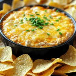 - 2 cups shredded cooked chicken - 1 cup cream cheese, softened - 1/2 cup Greek yogurt - 1/2 cup hot sauce (e.g., Frank's RedHot) - 1 cup shredded sharp cheddar cheese - 1/2 cup crumbled blue cheese (optional) The main ingredients create the base of the dip. The shredded chicken gives it a hearty texture. I prefer rotisserie chicken for the best flavor. The cream cheese and Greek yogurt make it creamy and rich. Hot sauce adds the signature kick that makes this dip a favorite. The cheddar cheese enhances the taste and brings a sharpness to the mix. Blue cheese is optional but provides a wonderful tang. - 1 tablespoon ranch seasoning mix - 1/4 teaspoon garlic powder - Salt and pepper to taste - Fresh chives or sliced green onions for garnish Seasonings add depth to the flavor. Ranch seasoning gives a nice herby touch. Garlic powder enhances the overall taste without overpowering it. A pinch of salt and pepper helps to bring out all the flavors. Finally, fresh chives or green onions add a bright color and a slight crunch. These small touches make a big difference in the final dish. You can find the full recipe for Buffalo Chicken Dip by following the link. Enjoy your cooking! - Preheat the oven to 350°F (175°C). - Blend chicken, cream cheese, and Greek yogurt together in a bowl. Start by warming your oven. This helps the dip cook evenly. While it heats, take your shredded chicken and add it to a big bowl. Next, toss in the cream cheese. Make sure it is soft. This makes mixing easier. Then, add the Greek yogurt. Use a fork or hand mixer to blend. You want it to be smooth and creamy. - Add remaining ingredients and mix well. - Transfer to a baking dish. - Bake until bubbly (20-25 minutes). Now, it’s time to add the fun stuff! Pour in the hot sauce, sharp cheddar, and blue cheese if you like it. Sprinkle in the ranch mix and garlic powder. Stir everything until well mixed. Taste it! You can add salt and pepper if needed. Next, take a baking dish and spread the mixture in it. Make sure it is even across the top. Now, place the dish in your preheated oven. Set a timer for 20-25 minutes. You will know it’s done when it is bubbly and the edges turn light brown. Your Buffalo Chicken Dip is almost ready! Let it cool for a few minutes. Then, garnish it with fresh chives or green onions for a pop of color. Serve it warm with chips, celery, or carrot sticks for dipping. Enjoy this tasty treat! For the complete recipe, check out the Full Recipe. Choosing the right chicken is key. I prefer using rotisserie chicken. It has great flavor and saves time. Shredded chicken works best. You can also cook chicken breasts if you prefer. For creamy consistency, use softened cream cheese. This helps blend smoothly. Greek yogurt gives a nice tang and creaminess. Mix everything well until it’s smooth. If it feels too thick, a splash of milk can help. The best dippers for Buffalo Chicken Dip are crunchy! Try crispy tortilla chips, celery sticks, or carrot sticks. Sliced bell peppers are also great. They add color and crunch. For creative presentation, serve the dip in a fun bowl. Arrange dippers around it nicely. You can garnish with fresh chives or green onions for a pop of color. This makes your dish look even more appetizing. {{image_4}} When it comes to cheese, you can get creative. You can use different types of cheese to change the flavor. For a milder taste, try mozzarella. For something sharper, use pepper jack. This adds a nice kick! If you want a dairy-free option, choose plant-based cream cheese. You can also find dairy-free cheeses that melt well. These options let everyone enjoy this dip. Are you a fan of heat? You can easily adjust the spice level. Start with less hot sauce and add more as needed. This way, you can control how spicy it gets. For unique flavors, consider adding spices like paprika or cayenne pepper. These spices can add depth and interest. You can even mix in some taco seasoning for a fun twist. Make it your own! To store leftovers, place the Buffalo Chicken Dip in an airtight container. Make sure the lid seals tightly to keep the dip fresh. It can last in the fridge for about 3 to 5 days. Always check for any off smells or changes in texture before consuming. If you notice anything unusual, it’s best to toss it out to be safe. When reheating, the best method is to use the oven. Preheat your oven to 350°F (175°C). Place the dip in an oven-safe dish and cover it with foil. Heat for about 15 minutes or until it’s warm throughout. You can also use the microwave, but be careful not to overheat it, as this can make the dip dry. Yes, Buffalo Chicken Dip can be frozen! Store it in a freezer-safe container. It will keep well for up to 2 months. When you're ready to eat it, thaw it in the fridge overnight before reheating. Can I make Buffalo Chicken Dip ahead of time? Yes, you can make Buffalo Chicken Dip ahead of time. Prepare the dip and store it in the fridge. When you’re ready to serve, just bake it. This helps mix the flavors together better. What are the best chips to serve with this dip? Tortilla chips are the best choice. They are sturdy and hold up well. You can also use veggie sticks like celery or carrots. They add a nice crunch and freshness. How to fix a dip that’s too spicy? If your dip is too spicy, add more cream cheese or Greek yogurt. This will balance the heat. You can also add some shredded cheese. It helps cool the flavor down. Can I use canned chicken instead of cooked chicken? Yes, you can use canned chicken. It’s quick and easy. Just make sure to drain it well before mixing. This saves time when you want to whip up the dip fast. How can I make it healthier? To make it healthier, use low-fat cream cheese and Greek yogurt. You can also reduce the amount of cheese. Adding more veggies, like chopped spinach, can enhance the nutrition too. You can create a delicious Buffalo Chicken Dip with simple ingredients. We covered the main ingredients, step-by-step instructions, and helpful tips. You can make it your own by trying different cheeses and spice levels. Don't forget to store leftovers properly for later enjoyment. Now, you have all the tools to impress friends and family with this tasty dish. Enjoy making and sharing your Buffalo Chicken Dip!