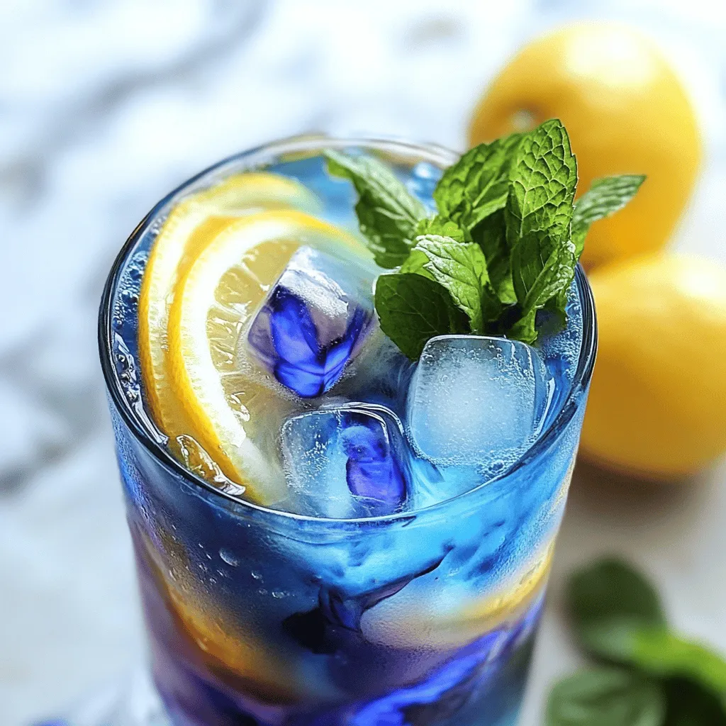 To make this lovely drink, you need just a few key ingredients: - 2 tablespoons dried butterfly pea flowers - 2 cups boiling water - 1/4 cup honey or agave syrup (adjust to taste) - 1/2 cup freshly squeezed lemon juice - 2 cups sparkling water - Ice cubes These ingredients come together to create a drink that is not only colorful but also tasty. The butterfly pea flowers are the star here. They give the drink its vibrant blue hue. You can add a few garnishes to make your drink even more special: - Fresh lemon slices - Mint leaves Adding these garnishes will enhance the look of your soda and bring fresh flavors to the table. Slices of lemon add a pop of color, while mint leaves give a refreshing scent. When choosing butterfly pea flowers, look for high-quality dried ones. They should be bright blue without any dull spots. The best flowers give you the brightest color and best flavor. You can find them at specialty stores or online. Always check the package for freshness, as this affects the taste of your soda. For the full recipe, remember to follow the steps closely to enjoy this delightful drink! To make butterfly pea flower soda, start by infusing the flowers. Place 2 tablespoons of dried butterfly pea flowers in a heatproof container. Next, pour 2 cups of boiling water over the flowers. Let them steep for 10 to 15 minutes. You will see the water turn a beautiful blue color. This step is key to getting the right flavor and color. Once the tea is steeped, strain it into a bowl or pitcher using a fine mesh sieve. Discard the flower petals. While the tea is warm, add 1/4 cup of honey or agave syrup. Stir until it dissolves fully. This adds sweetness and balances the earthy flavor of the flowers. Now, let the mixture cool to room temperature. After it cools, add 1/2 cup of freshly squeezed lemon juice. Watch as the blue shifts to a stunning purple. This color change is not just pretty; it also enhances the drink's appeal. For serving, prepare clear glasses filled halfway with ice cubes. Pour the butterfly pea and lemon mixture into each glass until they are half full. Then, gently top with 2 cups of sparkling water. Stir lightly to mix without ruining the lovely color swirl. For garnish, add fresh lemon slices and mint leaves. This not only looks great but also enhances the drink's fresh flavor. For the full recipe, check the details provided above. Enjoy this vibrant and refreshing drink! To get that stunning color change, use fresh lemon juice. The acid in the juice makes the blue turn purple. You can even add lime for a different shade. Mix slowly to see the magic happen. Watch your drink transform in front of you! Sweetness is key for a great drink. Start with 1/4 cup of honey or agave syrup. Taste as you go! If you want it sweeter, add more in small amounts. If it’s too sweet, add more lemon juice to balance it out. You control the flavor! You need a few simple tools to make this drink. Use a heatproof container for steeping the flowers. A fine mesh sieve helps strain the liquid well. A whisk or spoon is great for mixing in sweeteners. Finally, clear glasses show off the beautiful colors! {{image_4}} You can change the sweetness of your butterfly pea flower soda easily. Try using honey, agave syrup, or maple syrup. Each sweetener adds a unique taste. Honey brings warmth, while agave gives a light sweetness. Maple syrup adds a hint of earthiness. Adjust the amount based on your taste. Start with a quarter cup and add more if needed. Adding fruits can make your drink even better. You can mix in fresh fruits like strawberries, blueberries, or raspberries. They add sweetness and a pop of color. For a tropical twist, try pineapple or mango. Simply muddle the fruits in your glass before adding the butterfly pea mixture. This will enhance the flavor and make your drink even more fun. If you want to switch things up, try different sparkling waters. Flavored sparkling waters, like lemon or berry, can add extra taste. You can also use soda for a sweeter version. Another option is to use tonic water for a bitter twist. Each option changes the drink's flavor while keeping it refreshing. Experiment with what you like best! Storing leftover butterfly pea flower soda is easy. First, pour any unused soda into a clean container. Choose a glass jar or a bottle with a tight lid. This keeps the soda fresh. Make sure to seal it well to avoid any air getting in. Store it in the fridge for the best taste. When stored properly, the soda lasts about 3 to 5 days. After that, the flavor may change. You can still drink it, but it might not taste as good. Always check for any changes in smell or appearance before consuming. If you want to save your butterfly pea flower soda for later, freezing is a great choice. Pour the soda into ice cube trays or freezer-safe containers. This lets you use only what you need later. When you want some soda, simply thaw the cubes or pour out what you need. Enjoy this refreshing drink any time! For the full recipe, check the section above. Butterfly pea flowers offer many health benefits. They are high in antioxidants. These flowers may help reduce inflammation and improve skin health. They can also boost brain function and memory. Some studies suggest they may lower stress and anxiety. This makes butterfly pea flowers a great choice for a calming drink. Yes, you can use fresh butterfly pea flowers! Fresh flowers give a bright taste and vivid color. However, they can be harder to find than dried ones. If you have access, fresh flowers can enhance your soda's flavor. You can find butterfly pea flower ingredients online or at specialty stores. Health food shops often carry dried flowers. Asian markets may also sell them in bulk. Always check if the flowers are food-grade and organic for the best quality. Yes, butterfly pea flower soda is caffeine-free. This makes it a perfect drink for any time of day. You can enjoy it without worrying about caffeine jitters or insomnia. The recipe for butterfly pea flower soda is already non-alcoholic. To enhance it, add fruits like strawberries or mango. You can also serve it with a splash of tonic water for extra fizz. This makes the drink even more fun and refreshing! For the full recipe, refer to the section above. In this blog post, we explored how to make butterfly pea flower soda. We covered the key ingredients, from the flowers to optional garnishes. You learned the steps to prepare and serve this drink beautifully. I shared tips to master color shifts and sweetness. We also discussed variations and how to store your soda. Enjoy making this stunning beverage. Experiment with flavors and enjoy your creations!