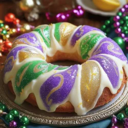 To make a delicious homemade king cake, you will need: - 4 cups all-purpose flour - 1/2 cup granulated sugar - 1 packet (2 1/4 tsp) active dry yeast - 1 cup warm milk (about 110°F) - 1/2 cup unsalted butter, softened to room temperature - 3 large eggs, at room temperature - 1/2 teaspoon salt - 1 tablespoon ground cinnamon - 1/4 cup brown sugar, packed - 1 teaspoon pure vanilla extract - 1 tablespoon fresh lemon zest - 1/2 cup cream cheese, softened - 1 cup powdered sugar - 2 tablespoons milk (for icing) - Colored sugar (purple, green, and gold) for decoration If you cannot find some ingredients, here are good substitutes: - All-purpose flour: Use bread flour for better texture. - Granulated sugar: Brown sugar can add extra flavor. - Unsalted butter: Use margarine or coconut oil in a pinch. - Milk: Almond milk or soy milk works too. - Eggs: Substitute with flaxseed meal mixed with water for a vegan option. When you shop, look for the best ingredients: - Flour: Check for freshness by looking for an expiration date. - Yeast: Ensure it's within the date on the packet and looks dry and crumbly. - Butter: Choose butter that is firm and smooth. Avoid anything that looks greasy. - Eggs: Opt for eggs that are clean and free from cracks. - Cream cheese: Check the sell-by date and ensure it's soft but not runny. Fresh ingredients make all the difference in your king cake. Use the full recipe to create a delightful treat! Start by preparing the yeast. In a small bowl, mix warm milk with one tablespoon of sugar. Add the active dry yeast to the bowl. Stir gently until it dissolves. Let it sit for 5 to 10 minutes. You want it to get frothy. This shows that the yeast is active and ready to use. Next, take a large mixing bowl. Whisk together the flour, remaining sugar, and salt. Make a well in the center of the dry mix. Pour in the frothy yeast mixture. Add the softened butter, eggs, vanilla extract, and lemon zest. Mix everything with a wooden spoon or your hands until a rough dough forms. Now, transfer the dough to a floured surface. Knead it for about 8 to 10 minutes. The dough should become smooth and elastic. This step helps develop gluten, which gives the cake its nice texture. After kneading, place the dough into a greased bowl. Cover it with a clean cloth and set it in a warm spot. Let it rise until it doubles in size, which takes about 1 to 1.5 hours. While waiting, prepare the filling by mixing brown sugar and ground cinnamon in a small bowl. Once the dough has risen, punch it down gently to release air. Roll it into a rectangle about 1/4-inch thick. Spread the softened cream cheese evenly over the surface. Then, sprinkle the cinnamon-sugar mixture on top. Starting from the longer side, roll the dough tightly into a log. Pinch the edges to seal it. Shape the log into a circle and pinch the ends together. Transfer the ring to a greased baking sheet. Cover the cake and let it rise again for 30 to 45 minutes. Preheat your oven to 350°F (175°C) during this time. Bake the cake for 25 to 30 minutes, or until golden brown on top. Once baked, cool it completely on a wire rack. Don’t forget to check the [Full Recipe] for more details! To make sure your dough rises well, keep it warm. Yeast loves a cozy spot! Find a place away from drafts. A turned-off oven or a sunny window works great. Cover the bowl with a cloth to trap warmth. Check on it after an hour. If it doubles in size, you’re ready! Measuring is key for a great King Cake. Use dry measuring cups for flour and sugar. Fill the cup and level off with a knife. Don’t pack the flour down; this can lead to a heavy cake. For liquids, use a clear measuring cup. Check the level at eye level for accuracy. Some mistakes can ruin your King Cake. Here are a few to watch for: - Not activating the yeast: Always let your yeast froth before mixing. - Skipping the first rise: This step helps develop flavor and texture. - Overbaking: Keep an eye on your cake in the oven. It should be golden brown. - Not cooling before icing: A hot cake will melt your icing. Let it cool completely! Using these tips will help you create a perfect King Cake. For the complete process, check the Full Recipe. {{image_4}} You can change the filling to make your king cake special. Here are some fun ideas: - Fruit Jam: Use your favorite fruit jam, like raspberry or apricot. This adds a sweet and tangy flavor. - Nutella: Spread Nutella for a rich, chocolatey twist. Kids and adults love this choice! - Cream Cheese with Fruit: Mix cream cheese with mashed fruit, like bananas or strawberries. This gives a fresh taste. - Praline: Add a layer of praline for a nutty and sweet crunch. It pairs well with the soft cake. If you need a gluten-free king cake, you can still enjoy this treat. Use these tips: - Gluten-Free Flour: Replace all-purpose flour with a gluten-free blend. Look for one that works for baking. - Xanthan Gum: Add xanthan gum to give the texture you need. Follow the package instructions for the right amount. - Cornstarch or Almond Flour: These can help make your cake light and fluffy. Mix them with your gluten-free flour for the best result. Decorating your king cake can make it even more festive. Here are some ideas to try: - Colored Sugars: Use purple, green, and gold sugars to represent Mardi Gras. Sprinkle them while the icing is still wet. - Edible Glitter: Add some edible glitter for a sparkling effect. This makes your cake shine. - Fresh Fruits: Top the cake with fresh fruits like berries or slices of citrus for a colorful look. - Whipped Cream: Serve slices with a dollop of whipped cream on top. This adds a creamy touch to each bite. For more detailed instructions, check out the Full Recipe provided. Enjoy making your king cake unique! To keep your leftover King Cake fresh, wrap it tightly in plastic wrap. This helps to lock in moisture. You can also place it in an airtight container. Store it at room temperature for up to three days. If you want to keep it longer, consider freezing it. Freezing King Cake is easy and keeps it tasty. First, let the cake cool completely. Then, slice it into pieces for easy thawing. Wrap each piece in plastic wrap, then place them in a freezer bag. Squeeze out any air before sealing. This method helps prevent freezer burn. You can freeze the cake for up to three months. When you’re ready to enjoy your frozen King Cake, take it out of the freezer. Let it thaw in the fridge overnight. For a warm treat, preheat your oven to 350°F. Place the cake on a baking sheet and heat it for about 10-15 minutes. If you want a quick option, you can microwave individual slices for about 15-20 seconds. Enjoy your delicious cake like it was just baked! You’ll know the King Cake is done when it turns golden brown. The edges will look firm, and the center should spring back when you press it lightly. Use a toothpick to check for doneness. If it comes out clean, your cake is ready. The aroma will fill your kitchen, making it hard to wait! Yes, you can make the dough ahead of time. After kneading, let it rise as normal. Once it has doubled in size, punch it down and wrap it well. You can store it in the fridge for up to 24 hours. When you’re ready to bake, let it come to room temperature before shaping. This way, you save time and still enjoy fresh cake. King Cake has roots in old European traditions. It symbolizes the end of the Christmas season and the start of Mardi Gras. The cake often has a hidden figurine or bean. Finding it in your slice brings good luck and means hosting the next party. This fun tradition makes King Cake a beloved part of the celebration. In this blog, we explored making King Cake from start to finish. We discussed ingredients, including substitutes and how to choose fresh ones. You learned the step-by-step process for preparing yeast, mixing dough, and baking. We shared tips to ensure your dough rises well and how to avoid mistakes. Variations included different fillings, gluten-free options, and fun decorations. Lastly, you found storage tips and answers to common questions. Baking King Cake can be easy and fun. Enjoy making it for your next celebration!