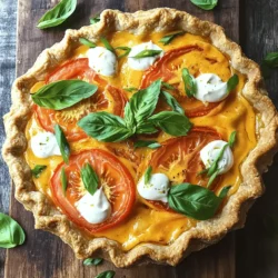 To make Southern Tomato Pie, gather these ingredients: - 1 pre-made pie crust - 4 large ripe tomatoes, sliced - 1 teaspoon salt - 1/2 teaspoon black pepper - 1 cup shredded sharp cheddar cheese - 1 cup mayonnaise - 1 tablespoon Dijon mustard - 3 green onions, finely chopped (include green tops) - 1/4 cup fresh basil, finely chopped - 1/2 teaspoon garlic powder - 1/4 teaspoon cayenne pepper (optional for added heat) You can enhance the pie’s taste with: - Crumbled bacon for a smoky kick - A splash of hot sauce for extra heat - Sliced olives for a briny touch - Fresh herbs like thyme or oregano Select the best tomatoes for your pie by: - Picking firm, ripe tomatoes with a deep color - Smelling them; they should smell sweet and earthy - Avoiding any that are bruised or have soft spots - Choosing heirloom varieties for unique flavors First, gather your tomatoes. I like to use four ripe ones. Slice each tomato evenly. Place the slices on a clean kitchen towel. Sprinkle one teaspoon of salt over the slices. Let them sit for 10-15 minutes. This helps remove extra moisture. After that, pat the slices dry with another towel. This step keeps your pie from getting soggy. Now, grab a medium bowl. Mix together one cup of mayonnaise, one tablespoon of Dijon mustard, half a teaspoon of garlic powder, and cayenne pepper if you want some heat. Whisk until smooth. In your pre-made pie crust, layer half of the tomato slices. Add half of the chopped green onions and basil on top. Spread half of the mayonnaise mixture next. Finally, sprinkle half a cup of cheddar cheese over it. Repeat this layering. Top with the remaining cheese. Preheat your oven to 375°F (190°C). Place your pie in the oven. Bake for 30-35 minutes. Look for a bubbly pie with a golden top. When it's done, take it out and let it cool for 10 minutes. This makes cutting easier and lets the flavors mix. Enjoy your Southern Tomato Pie! When making Southern Tomato Pie, avoid using unripe tomatoes. They won’t give you that sweet flavor. Don’t skip salting the tomatoes. This step pulls out moisture and keeps your pie from being soggy. Also, be careful not to overmix your mayonnaise mixture. This can make it too runny. Lastly, let your pie cool before cutting. This helps it hold its shape. To enhance the taste, use fresh herbs like basil. They add a bright note that pairs well with tomatoes. Try different cheeses, such as mozzarella or pepper jack, for a twist. If you like heat, add more cayenne pepper. A dash of hot sauce can also elevate flavors. Remember, balance is key. You want to enjoy the rich, creamy taste without one flavor overpowering another. Look for a golden brown top when your pie is ready. The cheese should be bubbly and slightly crispy. If the edges of your crust look too dark, cover them with foil. This will help prevent burning while the rest cooks. After baking, let it sit for about 10 minutes. This cooling time helps the pie set up. You’ll see the layers stay together better when you slice it. {{image_4}} You can switch up the cheese in your Southern Tomato Pie. Instead of sharp cheddar, try mozzarella for a milder flavor. Goat cheese adds a creamy texture and tanginess that pairs well with tomatoes. For a stronger taste, use Gruyère or feta cheese. Mixing cheeses can also create a more complex flavor profile. Experiment and find what you love most! Add-ins can take your pie to the next level. Consider mixing in cooked bacon or crumbled sausage for a savory kick. Spinach or kale can add extra nutrients and color. You might also try roasted red peppers or sun-dried tomatoes for added depth. Just remember to balance moisture levels so the pie doesn’t get soggy. To make a vegan version, swap cheese and mayo for plant-based alternatives. Use cashew cheese or nutritional yeast for flavor. A gluten-free crust works well for those avoiding gluten. Just check your ingredients for hidden gluten. These adaptations keep the essence of the dish while catering to different diets. Enjoy experimenting with your own twists! To keep your Southern Tomato Pie fresh, let it cool first. Cover it tightly with plastic wrap or aluminum foil. You can also use an airtight container. Store it in the fridge for up to three days. This keeps the pie moist and tasty. When you’re ready to enjoy your leftovers, preheat your oven to 350°F (175°C). Place the pie on a baking sheet to catch any drips. Heat it for about 15 to 20 minutes. This method warms the pie evenly and keeps the crust crisp. If you want to save your pie for later, freezing works well. Wrap the cooled pie tightly in plastic wrap and then in foil. It can stay in the freezer for up to three months. When you’re ready to eat, thaw it overnight in the fridge before reheating it in the oven. This way, you can enjoy a slice of Southern delight any time! Southern Tomato Pie comes from the Southern United States. It reflects local ingredients and traditions. This dish celebrates summer tomatoes and is often served in family gatherings. People love how it captures the essence of Southern cooking. Yes, you can use many types of crust for your pie. A store-bought crust works well for ease. You can also try a homemade crust for a special touch. Some people enjoy using a biscuit, cornbread, or even a gluten-free crust. Just make sure it can hold the filling. To reduce the water in your pie, use ripe tomatoes but not overripe ones. Sprinkle salt on the sliced tomatoes and let them sit for 10-15 minutes. This step helps draw out moisture. Pat them dry before adding to the pie. Also, avoid overloading the filling. Southern Tomato Pie pairs well with a fresh salad. A light green salad with a vinaigrette is a great choice. You can also serve it with grilled vegetables or a side of coleslaw. For a heartier meal, consider some fried chicken or a side of baked beans. For the complete recipe, check out the section above. Follow the steps closely for a delicious Southern Tomato Pie! You now know how to make a great Southern Tomato Pie. We covered the best ingredients and tips for using fresh tomatoes. You learned step-by-step instructions for preparation and baking. Plus, we explored flavor variations and storage tips. Take these ideas and make this pie your own. Experiment with flavors and enjoy each bite. With practice, you’ll perfect your Southern Tomato Pie recipe. Happy cooking!
