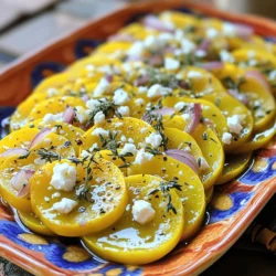 - 3 medium yellow squashes, thinly sliced into rounds - 1 tablespoon extra virgin olive oil - 1 small red onion, finely sliced - 2 cloves garlic, minced - 1 bell pepper (choose red, yellow, or orange), diced into small pieces - 1 teaspoon fresh thyme leaves (or ½ teaspoon dried thyme) - 1 teaspoon freshly grated lemon zest - Sea salt and freshly cracked black pepper to taste - Optional: ¼ cup creamy feta cheese, crumbled Sautéed yellow squash shines with fresh ingredients. The squash gives a bright color and sweet taste. I love using young squashes for their tender skin. The red onion adds a little sweetness. Garlic brings depth with its strong aroma. Choose a bell pepper that you like. It adds crunch and flavor. Herbs elevate the dish. Fresh thyme gives a lovely earthiness. Lemon zest adds a citrusy kick that brightens each bite. Season with salt and pepper for balance. If you want a creamy finish, crumble feta on top. It melts slightly and adds richness. This dish is a quick side. You can prepare it in about 15 minutes. For the full recipe, check the section below. Enjoy the fresh taste of sautéed yellow squash! To make sautéed yellow squash, you need to prep your veggies first. Start by slicing the yellow squash into thin rounds. The thinner, the better! Next, take a small red onion and slice it finely. Mincing the garlic is next; two cloves will add great flavor. Lastly, pick a bell pepper—red, yellow, or orange—and dice it into small pieces. This colorful mix will make your dish pop! Now it’s time to cook! Heat one tablespoon of extra virgin olive oil in a large skillet over medium heat until it shimmers. Add the sliced red onion and sauté for about 2-3 minutes. You want the onion to be soft and translucent. Then, mix in the minced garlic and diced bell pepper. Sauté for another 2 minutes. The garlic should smell amazing! Next, add the sliced yellow squash to the skillet. Sprinkle in one teaspoon of fresh thyme leaves and one teaspoon of lemon zest. Season with sea salt and freshly cracked black pepper to taste. Sauté everything together for about 5-7 minutes. You want the yellow squash to be tender but still a bit crisp. Once done, grab some crumbled feta cheese. Sprinkle it on top of the sautéed squash just before serving. This adds a creamy touch! Serve the dish warm on a vibrant platter. For an extra touch, garnish it with fresh thyme sprigs and a sprinkle of lemon zest. This dish not only tastes good but looks great too. For the full recipe, check out the [Full Recipe]. Sautéing yellow squash is simple, but a few tips help. First, slice the squash evenly. This ensures they cook at the same rate. Heat your skillet over medium heat before adding oil. Once the oil is hot, add onions first. This step builds a tasty base. Stir often to prevent sticking. When adding garlic, keep a close eye. Garlic burns quickly, so remove it as soon as it smells fragrant. Finally, add the squash and seasonings all at once. Stir everything together. This method locks in flavors and keeps the squash tender yet crisp. To elevate your sautéed yellow squash, think beyond basic seasonings. Fresh herbs add a burst of flavor. Try basil, parsley, or dill for a fresh twist. You can also mix in spices like cumin or paprika for warmth. A pinch of chili flakes gives it a kick. For a tangy touch, add a splash of balsamic vinegar or a squeeze of lemon juice. These small changes make a big difference. Experiment with flavors until you find your favorite combination. Serving sautéed yellow squash can be fun and creative. Use a colorful platter to make the dish pop. For a special touch, add fresh herbs on top. Thyme or parsley looks great and adds freshness. A sprinkle of lemon zest also brightens the dish. If using feta, crumble it on just before serving. This adds creamy richness. Finally, consider serving it alongside a colorful salad or grain. This makes the meal more appealing and balanced. For the full recipe, check out the Sautéed Yellow Squash Delight! {{image_4}} You can change the taste of sautéed yellow squash by swapping in different veggies or spices. Try adding zucchini or bell peppers for extra color and crunch. You can even use mushrooms for a hearty touch. For spices, consider red pepper flakes for heat or smoked paprika for a deeper flavor. Each choice adds a unique twist, making your dish fun and exciting. If you need gluten-free or vegan options, this dish is easy to adapt. Skip the feta cheese to keep it vegan. You can also use vegetable broth instead of oil for a lighter flavor. Just make sure to check labels on pre-packaged items to ensure they are gluten-free. This way, everyone can enjoy the meal. Using seasonal produce keeps your dish fresh and exciting. In summer, add fresh corn or cherry tomatoes for sweetness. In fall, include diced butternut squash or kale. This not only enhances flavor but also supports local farmers. Each season brings new tastes to explore, keeping your sautéed yellow squash vibrant all year long. To store sautéed yellow squash, let it cool first. Place it in an airtight container. Keep the container in the fridge. It will stay fresh for about 3 days. Make sure to avoid moisture in the container. This helps keep your squash crisp. If you want to save space, use flat containers. Reheat sautéed yellow squash gently. The best method is using a skillet. Warm it over medium heat for about 3-5 minutes. Stir often to heat evenly. You can also use a microwave. Heat it in short bursts of 30 seconds. Stir in between until warm. Avoid high heat, as it can make the squash soggy. You can freeze sautéed yellow squash. First, let it cool completely. Spread it on a baking sheet in a single layer. Freeze for 1-2 hours until firm. Then, transfer it to a freezer-safe bag. Remove as much air as possible. It will last for about 2-3 months in the freezer. When you are ready to use it, thaw overnight in the fridge. Reheat as mentioned above for the best results. Enjoy your sautéed yellow squash later with the full recipe! Sautéed yellow squash can last for about 3 to 5 days in the fridge. Store it in an airtight container. Make sure it cools down before sealing. This keeps it fresh and tasty. Yes, you can make sautéed yellow squash ahead of time. Cook it, let it cool, then store it in the fridge. Reheat it on the stove or microwave before serving. This saves time and adds ease to your meal prep. Sautéed yellow squash pairs well with many dishes. Try serving it alongside grilled chicken or fish for protein. It also goes great with quinoa or rice. Add a fresh salad for a colorful plate. You can find my full recipe to guide your cooking! In this blog post, we covered how to prepare sautéed yellow squash. We looked at key ingredients, from fresh squashes to tasty seasonings. I shared step-by-step instructions to help you cook with ease. Tips for enhancing flavors and presenting the dish made it even better. Remember, you can make variations to match your taste, store extras, and reheat them well. Enjoy a dish that's both delicious and simple, perfect for any meal. Happy cooking!