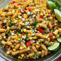 To make a great Mexican street corn pasta salad, you need a few key items. Here’s what you'll need: - 2 cups elbow pasta - 1 cup corn kernels (can be fresh, frozen, or canned) - 1/2 red bell pepper, diced - 1/2 cup red onion, finely chopped - 1 jalapeño, seeds removed and minced These ingredients form the base of the salad. The pasta gives it structure, while the corn adds sweetness. The bell pepper and red onion provide crunch and flavor. The jalapeño adds a hint of heat, making each bite exciting. Now, let’s talk about the dressing. A creamy dressing brings everything together. Here’s what you will need: - 3 tablespoons mayonnaise - 2 tablespoons Greek yogurt - 1 tablespoon lime juice - 1 teaspoon chili powder - Salt and black pepper to taste Mixing mayonnaise with Greek yogurt makes the dressing rich yet light. Lime juice brightens the flavors. Chili powder adds a nice kick. Adjust the salt and pepper to match your taste. Want to take your salad up a notch? Consider adding these optional ingredients: - 1/2 cup feta cheese, crumbled - 1/4 cup fresh cilantro, chopped - Lime wedges for serving Feta cheese adds a salty, creamy touch. Fresh cilantro gives it a pop of color and flavor. Lime wedges make for a great finishing touch. You can squeeze some over the salad before eating for extra zest. For the full recipe, just click [Full Recipe]. Enjoy making your delicious Mexican street corn pasta salad! First, grab a large pot and fill it with salted water. Bring that water to a boil. Once it’s boiling, add the elbow pasta. Cook it until it’s al dente, usually about 8-10 minutes. Al dente means it should still have a slight bite to it. After cooking, drain the pasta in a colander. Rinse it under cold water to stop the cooking. This also cools it down so it won't warm the other salad ingredients. You can use fresh, frozen, or canned corn for this salad. If you choose fresh corn, heat your grill to medium-high. Grill the corn for about 5-7 minutes. Turn it often so it cooks evenly and gets a nice char. If you use frozen corn, just warm it in the microwave or on the stovetop. For canned corn, drain and rinse it under cold water before adding it to the mix. In a large mixing bowl, combine the cooled pasta with the corn and other veggies. Add diced red bell pepper, finely chopped red onion, and minced jalapeño. Don’t forget the crumbled feta cheese! Stir gently to mix everything. You want to make sure all the ingredients are evenly spread out. Now it’s time to make the dressing. In a small bowl, whisk together mayonnaise, Greek yogurt, lime juice, chili powder, and a pinch of salt and pepper. Make sure it’s smooth and well mixed. Pour this dressing over your pasta and veggies. Use a spatula to toss everything together. Cover the bowl and chill it in the fridge for at least 30 minutes. This chilling time helps the flavors blend well. Before serving, fold in some fresh chopped cilantro. Taste and adjust seasoning if you need to. For the full recipe, check out the detailed instructions provided above. You can easily adjust this salad to fit your diet. If you are vegan, swap out the mayo and Greek yogurt for avocado or vegan mayo. You can also use nutritional yeast instead of feta cheese for a cheesy flavor. Feel free to add more veggies! I love adding cherry tomatoes, cucumbers, or even black beans for extra protein. You can also mix in grilled chicken or shrimp for more heartiness. Boost the flavor with spices! Try adding cumin or smoked paprika for a deeper taste. Fresh herbs like parsley or dill can also brighten the dish. Chilling the salad is key. Let it sit in the fridge for at least 30 minutes. This waiting time helps all the flavors mix well. You will taste the difference! Make your pasta salad look appealing by adding fresh cilantro on top. You can also sprinkle extra feta cheese for color and taste. For a fun serving idea, use small mason jars. Layer the salad and dressings inside for a picnic-ready meal. Not only does this look cute, but it also makes serving easy! You can find the full recipe for Mexican Street Corn Pasta Salad in the previous section. {{image_4}} You can switch up the pasta in this salad. Whole wheat pasta adds a nutty flavor and more fiber. Gluten-free pasta is great for those with dietary needs. Both options work well in this dish. Just make sure to cook it al dente, just like you would with regular elbow pasta. Feel free to get creative with your ingredients. For a vegan twist, use a plant-based mayo and skip the feta cheese. You can use nutritional yeast instead, which adds a cheesy flavor. You can also change the vegetables. Try adding diced cucumbers for crunch or cherry tomatoes for sweetness. Other great choices include black beans or avocado for extra creaminess. This pasta salad shines as a side dish. It pairs well with grilled chicken or shrimp. If you want, serve it alongside tacos for a fun meal. You can also enjoy it on its own as a light lunch. For more flavor, sprinkle some chili powder on top before serving. This dish is tasty, colorful, and perfect for summer. Check out the Full Recipe for all the details! To store leftovers of your Mexican Street Corn Pasta Salad, place it in an airtight container. This keeps the flavors fresh and prevents any odors from your fridge. Make sure the salad is cooled before sealing. I recommend using glass containers as they do not absorb odors and are easy to clean. Store the salad in the fridge. Can you freeze the pasta salad? Yes, you can freeze it, but I do not recommend it for best taste and texture. If you choose to freeze, put it in a freezer-safe container. Leave some space at the top, as the salad may expand while freezing. When you want to eat it, thaw it overnight in the fridge. How long can you keep the salad? In the fridge, the Mexican Street Corn Pasta Salad lasts about 3 to 5 days. Always check for any off smells or changes in texture before eating. If you notice any, it’s best to throw it away. Enjoy your salad fresh for the best taste! Yes, you can make this salad ahead of time. I recommend chilling it for at least 30 minutes. This time helps the flavors mix well. The longer it sits, the better it tastes. You can even make it a day before serving. Just keep it covered in the fridge. You can keep this salad in the fridge for up to three days. After that, it may start to lose quality. Look for signs of spoilage, like a sour smell or slimy texture. If it looks or smells off, it's best to throw it away. To reheat leftovers, use the microwave. Start with a low setting to avoid overcooking. Heat in short bursts, stirring often. This helps keep the pasta from getting mushy. You can also enjoy it cold, as the flavors stay great. This blog post walked you through making a delicious pasta salad. You learned about the main ingredients like elbow pasta and corn. We covered the dressing and options for extra flavor. I shared tips for customizing your salad and how to store leftovers. Pasta salad is versatile and easy to adapt. Try different vegetables or dressings to match your taste. Enjoy making it and impress your family or friends with your cooking skills!