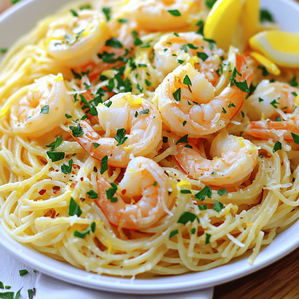 - 12 ounces spaghetti or linguine - 1 pound large shrimp, peeled and deveined - 4 cloves garlic, minced - 1 tablespoon olive oil - 1 tablespoon unsalted butter - 1 lemon, zested and juiced - 3 cups vegetable or chicken broth - 1 teaspoon red pepper flakes (adjust to taste) - Salt and pepper to taste - 1/2 cup freshly grated Parmesan cheese (optional) - Fresh parsley, chopped for garnish To make the One Pot Lemon Garlic Shrimp Pasta, you need fresh and simple ingredients. First, choose your pasta. Spaghetti or linguine works great. Use large shrimp for a juicy bite that bursts with flavor. Fresh garlic adds a warm aroma and rich taste. You'll also need olive oil and unsalted butter. These fats make the dish creamy and rich. Don’t forget the lemon! Its zest and juice brighten the pasta and shrimp. For seasoning, have some vegetable or chicken broth ready. This is what cooks the pasta. Red pepper flakes add a nice kick, so adjust them to your liking. Salt and pepper enhance all the flavors. If you want a creamier dish, consider adding Parmesan cheese. Lastly, fresh parsley brings color and freshness. It's a perfect touch for garnishing your beautiful dish. For the complete cooking steps and tips, check out the Full Recipe. First, heat the olive oil and butter in a large pot over medium heat. Once melted, add minced garlic and red pepper flakes. Sauté for about one minute until the garlic smells great. Be careful not to burn it! Next, add the peeled and deveined shrimp to the pot. Stir gently to coat them in the garlic mix. Sprinkle with salt and pepper to taste. Cook the shrimp for 2-3 minutes on each side. They should turn pink and opaque. Once done, take the shrimp out and set them aside on a plate. In the same pot, add uncooked spaghetti or linguine. Pour in the vegetable or chicken broth, then add lemon zest and lemon juice. Stir well to coat the pasta. Bring the broth to a gentle simmer. Cover the pot and lower the heat to medium-low. Let the pasta cook for 10-12 minutes. Check it often to avoid sticking. You want it to be al dente, which means it should still have a little bite. After the pasta is cooked, return the sautéed shrimp to the pot. Toss everything together gently. This will warm up the shrimp again. Let it heat for another 2 minutes. If you like, stir in freshly grated Parmesan cheese. Mix until it melts into the pasta. Taste and adjust seasoning as needed. A bit more lemon juice can really brighten the dish! You can find the full recipe [here]. To cook shrimp just right, avoid overcooking them. Shrimp cook quickly. Here are some tips: - Cook Time: Keep cooking to 2-3 minutes per side. - Watch Color: Look for a pink and opaque color. Perfectly cooked shrimp should be firm but not tough. They should curl into a C shape, not an O shape. This shows they are ready to eat. To boost the flavor of One Pot Lemon Garlic Shrimp Pasta, try these options: - Spices and Herbs: Add fresh basil or parsley for a pop. Use thyme or oregano for a warm touch. - Mixing: After cooking, mix well. This helps all the flavors blend together nicely. A little extra seasoning can really elevate your dish. Don’t be shy to experiment! Serving your dish with style makes it more fun. Here are some suggestions: - Serving Style: Use shallow bowls for a neat look. - Garnishes: Sprinkle fresh parsley on top. Add a lemon wedge for color and zest. A pretty plate makes your meal feel special. Enjoy the smiles around the table! {{image_4}} You can switch up the pasta you use in this dish. While spaghetti or linguine works great, you can try penne or fettuccine. These shapes hold sauce well and add a nice twist. For seafood options, shrimp is a star, but you can use scallops or even crab. Both give a sweet touch and work well with lemon and garlic. If you need a gluten-free dish, swap regular pasta for gluten-free options. Many brands offer great pasta made from rice or corn. They cook similarly, so you won’t miss out. For a vegetarian version, leave out the shrimp. Instead, add chickpeas or sautéed mushrooms. Both options bring protein and a hearty texture to your meal. Want to boost nutrition? Toss in some veggies like spinach or cherry tomatoes. They cook quickly and add color to your dish. You can also play with citrus. Try lime or orange juice instead of lemon. Each brings a unique taste that brightens the meal. For the full recipe, check the link provided. To keep your One Pot Lemon Garlic Shrimp Pasta fresh, store it in an airtight container. Place it in the fridge for up to three days. If you want to save it longer, consider freezing it. To freeze, use freezer-safe bags or containers. Make sure to remove as much air as possible. This way, it can last for up to two months in the freezer. When it's time to enjoy your leftovers, reheat carefully. You can use a microwave or a stovetop. For the microwave, place your pasta in a bowl. Add a splash of water to keep it moist. Heat in short bursts, stirring in between. If you're using the stovetop, add a bit of broth or water in a pan. Heat it over low heat, stirring gently. This helps keep the flavor and texture. Enjoy your meal as if it were fresh! One Pot Lemon Garlic Shrimp Pasta lasts about three to four days in the fridge. Store it in an airtight container to keep it fresh. The flavors will deepen as it sits, making it even more delicious the next day! Yes, you can prepare this dish in advance. Cook the shrimp and pasta, then store them separately. Combine them just before serving to keep everything fresh. This way, you can save time on busy days. You can serve this pasta with a light salad or garlic bread. A simple arugula salad with lemon dressing pairs nicely. You might also add some roasted vegetables for extra color and flavor. Absolutely! Just skip the Parmesan cheese. You can add a splash of olive oil or some nutritional yeast for a similar flavor. This keeps the dish creamy without using any dairy. To make it spicier, you can add more red pepper flakes. Start by adding an extra teaspoon, then adjust to your taste. You can also mix in some hot sauce for an added kick. You can find the full recipe for One Pot Lemon Garlic Shrimp Pasta in the recipe section above. It includes all the steps and tips to make this dish perfect! This blog post covered an easy one-pot lemon garlic shrimp pasta recipe. You learned about the main ingredients, such as shrimp, garlic, and lemon. I shared step-by-step instructions that ensure perfect shrimp and al dente pasta. You also discovered tips for enhancing flavor and elegant presentation. Plus, I highlighted variations for dietary needs. In closing, this dish is quick, tasty, and allows creativity. Try it and enjoy every bite!