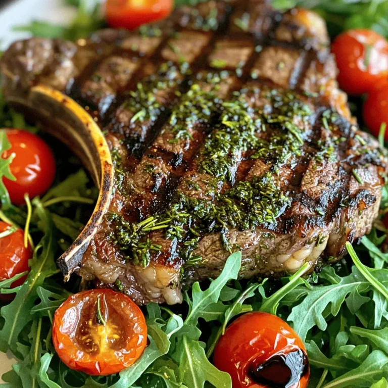To make a Tuscan grilled rib eye steak, gather these ingredients: - 2 rib eye steaks (approximately 1 inch thick) - 4 cloves garlic, finely minced - 2 tablespoons fresh rosemary, finely chopped - 2 tablespoons fresh thyme, finely chopped - 1 tablespoon extra virgin olive oil - 1 teaspoon fresh lemon zest - Sea salt and freshly ground black pepper, to taste - 1 cup cherry tomatoes, halved - 1/4 cup balsamic vinegar - Fresh arugula, for serving Fresh herbs bring the dish to life. Rosemary and thyme add depth. They create a fragrant blend that enhances the rich flavor of the rib eye. Fresh herbs also provide a pop of color. This makes your dish not just tasty, but also visually appealing. Using dried herbs lacks the same brightness. Fresh herbs keep your meal vibrant and fresh. I recommend using extra virgin olive oil for this recipe. It adds a fruity note that blends well with the herbs. Season your steak generously with sea salt and black pepper. These basics enhance the natural flavors. If you want to experiment, consider adding herbs like oregano or sage. Each adds its unique twist to the flavor profile. For the best taste, always use high-quality ingredients. Freshness matters in every bite. Start by making the herb paste. In a small bowl, mix together: - 4 cloves garlic, finely minced - 2 tablespoons fresh rosemary, finely chopped - 2 tablespoons fresh thyme, finely chopped - 1 tablespoon extra virgin olive oil - 1 teaspoon fresh lemon zest - Sea salt and freshly ground black pepper, to taste Stir well until it forms a fragrant mix. Take your rib eye steaks and rub the herb paste all over them. Make sure they are well coated. Let the steaks sit at room temperature for about 30 minutes. This step helps the flavors soak in and makes the steak taste great. While your steaks marinate, it's time to prepare the grill. Preheat your grill to medium-high heat. Make sure it gets hot enough to cook the steaks evenly. This step is key to achieving that perfect sear. A well-heated grill gives the meat a nice crust while keeping it juicy inside. Once the grill is hot, place your marinated rib eye steaks on the grates. Cook them for about 4-5 minutes on one side. This timing is for medium-rare doneness. After that, flip the steaks over and cook for another 4 minutes. If you like your steak cooked more, adjust the time accordingly. After grilling, take the steaks off the grill and let them rest on a cutting board for about 5 minutes. Resting is important! It allows the juices to settle, making each bite juicy and tasty. Now, slice the steaks against the grain into thick pieces. Serve them over a bed of fresh arugula and top with the balsamic-marinated cherry tomatoes for added flavor and color. Enjoy your delicious Tuscan Grilled Rib Eye Steak! For the complete process, check the Full Recipe. To cook the rib eye steak just right, use a meat thermometer. Aim for 130°F for medium-rare. Keep in mind that cooking times vary with grill heat. I cook the steak for about 4-5 minutes on one side. After flipping, cook for 4 more minutes. Let the steak rest for 5 minutes after grilling. This step helps the juices settle back in. Flavor is key with rib eye steaks. Use fresh herbs like rosemary and thyme for the best taste. I love making a herb paste with garlic, olive oil, and lemon zest. Rub this paste all over the steak. It adds depth and freshness. For a sweet touch, toss cherry tomatoes in balsamic vinegar. This mix brightens the dish and adds color. Many cooks make the mistake of skipping the rest period. Resting helps keep the steak juicy. Another mistake is not preheating the grill enough. A hot grill gives you those beautiful sear marks. Lastly, don’t be shy with seasoning. A good amount of sea salt and black pepper makes all the difference. For the full recipe, check the Tuscan Herb Grilled Rib Eye Steak. {{image_4}} If you want to switch things up, try different spice blends. A simple mix of smoked paprika and cumin adds a nice depth. You can also use a blend of Italian herbs, like oregano and basil, to boost those Tuscan flavors. For heat, add crushed red pepper. Each blend brings a unique taste to your rib eye. Choosing the right veggies can enhance your meal. Grilled zucchini and bell peppers are great options. They add color and flavor. You can also try sautéed mushrooms for a rich taste. Roasted asparagus pairs well, too. These vegetables complement the juicy steak and make your plate pop. Not everyone has a grill, and that's okay! You can cook rib eye in a cast-iron skillet on the stove. Heat the skillet until it's hot, then sear the steak for 4-5 minutes on each side. You can also broil it in the oven for a quick and flavorful meal. Each method offers a delicious way to enjoy your Tuscan grilled rib eye steak. For the full recipe, check out the detailed steps in the earlier section. After your meal, let any leftover steak cool down. Wrap it tightly in plastic wrap or foil. You can also place it in an airtight container. Store it in the fridge for up to three days. This keeps it fresh and tasty for later. When you're ready to enjoy the leftovers, there are a few ways to reheat the steak. The best method is to use a skillet. Heat it on medium heat and add a splash of olive oil. Place the steak in the skillet and warm it for about 2-3 minutes on each side. You can also use the oven. Preheat it to 250°F (120°C) and place the steak on a baking sheet. Heat it for about 10-15 minutes. This keeps the steak juicy without overcooking it. If you want to keep the steak longer, freezing is a great option. First, wrap it tightly in plastic wrap. Then, place it in a freezer-safe bag or container. Make sure to remove as much air as possible. You can freeze the steak for up to three months. When you’re ready to eat it, thaw it in the fridge overnight before reheating. For more details, check the Full Recipe. You can tell if the steak is perfectly grilled by using a meat thermometer. For medium-rare, the temperature should be 130°F (54°C). Press the steak gently with your finger; it should feel firm but still springy. If you don't have a thermometer, look for a nice brown crust. You want the inside to be warm and juicy. Yes, you can marinate the steak overnight. This helps the flavors soak in deeply. Just make sure to keep it in the fridge. Take it out about 30 minutes before grilling. This way, it can come to room temperature. It makes for a better cook. Tuscan Grilled Rib Eye Steak pairs well with many sides. Here are a few ideas: - Roasted vegetables, like zucchini and bell peppers - Creamy mashed potatoes or polenta - A fresh arugula salad with lemon dressing - Grilled corn on the cob - Garlic bread for that extra crunch These sides will complement the steak's rich flavors and enhance your meal's overall experience. For the full recipe, check out the complete guide! This article covered the key steps to make a great Tuscan Grilled Rib Eye Steak. We discussed the best ingredients, the marinating process, and proper grilling techniques. Fresh herbs and the right oils boost flavors. Remember to check doneness and avoid common mistakes for the best results. Explore variations with spice blends and veggies to keep things interesting. Finally, proper storage helps you enjoy leftovers later. Experiment and have fun grilling your perfect steak every time.